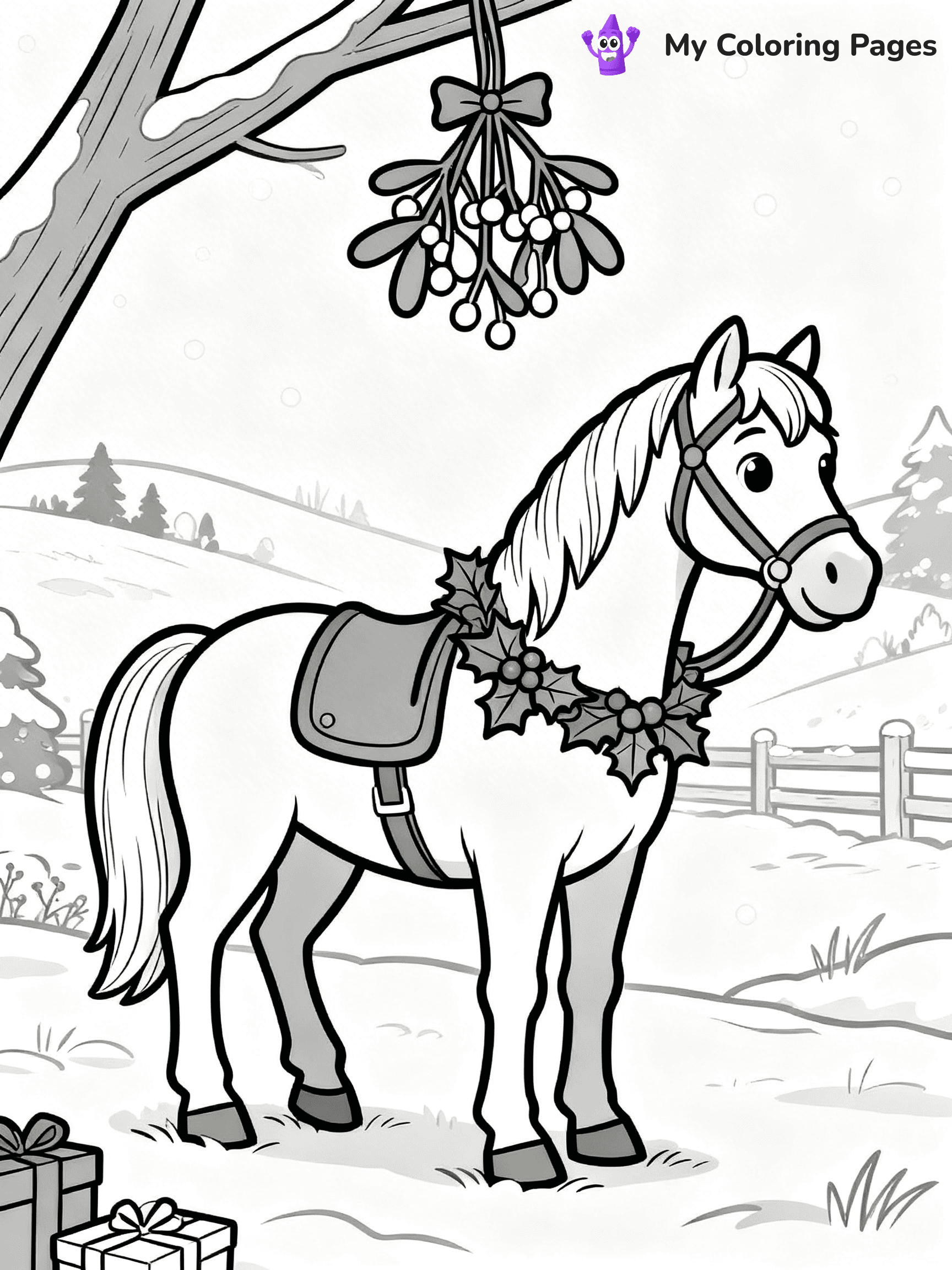 Christmas Horse Coloring Pages - 12
