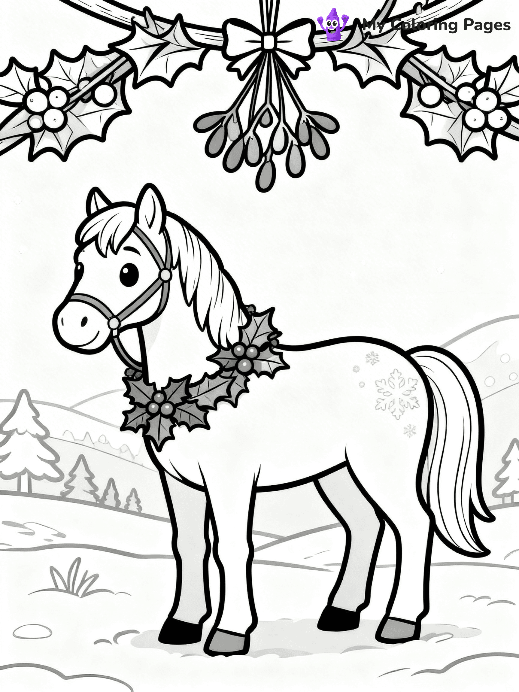 Christmas Horse Coloring Pages - 7