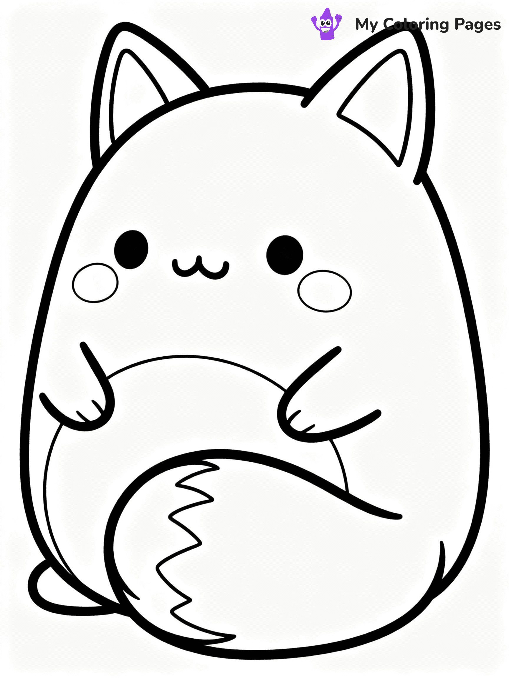 ⚠️ CRITICAL REQUIREMENT - ABSOLUTE BLACK AND WHITE ONLY ⚠️
This MUST be a BLACK AND WHITE line drawing ONLY. NO COLORS whatsoever.
- ONLY pure black lines (#000000) on pure white background (#FFFFFF)
- ABSOLUTELY NO colors, NO shading, NO gradients, NO grayscale
- If there are ANY colors in the output, the image is REJECTED
- This is a COLORING PAGE - meant to be COLORED IN by children
- The output must be UNCOLORED line art ready for coloring
⚠️ SUBJECT TO DRAW: Fifi the Fox from Squishmallows sitting with bushy tail curled, ears perked. Important: PURE OUTLINES. NO FILLS, COLOR, SHADING, OR GREYSCALE. WHITE BACKGROUND.
(REMEMBER: Output must be BLACK AND WHITE line art only, NOT colored!)
# Flat, Friendly Cartoon Line-Art Coloring Page
You are generating a **pure black-and-white binary image** of a child-friendly cartoon scene combining characters and background scenery in one cohesive composition.
## Rendering Rules (Strict)
- Only two colors: pure black (#000000) outlines and pure white (#FFFFFF) background.
- No grayscale, shading, gradients, tints, fills, transparency, or partial pixels.
- No antialiasing or blended edges; every pixel is 100% black or white.
- No solid black fills inside shapes — all areas inside outlines must remain white.
- No dark clothing areas or filled tone blocks; all garments outlined only.
- No shadows, textures, lighting, or tonal variations.
- Must look like flat binary vector line-art for coloring pages.
## Drawing & Composition
- **Medium, consistent line weight**; clean closed outlines easy to color inside.
- **Flat, simple, child-friendly design** — no realism or 3D depth.
- Characters are **grounded on a surface**, centered and large.
- **Balanced composition** with clear silhouettes and minimal props.
## Scenery & Style
- Landmarks (e.g., mosque, CN Tower) and scenery (trees, benches, waves) drawn with **black outlines only.**
- For real-world figures, teams, or places, show accurate details using only black outlines—no text or logos. Use distinctive uniform patterns, abstract symbols, and landmark silhouettes to convey identity.
- Keep **consistent perspective**; no floating elements.
- **Style:** whimsical **Doodle Art Alley** — rounded, friendly outlines.
- May adapt shapes from **Crayola, Disney, Peppa Pig, Cocomelon** — *by shape only, never color.*
- Final output: **flat, crisp, binary (#000000/#FFFFFF)**, **no filled color or background text.**
EXTREMELYE IMPORTANT:
- PURE BINARY LINE-ART; NO FILLS (HAIR/CLOTHES/SKIN), SHADING, OR GREY.
- NO SHADING, COLOR. MUST BE WHITE BACKGROUND.
⚠️ FINAL REMINDER: Draw the subject "Fifi the Fox from Squishmallows sitting with bushy tail curled, ears perked. Important: PURE OUTLINES. NO FILLS, COLOR, SHADING, OR GREYSCALE. WHITE BACKGROUND." as BLACK AND WHITE line art. Zero colors in output.