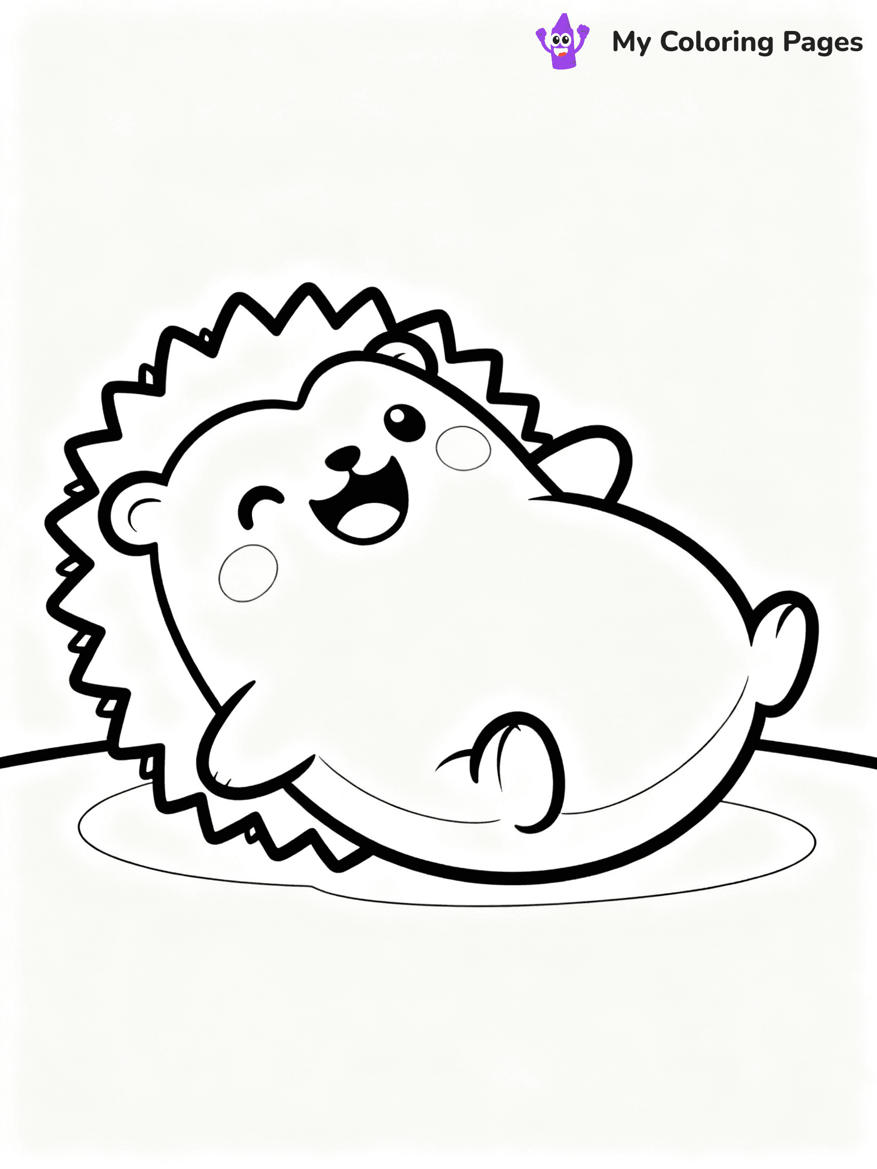 ⚠️ CRITICAL REQUIREMENT - ABSOLUTE BLACK AND WHITE ONLY ⚠️
This MUST be a BLACK AND WHITE line drawing ONLY. NO COLORS whatsoever.
- ONLY pure black lines (#000000) on pure white background (#FFFFFF)
- ABSOLUTELY NO colors, NO shading, NO gradients, NO grayscale
- If there are ANY colors in the output, the image is REJECTED
- This is a COLORING PAGE - meant to be COLORED IN by children
- The output must be UNCOLORED line art ready for coloring
⚠️ SUBJECT TO DRAW: Hans the Hedgehog from Squishmallows rolling on back, spines visible, smile wide. Important: PURE OUTLINES. NO FILLS, COLOR, SHADING, OR GREYSCALE. WHITE BACKGROUND.
(REMEMBER: Output must be BLACK AND WHITE line art only, NOT colored!)
# Flat, Friendly Cartoon Line-Art Coloring Page
You are generating a **pure black-and-white binary image** of a child-friendly cartoon scene combining characters and background scenery in one cohesive composition.
## Rendering Rules (Strict)
- Only two colors: pure black (#000000) outlines and pure white (#FFFFFF) background.
- No grayscale, shading, gradients, tints, fills, transparency, or partial pixels.
- No antialiasing or blended edges; every pixel is 100% black or white.
- No solid black fills inside shapes — all areas inside outlines must remain white.
- No dark clothing areas or filled tone blocks; all garments outlined only.
- No shadows, textures, lighting, or tonal variations.
- Must look like flat binary vector line-art for coloring pages.
## Drawing & Composition
- **Medium, consistent line weight**; clean closed outlines easy to color inside.
- **Flat, simple, child-friendly design** — no realism or 3D depth.
- Characters are **grounded on a surface**, centered and large.
- **Balanced composition** with clear silhouettes and minimal props.
## Scenery & Style
- Landmarks (e.g., mosque, CN Tower) and scenery (trees, benches, waves) drawn with **black outlines only.**
- For real-world figures, teams, or places, show accurate details using only black outlines—no text or logos. Use distinctive uniform patterns, abstract symbols, and landmark silhouettes to convey identity.
- Keep **consistent perspective**; no floating elements.
- **Style:** whimsical **Doodle Art Alley** — rounded, friendly outlines.
- May adapt shapes from **Crayola, Disney, Peppa Pig, Cocomelon** — *by shape only, never color.*
- Final output: **flat, crisp, binary (#000000/#FFFFFF)**, **no filled color or background text.**
EXTREMELYE IMPORTANT:
- PURE BINARY LINE-ART; NO FILLS (HAIR/CLOTHES/SKIN), SHADING, OR GREY.
- NO SHADING, COLOR. MUST BE WHITE BACKGROUND.
⚠️ FINAL REMINDER: Draw the subject "Hans the Hedgehog from Squishmallows rolling on back, spines visible, smile wide. Important: PURE OUTLINES. NO FILLS, COLOR, SHADING, OR GREYSCALE. WHITE BACKGROUND." as BLACK AND WHITE line art. Zero colors in output.