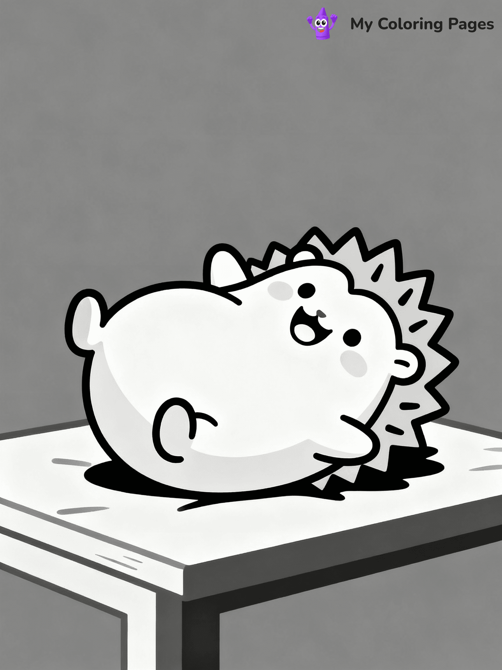 ⚠️ CRITICAL REQUIREMENT - ABSOLUTE BLACK AND WHITE ONLY ⚠️
This MUST be a BLACK AND WHITE line drawing ONLY. NO COLORS whatsoever.
- ONLY pure black lines (#000000) on pure white background (#FFFFFF)
- ABSOLUTELY NO colors, NO shading, NO gradients, NO grayscale
- If there are ANY colors in the output, the image is REJECTED
- This is a COLORING PAGE - meant to be COLORED IN by children
- The output must be UNCOLORED line art ready for coloring
⚠️ SUBJECT TO DRAW: Hans the Hedgehog from Squishmallows rolling on back, spines visible, smile wide. Important: PURE OUTLINES. NO FILLS, COLOR, SHADING, OR GREYSCALE. WHITE BACKGROUND.
(REMEMBER: Output must be BLACK AND WHITE line art only, NOT colored!)
# Flat, Friendly Cartoon Line-Art Coloring Page
You are generating a **pure black-and-white binary image** of a child-friendly cartoon scene combining characters and background scenery in one cohesive composition.
## Rendering Rules (Strict)
- Only two colors: pure black (#000000) outlines and pure white (#FFFFFF) background.
- No grayscale, shading, gradients, tints, fills, transparency, or partial pixels.
- No antialiasing or blended edges; every pixel is 100% black or white.
- No solid black fills inside shapes — all areas inside outlines must remain white.
- No dark clothing areas or filled tone blocks; all garments outlined only.
- No shadows, textures, lighting, or tonal variations.
- Must look like flat binary vector line-art for coloring pages.
## Drawing & Composition
- **Medium, consistent line weight**; clean closed outlines easy to color inside.
- **Flat, simple, child-friendly design** — no realism or 3D depth.
- Characters are **grounded on a surface**, centered and large.
- **Balanced composition** with clear silhouettes and minimal props.
## Scenery & Style
- Landmarks (e.g., mosque, CN Tower) and scenery (trees, benches, waves) drawn with **black outlines only.**
- For real-world figures, teams, or places, show accurate details using only black outlines—no text or logos. Use distinctive uniform patterns, abstract symbols, and landmark silhouettes to convey identity.
- Keep **consistent perspective**; no floating elements.
- **Style:** whimsical **Doodle Art Alley** — rounded, friendly outlines.
- May adapt shapes from **Crayola, Disney, Peppa Pig, Cocomelon** — *by shape only, never color.*
- Final output: **flat, crisp, binary (#000000/#FFFFFF)**, **no filled color or background text.**
EXTREMELYE IMPORTANT:
- PURE BINARY LINE-ART; NO FILLS (HAIR/CLOTHES/SKIN), SHADING, OR GREY.
- NO SHADING, COLOR. MUST BE WHITE BACKGROUND.
⚠️ FINAL REMINDER: Draw the subject "Hans the Hedgehog from Squishmallows rolling on back, spines visible, smile wide. Important: PURE OUTLINES. NO FILLS, COLOR, SHADING, OR GREYSCALE. WHITE BACKGROUND." as BLACK AND WHITE line art. Zero colors in output.