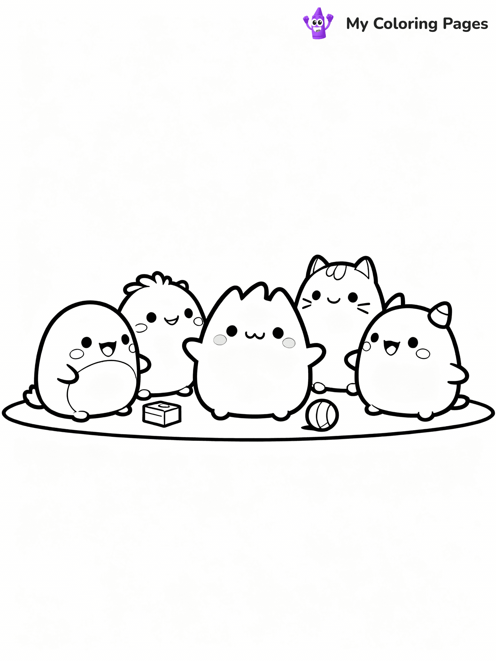 ⚠️ CRITICAL REQUIREMENT - ABSOLUTE BLACK AND WHITE ONLY ⚠️
This MUST be a BLACK AND WHITE line drawing ONLY. NO COLORS whatsoever.
- ONLY pure black lines (#000000) on pure white background (#FFFFFF)
- ABSOLUTELY NO colors, NO shading, NO gradients, NO grayscale
- If there are ANY colors in the output, the image is REJECTED
- This is a COLORING PAGE - meant to be COLORED IN by children
- The output must be UNCOLORED line art ready for coloring
⚠️ SUBJECT TO DRAW: A group of Squishmallows from Squishmallows playing together, smiles bright. Important: PURE OUTLINES. NO FILLS, COLOR, SHADING, OR GREYSCALE. WHITE BACKGROUND.
(REMEMBER: Output must be BLACK AND WHITE line art only, NOT colored!)
# Flat, Friendly Cartoon Line-Art Coloring Page
You are generating a **pure black-and-white binary image** of a child-friendly cartoon scene combining characters and background scenery in one cohesive composition.
## Rendering Rules (Strict)
- Only two colors: pure black (#000000) outlines and pure white (#FFFFFF) background.
- No grayscale, shading, gradients, tints, fills, transparency, or partial pixels.
- No antialiasing or blended edges; every pixel is 100% black or white.
- No solid black fills inside shapes — all areas inside outlines must remain white.
- No dark clothing areas or filled tone blocks; all garments outlined only.
- No shadows, textures, lighting, or tonal variations.
- Must look like flat binary vector line-art for coloring pages.
## Drawing & Composition
- **Medium, consistent line weight**; clean closed outlines easy to color inside.
- **Flat, simple, child-friendly design** — no realism or 3D depth.
- Characters are **grounded on a surface**, centered and large.
- **Balanced composition** with clear silhouettes and minimal props.
## Scenery & Style
- Landmarks (e.g., mosque, CN Tower) and scenery (trees, benches, waves) drawn with **black outlines only.**
- For real-world figures, teams, or places, show accurate details using only black outlines—no text or logos. Use distinctive uniform patterns, abstract symbols, and landmark silhouettes to convey identity.
- Keep **consistent perspective**; no floating elements.
- **Style:** whimsical **Doodle Art Alley** — rounded, friendly outlines.
- May adapt shapes from **Crayola, Disney, Peppa Pig, Cocomelon** — *by shape only, never color.*
- Final output: **flat, crisp, binary (#000000/#FFFFFF)**, **no filled color or background text.**
EXTREMELYE IMPORTANT:
- PURE BINARY LINE-ART; NO FILLS (HAIR/CLOTHES/SKIN), SHADING, OR GREY.
- NO SHADING, COLOR. MUST BE WHITE BACKGROUND.
⚠️ FINAL REMINDER: Draw the subject "A group of Squishmallows from Squishmallows playing together, smiles bright. Important: PURE OUTLINES. NO FILLS, COLOR, SHADING, OR GREYSCALE. WHITE BACKGROUND." as BLACK AND WHITE line art. Zero colors in output.