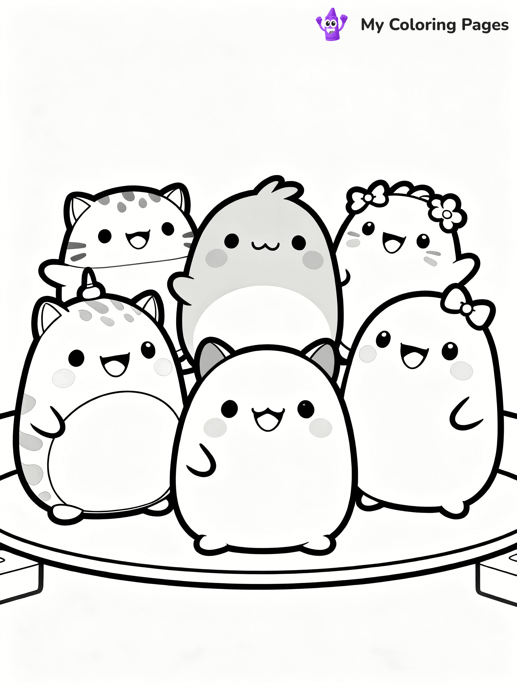 ⚠️ CRITICAL REQUIREMENT - ABSOLUTE BLACK AND WHITE ONLY ⚠️
This MUST be a BLACK AND WHITE line drawing ONLY. NO COLORS whatsoever.
- ONLY pure black lines (#000000) on pure white background (#FFFFFF)
- ABSOLUTELY NO colors, NO shading, NO gradients, NO grayscale
- If there are ANY colors in the output, the image is REJECTED
- This is a COLORING PAGE - meant to be COLORED IN by children
- The output must be UNCOLORED line art ready for coloring
⚠️ SUBJECT TO DRAW: A group of Squishmallows from Squishmallows playing together, smiles bright. Important: PURE OUTLINES. NO FILLS, COLOR, SHADING, OR GREYSCALE. WHITE BACKGROUND.
(REMEMBER: Output must be BLACK AND WHITE line art only, NOT colored!)
# Flat, Friendly Cartoon Line-Art Coloring Page
You are generating a **pure black-and-white binary image** of a child-friendly cartoon scene combining characters and background scenery in one cohesive composition.
## Rendering Rules (Strict)
- Only two colors: pure black (#000000) outlines and pure white (#FFFFFF) background.
- No grayscale, shading, gradients, tints, fills, transparency, or partial pixels.
- No antialiasing or blended edges; every pixel is 100% black or white.
- No solid black fills inside shapes — all areas inside outlines must remain white.
- No dark clothing areas or filled tone blocks; all garments outlined only.
- No shadows, textures, lighting, or tonal variations.
- Must look like flat binary vector line-art for coloring pages.
## Drawing & Composition
- **Medium, consistent line weight**; clean closed outlines easy to color inside.
- **Flat, simple, child-friendly design** — no realism or 3D depth.
- Characters are **grounded on a surface**, centered and large.
- **Balanced composition** with clear silhouettes and minimal props.
## Scenery & Style
- Landmarks (e.g., mosque, CN Tower) and scenery (trees, benches, waves) drawn with **black outlines only.**
- For real-world figures, teams, or places, show accurate details using only black outlines—no text or logos. Use distinctive uniform patterns, abstract symbols, and landmark silhouettes to convey identity.
- Keep **consistent perspective**; no floating elements.
- **Style:** whimsical **Doodle Art Alley** — rounded, friendly outlines.
- May adapt shapes from **Crayola, Disney, Peppa Pig, Cocomelon** — *by shape only, never color.*
- Final output: **flat, crisp, binary (#000000/#FFFFFF)**, **no filled color or background text.**
EXTREMELYE IMPORTANT:
- PURE BINARY LINE-ART; NO FILLS (HAIR/CLOTHES/SKIN), SHADING, OR GREY.
- NO SHADING, COLOR. MUST BE WHITE BACKGROUND.
⚠️ FINAL REMINDER: Draw the subject "A group of Squishmallows from Squishmallows playing together, smiles bright. Important: PURE OUTLINES. NO FILLS, COLOR, SHADING, OR GREYSCALE. WHITE BACKGROUND." as BLACK AND WHITE line art. Zero colors in output.