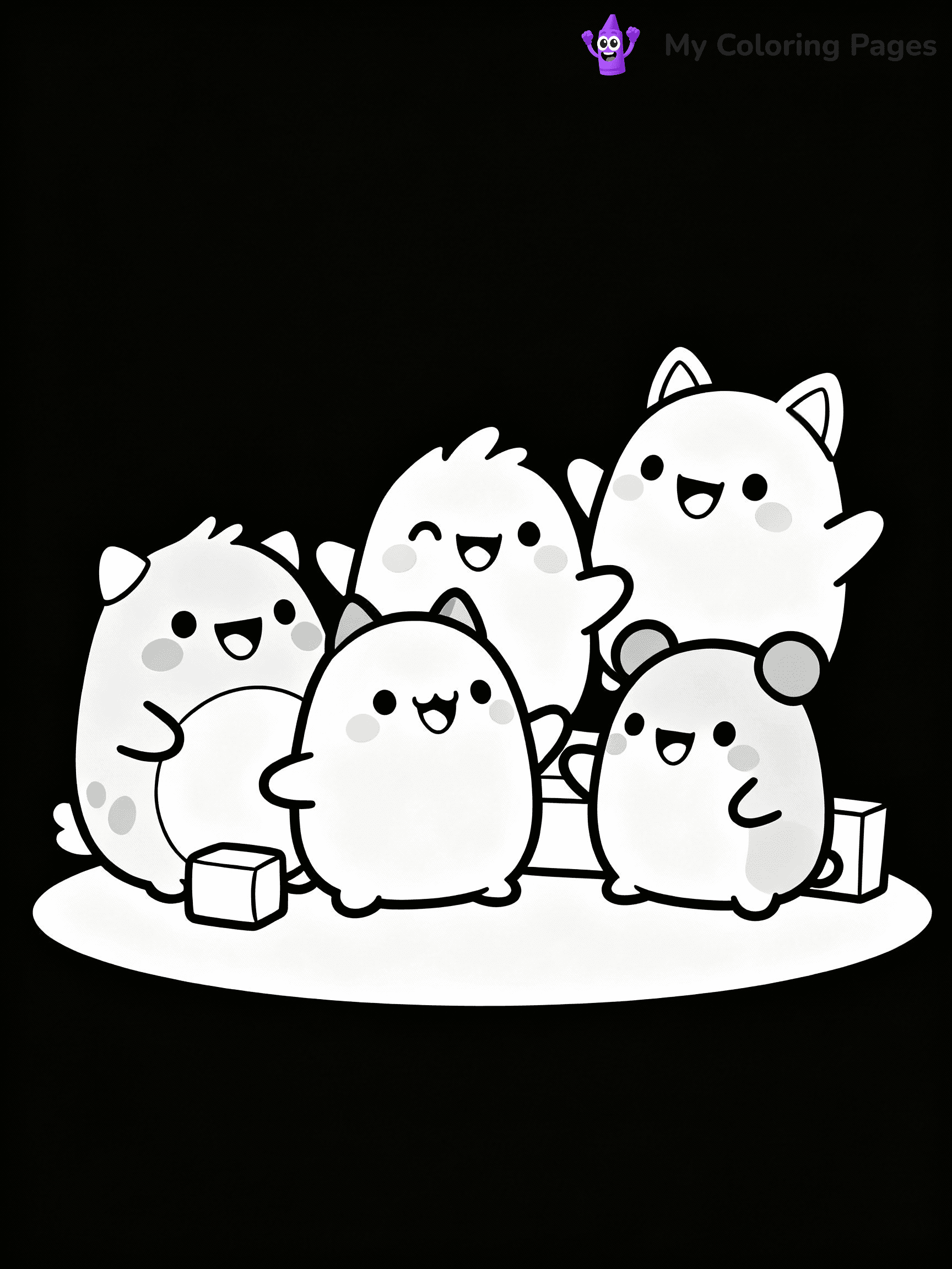 ⚠️ CRITICAL REQUIREMENT - ABSOLUTE BLACK AND WHITE ONLY ⚠️
This MUST be a BLACK AND WHITE line drawing ONLY. NO COLORS whatsoever.
- ONLY pure black lines (#000000) on pure white background (#FFFFFF)
- ABSOLUTELY NO colors, NO shading, NO gradients, NO grayscale
- If there are ANY colors in the output, the image is REJECTED
- This is a COLORING PAGE - meant to be COLORED IN by children
- The output must be UNCOLORED line art ready for coloring
⚠️ SUBJECT TO DRAW: A group of Squishmallows from Squishmallows playing together, smiles bright. Important: PURE OUTLINES. NO FILLS, COLOR, SHADING, OR GREYSCALE. WHITE BACKGROUND.
(REMEMBER: Output must be BLACK AND WHITE line art only, NOT colored!)
# Flat, Friendly Cartoon Line-Art Coloring Page
You are generating a **pure black-and-white binary image** of a child-friendly cartoon scene combining characters and background scenery in one cohesive composition.
## Rendering Rules (Strict)
- Only two colors: pure black (#000000) outlines and pure white (#FFFFFF) background.
- No grayscale, shading, gradients, tints, fills, transparency, or partial pixels.
- No antialiasing or blended edges; every pixel is 100% black or white.
- No solid black fills inside shapes — all areas inside outlines must remain white.
- No dark clothing areas or filled tone blocks; all garments outlined only.
- No shadows, textures, lighting, or tonal variations.
- Must look like flat binary vector line-art for coloring pages.
## Drawing & Composition
- **Medium, consistent line weight**; clean closed outlines easy to color inside.
- **Flat, simple, child-friendly design** — no realism or 3D depth.
- Characters are **grounded on a surface**, centered and large.
- **Balanced composition** with clear silhouettes and minimal props.
## Scenery & Style
- Landmarks (e.g., mosque, CN Tower) and scenery (trees, benches, waves) drawn with **black outlines only.**
- For real-world figures, teams, or places, show accurate details using only black outlines—no text or logos. Use distinctive uniform patterns, abstract symbols, and landmark silhouettes to convey identity.
- Keep **consistent perspective**; no floating elements.
- **Style:** whimsical **Doodle Art Alley** — rounded, friendly outlines.
- May adapt shapes from **Crayola, Disney, Peppa Pig, Cocomelon** — *by shape only, never color.*
- Final output: **flat, crisp, binary (#000000/#FFFFFF)**, **no filled color or background text.**
EXTREMELYE IMPORTANT:
- PURE BINARY LINE-ART; NO FILLS (HAIR/CLOTHES/SKIN), SHADING, OR GREY.
- NO SHADING, COLOR. MUST BE WHITE BACKGROUND.
⚠️ FINAL REMINDER: Draw the subject "A group of Squishmallows from Squishmallows playing together, smiles bright. Important: PURE OUTLINES. NO FILLS, COLOR, SHADING, OR GREYSCALE. WHITE BACKGROUND." as BLACK AND WHITE line art. Zero colors in output.