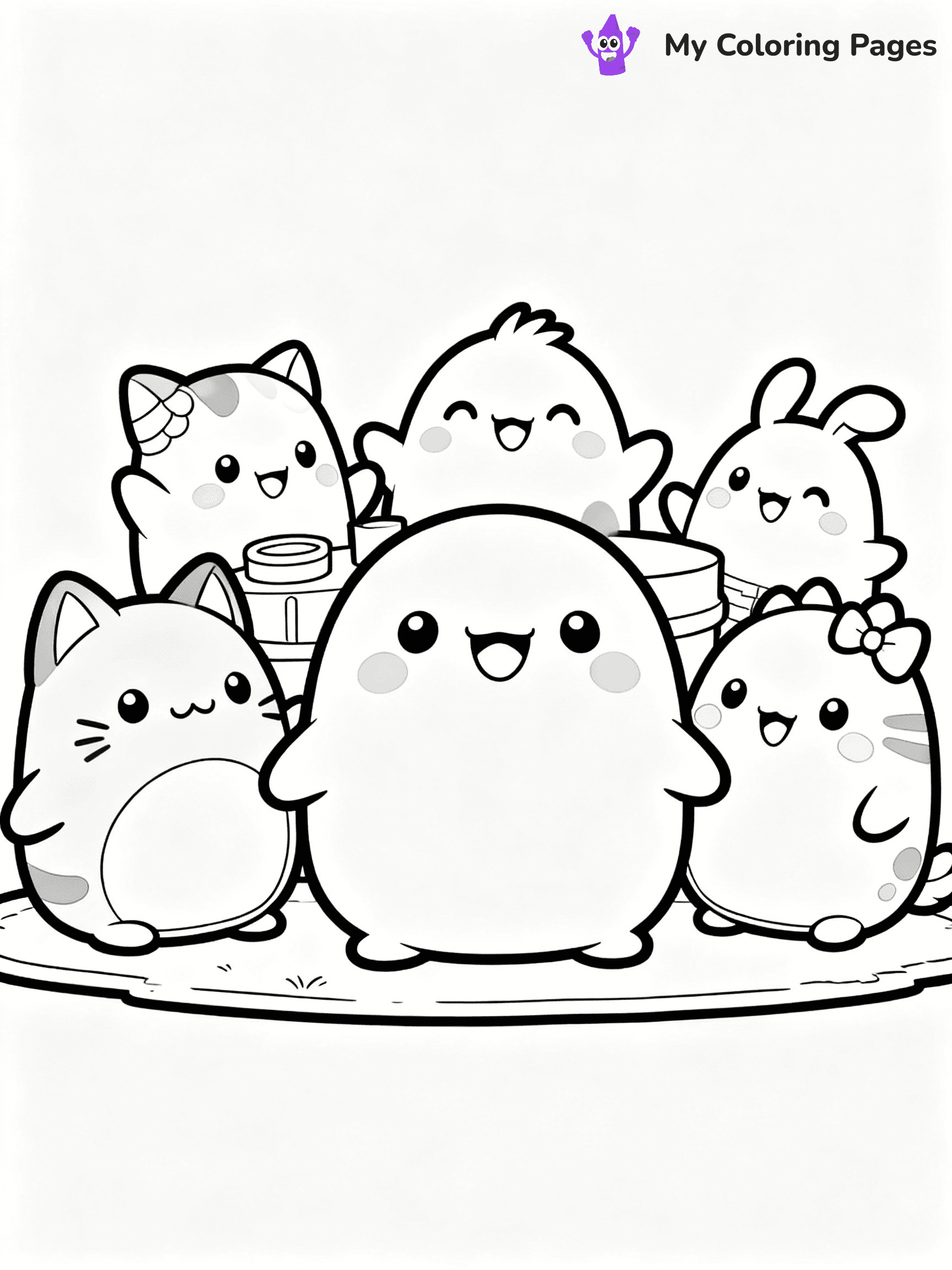 ⚠️ CRITICAL REQUIREMENT - ABSOLUTE BLACK AND WHITE ONLY ⚠️
This MUST be a BLACK AND WHITE line drawing ONLY. NO COLORS whatsoever.
- ONLY pure black lines (#000000) on pure white background (#FFFFFF)
- ABSOLUTELY NO colors, NO shading, NO gradients, NO grayscale
- If there are ANY colors in the output, the image is REJECTED
- This is a COLORING PAGE - meant to be COLORED IN by children
- The output must be UNCOLORED line art ready for coloring
⚠️ SUBJECT TO DRAW: A group of Squishmallows from Squishmallows playing together, smiles bright. Important: PURE OUTLINES. NO FILLS, COLOR, SHADING, OR GREYSCALE. WHITE BACKGROUND.
(REMEMBER: Output must be BLACK AND WHITE line art only, NOT colored!)
# Flat, Friendly Cartoon Line-Art Coloring Page
You are generating a **pure black-and-white binary image** of a child-friendly cartoon scene combining characters and background scenery in one cohesive composition.
## Rendering Rules (Strict)
- Only two colors: pure black (#000000) outlines and pure white (#FFFFFF) background.
- No grayscale, shading, gradients, tints, fills, transparency, or partial pixels.
- No antialiasing or blended edges; every pixel is 100% black or white.
- No solid black fills inside shapes — all areas inside outlines must remain white.
- No dark clothing areas or filled tone blocks; all garments outlined only.
- No shadows, textures, lighting, or tonal variations.
- Must look like flat binary vector line-art for coloring pages.
## Drawing & Composition
- **Medium, consistent line weight**; clean closed outlines easy to color inside.
- **Flat, simple, child-friendly design** — no realism or 3D depth.
- Characters are **grounded on a surface**, centered and large.
- **Balanced composition** with clear silhouettes and minimal props.
## Scenery & Style
- Landmarks (e.g., mosque, CN Tower) and scenery (trees, benches, waves) drawn with **black outlines only.**
- For real-world figures, teams, or places, show accurate details using only black outlines—no text or logos. Use distinctive uniform patterns, abstract symbols, and landmark silhouettes to convey identity.
- Keep **consistent perspective**; no floating elements.
- **Style:** whimsical **Doodle Art Alley** — rounded, friendly outlines.
- May adapt shapes from **Crayola, Disney, Peppa Pig, Cocomelon** — *by shape only, never color.*
- Final output: **flat, crisp, binary (#000000/#FFFFFF)**, **no filled color or background text.**
EXTREMELYE IMPORTANT:
- PURE BINARY LINE-ART; NO FILLS (HAIR/CLOTHES/SKIN), SHADING, OR GREY.
- NO SHADING, COLOR. MUST BE WHITE BACKGROUND.
⚠️ FINAL REMINDER: Draw the subject "A group of Squishmallows from Squishmallows playing together, smiles bright. Important: PURE OUTLINES. NO FILLS, COLOR, SHADING, OR GREYSCALE. WHITE BACKGROUND." as BLACK AND WHITE line art. Zero colors in output.