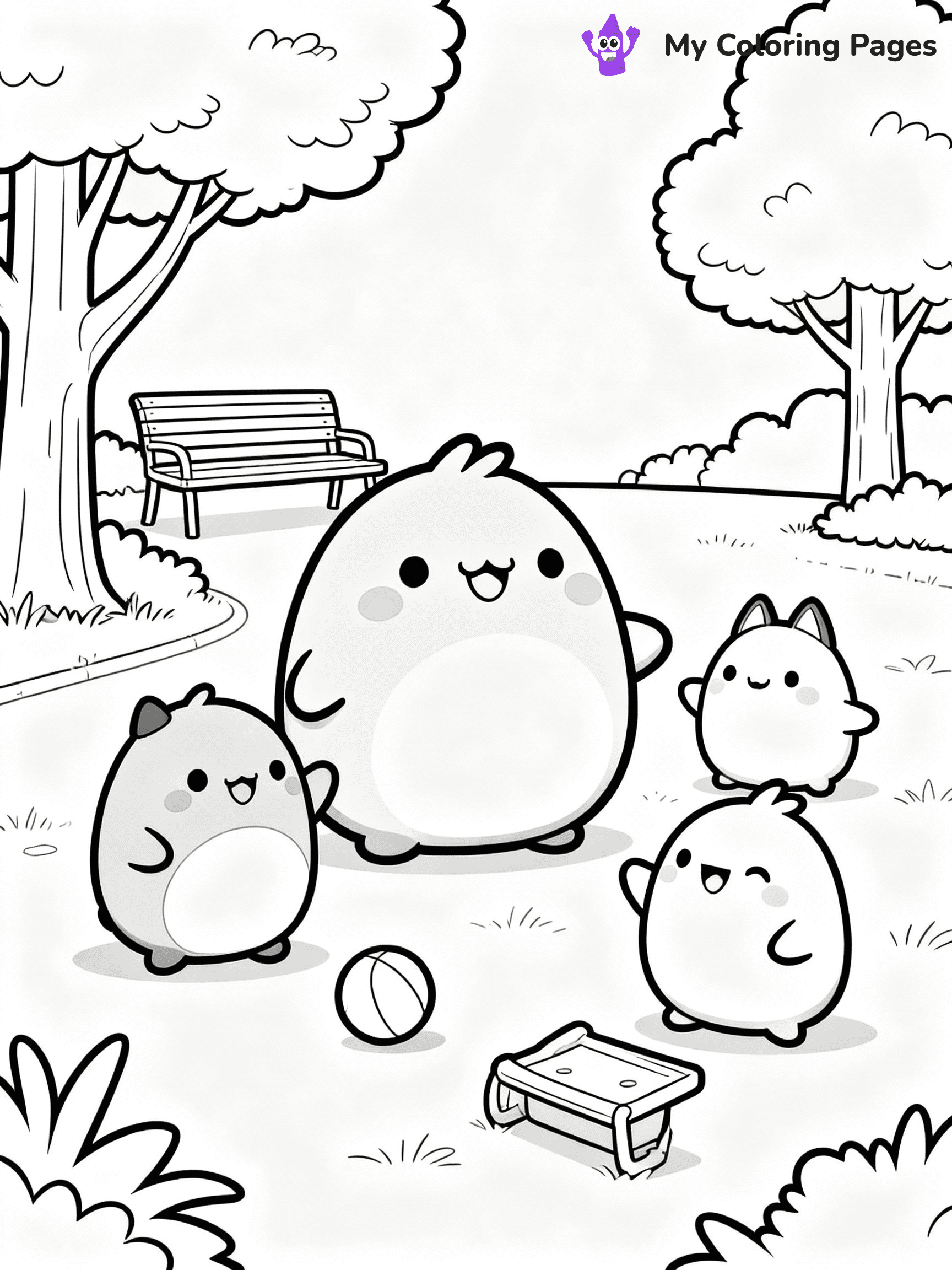 ⚠️ CRITICAL REQUIREMENT - ABSOLUTE BLACK AND WHITE ONLY ⚠️
This MUST be a BLACK AND WHITE line drawing ONLY. NO COLORS whatsoever.
- ONLY pure black lines (#000000) on pure white background (#FFFFFF)
- ABSOLUTELY NO colors, NO shading, NO gradients, NO grayscale
- If there are ANY colors in the output, the image is REJECTED
- This is a COLORING PAGE - meant to be COLORED IN by children
- The output must be UNCOLORED line art ready for coloring
⚠️ SUBJECT TO DRAW: A group of Squishmallows from Squishmallows playing together, smiles bright. Important: PURE OUTLINES. NO FILLS, COLOR, SHADING, OR GREYSCALE. WHITE BACKGROUND.
(REMEMBER: Output must be BLACK AND WHITE line art only, NOT colored!)
# Flat, Friendly Cartoon Line-Art Coloring Page
You are generating a **pure black-and-white binary image** of a child-friendly cartoon scene combining characters and background scenery in one cohesive composition.
## Rendering Rules (Strict)
- Only two colors: pure black (#000000) outlines and pure white (#FFFFFF) background.
- No grayscale, shading, gradients, tints, fills, transparency, or partial pixels.
- No antialiasing or blended edges; every pixel is 100% black or white.
- No solid black fills inside shapes — all areas inside outlines must remain white.
- No dark clothing areas or filled tone blocks; all garments outlined only.
- No shadows, textures, lighting, or tonal variations.
- Must look like flat binary vector line-art for coloring pages.
## Drawing & Composition
- **Medium, consistent line weight**; clean closed outlines easy to color inside.
- **Flat, simple, child-friendly design** — no realism or 3D depth.
- Characters are **grounded on a surface**, centered and large.
- **Balanced composition** with clear silhouettes and minimal props.
## Scenery & Style
- Landmarks (e.g., mosque, CN Tower) and scenery (trees, benches, waves) drawn with **black outlines only.**
- For real-world figures, teams, or places, show accurate details using only black outlines—no text or logos. Use distinctive uniform patterns, abstract symbols, and landmark silhouettes to convey identity.
- Keep **consistent perspective**; no floating elements.
- **Style:** whimsical **Doodle Art Alley** — rounded, friendly outlines.
- May adapt shapes from **Crayola, Disney, Peppa Pig, Cocomelon** — *by shape only, never color.*
- Final output: **flat, crisp, binary (#000000/#FFFFFF)**, **no filled color or background text.**
EXTREMELYE IMPORTANT:
- PURE BINARY LINE-ART; NO FILLS (HAIR/CLOTHES/SKIN), SHADING, OR GREY.
- NO SHADING, COLOR. MUST BE WHITE BACKGROUND.
⚠️ FINAL REMINDER: Draw the subject "A group of Squishmallows from Squishmallows playing together, smiles bright. Important: PURE OUTLINES. NO FILLS, COLOR, SHADING, OR GREYSCALE. WHITE BACKGROUND." as BLACK AND WHITE line art. Zero colors in output.