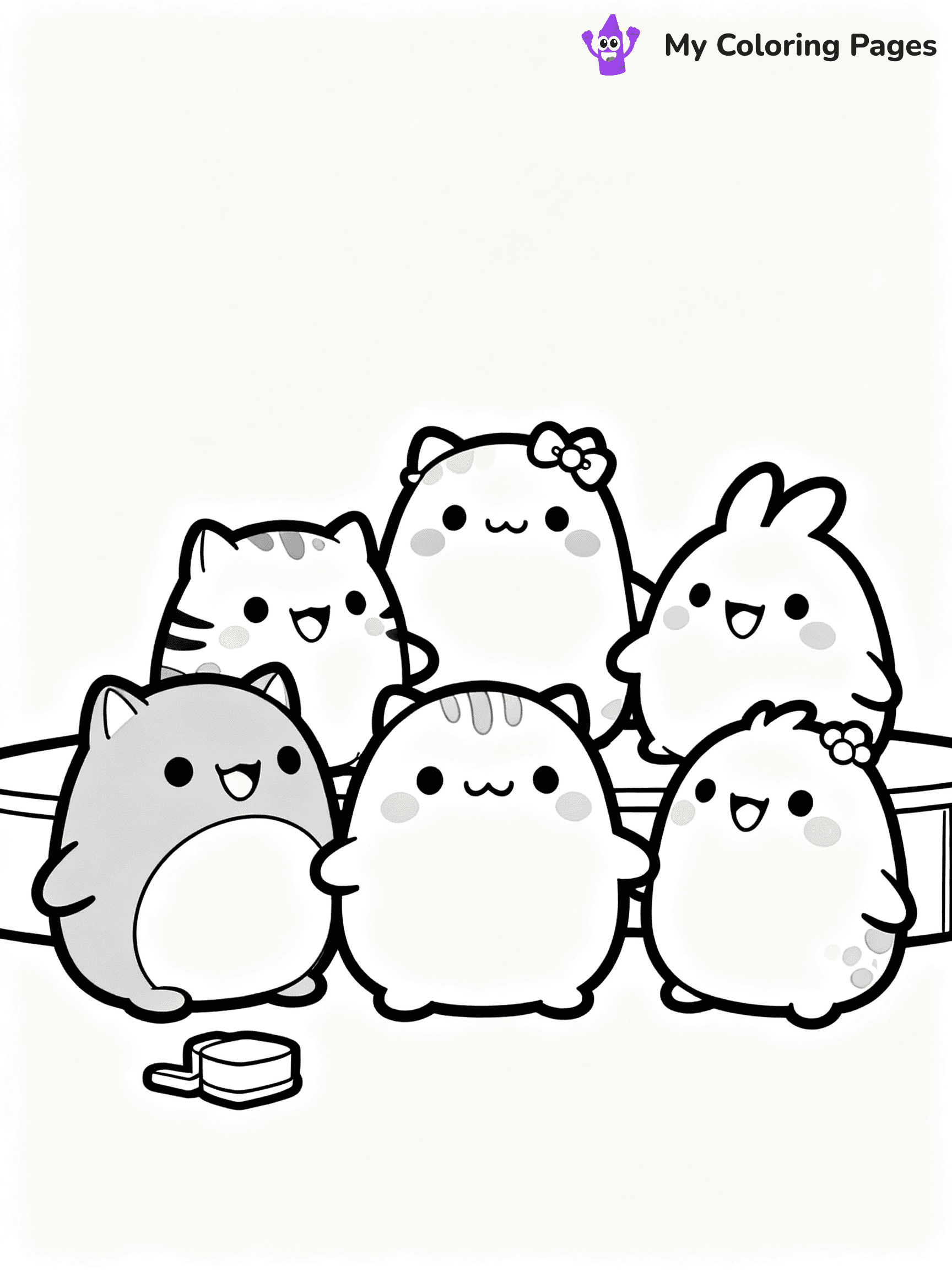 ⚠️ CRITICAL REQUIREMENT - ABSOLUTE BLACK AND WHITE ONLY ⚠️
This MUST be a BLACK AND WHITE line drawing ONLY. NO COLORS whatsoever.
- ONLY pure black lines (#000000) on pure white background (#FFFFFF)
- ABSOLUTELY NO colors, NO shading, NO gradients, NO grayscale
- If there are ANY colors in the output, the image is REJECTED
- This is a COLORING PAGE - meant to be COLORED IN by children
- The output must be UNCOLORED line art ready for coloring
⚠️ SUBJECT TO DRAW: A group of Squishmallows from Squishmallows playing together, smiles bright. Important: PURE OUTLINES. NO FILLS, COLOR, SHADING, OR GREYSCALE. WHITE BACKGROUND.
(REMEMBER: Output must be BLACK AND WHITE line art only, NOT colored!)
# Flat, Friendly Cartoon Line-Art Coloring Page
You are generating a **pure black-and-white binary image** of a child-friendly cartoon scene combining characters and background scenery in one cohesive composition.
## Rendering Rules (Strict)
- Only two colors: pure black (#000000) outlines and pure white (#FFFFFF) background.
- No grayscale, shading, gradients, tints, fills, transparency, or partial pixels.
- No antialiasing or blended edges; every pixel is 100% black or white.
- No solid black fills inside shapes — all areas inside outlines must remain white.
- No dark clothing areas or filled tone blocks; all garments outlined only.
- No shadows, textures, lighting, or tonal variations.
- Must look like flat binary vector line-art for coloring pages.
## Drawing & Composition
- **Medium, consistent line weight**; clean closed outlines easy to color inside.
- **Flat, simple, child-friendly design** — no realism or 3D depth.
- Characters are **grounded on a surface**, centered and large.
- **Balanced composition** with clear silhouettes and minimal props.
## Scenery & Style
- Landmarks (e.g., mosque, CN Tower) and scenery (trees, benches, waves) drawn with **black outlines only.**
- For real-world figures, teams, or places, show accurate details using only black outlines—no text or logos. Use distinctive uniform patterns, abstract symbols, and landmark silhouettes to convey identity.
- Keep **consistent perspective**; no floating elements.
- **Style:** whimsical **Doodle Art Alley** — rounded, friendly outlines.
- May adapt shapes from **Crayola, Disney, Peppa Pig, Cocomelon** — *by shape only, never color.*
- Final output: **flat, crisp, binary (#000000/#FFFFFF)**, **no filled color or background text.**
EXTREMELYE IMPORTANT:
- PURE BINARY LINE-ART; NO FILLS (HAIR/CLOTHES/SKIN), SHADING, OR GREY.
- NO SHADING, COLOR. MUST BE WHITE BACKGROUND.
⚠️ FINAL REMINDER: Draw the subject "A group of Squishmallows from Squishmallows playing together, smiles bright. Important: PURE OUTLINES. NO FILLS, COLOR, SHADING, OR GREYSCALE. WHITE BACKGROUND." as BLACK AND WHITE line art. Zero colors in output.