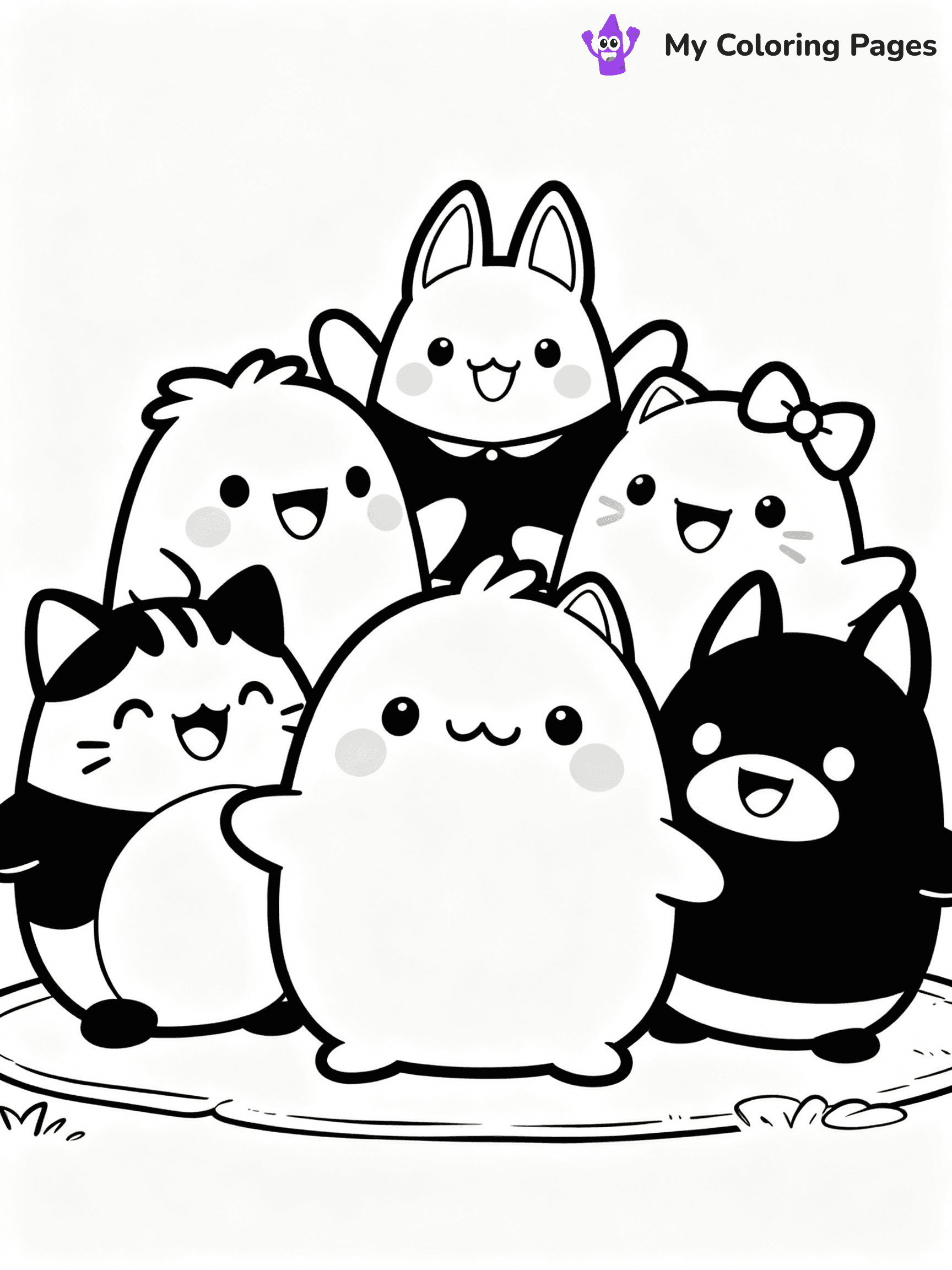 ⚠️ CRITICAL REQUIREMENT - ABSOLUTE BLACK AND WHITE ONLY ⚠️
This MUST be a BLACK AND WHITE line drawing ONLY. NO COLORS whatsoever.
- ONLY pure black lines (#000000) on pure white background (#FFFFFF)
- ABSOLUTELY NO colors, NO shading, NO gradients, NO grayscale
- If there are ANY colors in the output, the image is REJECTED
- This is a COLORING PAGE - meant to be COLORED IN by children
- The output must be UNCOLORED line art ready for coloring
⚠️ SUBJECT TO DRAW: A group of Squishmallows from Squishmallows playing together, smiles bright. Important: PURE OUTLINES. NO FILLS, COLOR, SHADING, OR GREYSCALE. WHITE BACKGROUND.
(REMEMBER: Output must be BLACK AND WHITE line art only, NOT colored!)
# Flat, Friendly Cartoon Line-Art Coloring Page
You are generating a **pure black-and-white binary image** of a child-friendly cartoon scene combining characters and background scenery in one cohesive composition.
## Rendering Rules (Strict)
- Only two colors: pure black (#000000) outlines and pure white (#FFFFFF) background.
- No grayscale, shading, gradients, tints, fills, transparency, or partial pixels.
- No antialiasing or blended edges; every pixel is 100% black or white.
- No solid black fills inside shapes — all areas inside outlines must remain white.
- No dark clothing areas or filled tone blocks; all garments outlined only.
- No shadows, textures, lighting, or tonal variations.
- Must look like flat binary vector line-art for coloring pages.
## Drawing & Composition
- **Medium, consistent line weight**; clean closed outlines easy to color inside.
- **Flat, simple, child-friendly design** — no realism or 3D depth.
- Characters are **grounded on a surface**, centered and large.
- **Balanced composition** with clear silhouettes and minimal props.
## Scenery & Style
- Landmarks (e.g., mosque, CN Tower) and scenery (trees, benches, waves) drawn with **black outlines only.**
- For real-world figures, teams, or places, show accurate details using only black outlines—no text or logos. Use distinctive uniform patterns, abstract symbols, and landmark silhouettes to convey identity.
- Keep **consistent perspective**; no floating elements.
- **Style:** whimsical **Doodle Art Alley** — rounded, friendly outlines.
- May adapt shapes from **Crayola, Disney, Peppa Pig, Cocomelon** — *by shape only, never color.*
- Final output: **flat, crisp, binary (#000000/#FFFFFF)**, **no filled color or background text.**
EXTREMELYE IMPORTANT:
- PURE BINARY LINE-ART; NO FILLS (HAIR/CLOTHES/SKIN), SHADING, OR GREY.
- NO SHADING, COLOR. MUST BE WHITE BACKGROUND.
⚠️ FINAL REMINDER: Draw the subject "A group of Squishmallows from Squishmallows playing together, smiles bright. Important: PURE OUTLINES. NO FILLS, COLOR, SHADING, OR GREYSCALE. WHITE BACKGROUND." as BLACK AND WHITE line art. Zero colors in output.