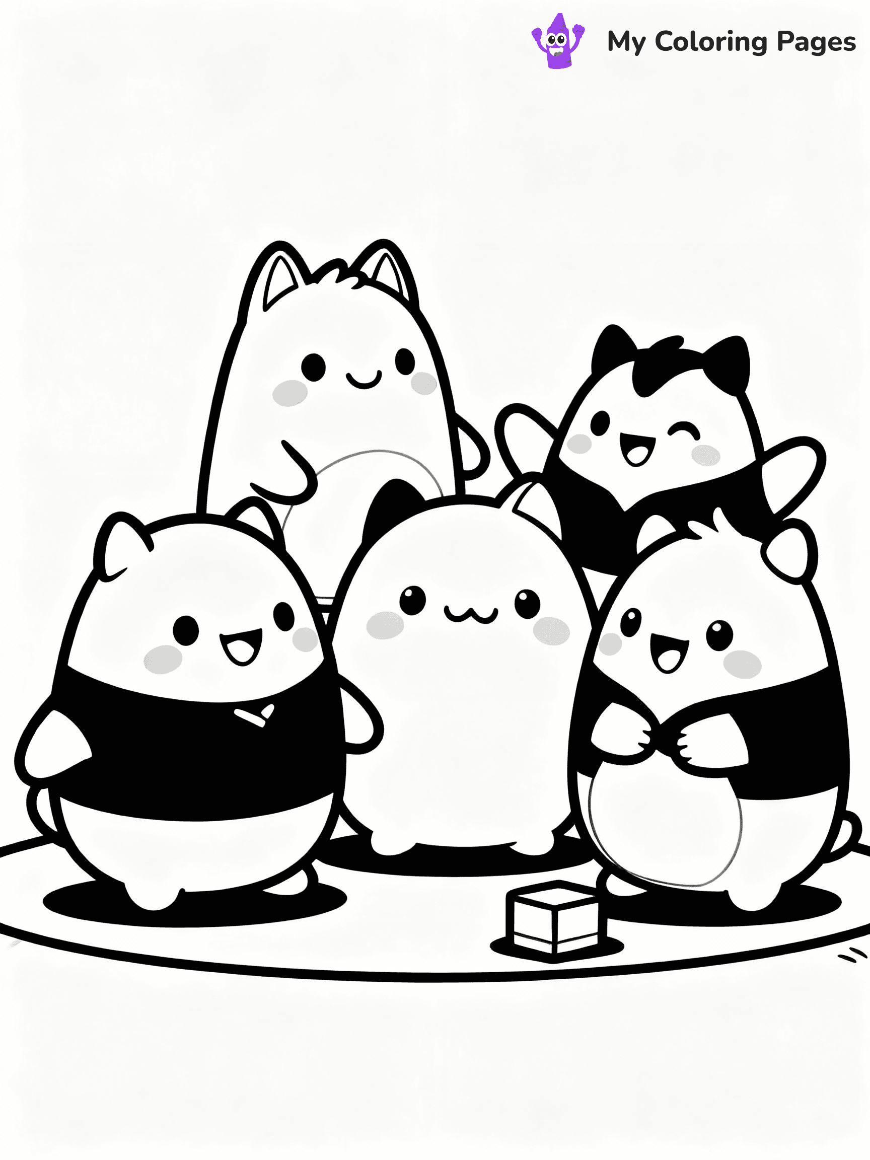 ⚠️ CRITICAL REQUIREMENT - ABSOLUTE BLACK AND WHITE ONLY ⚠️
This MUST be a BLACK AND WHITE line drawing ONLY. NO COLORS whatsoever.
- ONLY pure black lines (#000000) on pure white background (#FFFFFF)
- ABSOLUTELY NO colors, NO shading, NO gradients, NO grayscale
- If there are ANY colors in the output, the image is REJECTED
- This is a COLORING PAGE - meant to be COLORED IN by children
- The output must be UNCOLORED line art ready for coloring
⚠️ SUBJECT TO DRAW: A group of Squishmallows from Squishmallows playing together, smiles bright. Important: PURE OUTLINES. NO FILLS, COLOR, SHADING, OR GREYSCALE. WHITE BACKGROUND.
(REMEMBER: Output must be BLACK AND WHITE line art only, NOT colored!)
# Flat, Friendly Cartoon Line-Art Coloring Page
You are generating a **pure black-and-white binary image** of a child-friendly cartoon scene combining characters and background scenery in one cohesive composition.
## Rendering Rules (Strict)
- Only two colors: pure black (#000000) outlines and pure white (#FFFFFF) background.
- No grayscale, shading, gradients, tints, fills, transparency, or partial pixels.
- No antialiasing or blended edges; every pixel is 100% black or white.
- No solid black fills inside shapes — all areas inside outlines must remain white.
- No dark clothing areas or filled tone blocks; all garments outlined only.
- No shadows, textures, lighting, or tonal variations.
- Must look like flat binary vector line-art for coloring pages.
## Drawing & Composition
- **Medium, consistent line weight**; clean closed outlines easy to color inside.
- **Flat, simple, child-friendly design** — no realism or 3D depth.
- Characters are **grounded on a surface**, centered and large.
- **Balanced composition** with clear silhouettes and minimal props.
## Scenery & Style
- Landmarks (e.g., mosque, CN Tower) and scenery (trees, benches, waves) drawn with **black outlines only.**
- For real-world figures, teams, or places, show accurate details using only black outlines—no text or logos. Use distinctive uniform patterns, abstract symbols, and landmark silhouettes to convey identity.
- Keep **consistent perspective**; no floating elements.
- **Style:** whimsical **Doodle Art Alley** — rounded, friendly outlines.
- May adapt shapes from **Crayola, Disney, Peppa Pig, Cocomelon** — *by shape only, never color.*
- Final output: **flat, crisp, binary (#000000/#FFFFFF)**, **no filled color or background text.**
EXTREMELYE IMPORTANT:
- PURE BINARY LINE-ART; NO FILLS (HAIR/CLOTHES/SKIN), SHADING, OR GREY.
- NO SHADING, COLOR. MUST BE WHITE BACKGROUND.
⚠️ FINAL REMINDER: Draw the subject "A group of Squishmallows from Squishmallows playing together, smiles bright. Important: PURE OUTLINES. NO FILLS, COLOR, SHADING, OR GREYSCALE. WHITE BACKGROUND." as BLACK AND WHITE line art. Zero colors in output.