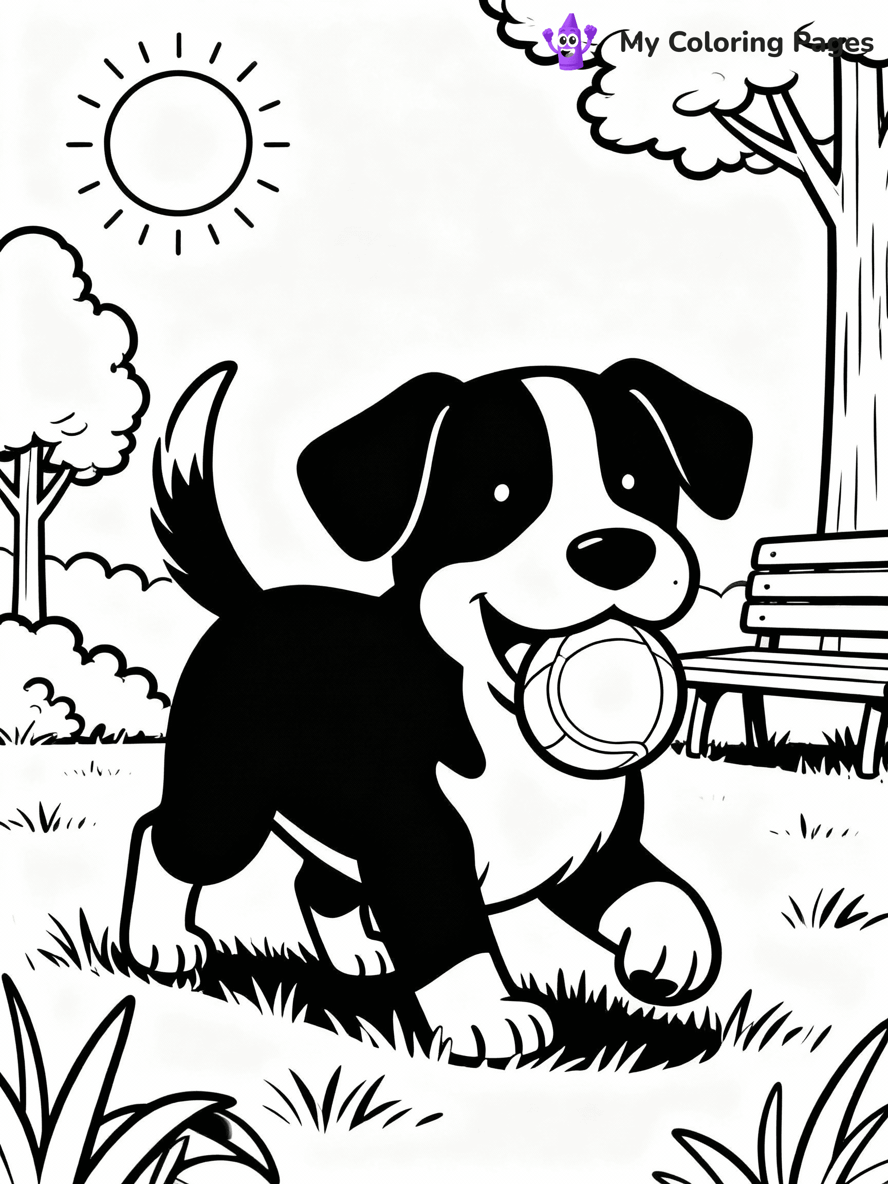 ⚠️ CRITICAL REQUIREMENT - ABSOLUTE BLACK AND WHITE ONLY ⚠️
This MUST be a BLACK AND WHITE line drawing ONLY. NO COLORS whatsoever.
- ONLY pure black lines (#000000) on pure white background (#FFFFFF)
- ABSOLUTELY NO colors, NO shading, NO gradients, NO grayscale
- If there are ANY colors in the output, the image is REJECTED
- This is a COLORING PAGE - meant to be COLORED IN by children
- The output must be UNCOLORED line art ready for coloring
⚠️ SUBJECT TO DRAW: Playful puppy from a sunny park, tail wagging, ball in mouth. Important: PURE OUTLINES. NO FILLS, COLOR, SHADING, OR GREYSCALE. WHITE BACKGROUND.
(REMEMBER: Output must be BLACK AND WHITE line art only, NOT colored!)
# Flat, Friendly Cartoon Line-Art Coloring Page
You are generating a **pure black-and-white binary image** of a child-friendly cartoon scene combining characters and background scenery in one cohesive composition.
## Rendering Rules (Strict)
- Only two colors: pure black (#000000) outlines and pure white (#FFFFFF) background.
- No grayscale, shading, gradients, tints, fills, transparency, or partial pixels.
- No antialiasing or blended edges; every pixel is 100% black or white.
- No solid black fills inside shapes — all areas inside outlines must remain white.
- No dark clothing areas or filled tone blocks; all garments outlined only.
- No shadows, textures, lighting, or tonal variations.
- Must look like flat binary vector line-art for coloring pages.
## Drawing & Composition
- **Medium, consistent line weight**; clean closed outlines easy to color inside.
- **Flat, simple, child-friendly design** — no realism or 3D depth.
- Characters are **grounded on a surface**, centered and large.
- **Balanced composition** with clear silhouettes and minimal props.
## Scenery & Style
- Landmarks (e.g., mosque, CN Tower) and scenery (trees, benches, waves) drawn with **black outlines only.**
- For real-world figures, teams, or places, show accurate details using only black outlines—no text or logos. Use distinctive uniform patterns, abstract symbols, and landmark silhouettes to convey identity.
- Keep **consistent perspective**; no floating elements.
- **Style:** whimsical **Doodle Art Alley** — rounded, friendly outlines.
- May adapt shapes from **Crayola, Disney, Peppa Pig, Cocomelon** — *by shape only, never color.*
- Final output: **flat, crisp, binary (#000000/#FFFFFF)**, **no filled color or background text.**
EXTREMELYE IMPORTANT:
- PURE BINARY LINE-ART; NO FILLS (HAIR/CLOTHES/SKIN), SHADING, OR GREY.
- NO SHADING, COLOR. MUST BE WHITE BACKGROUND.
⚠️ FINAL REMINDER: Draw the subject "Playful puppy from a sunny park, tail wagging, ball in mouth. Important: PURE OUTLINES. NO FILLS, COLOR, SHADING, OR GREYSCALE. WHITE BACKGROUND." as BLACK AND WHITE line art. Zero colors in output.