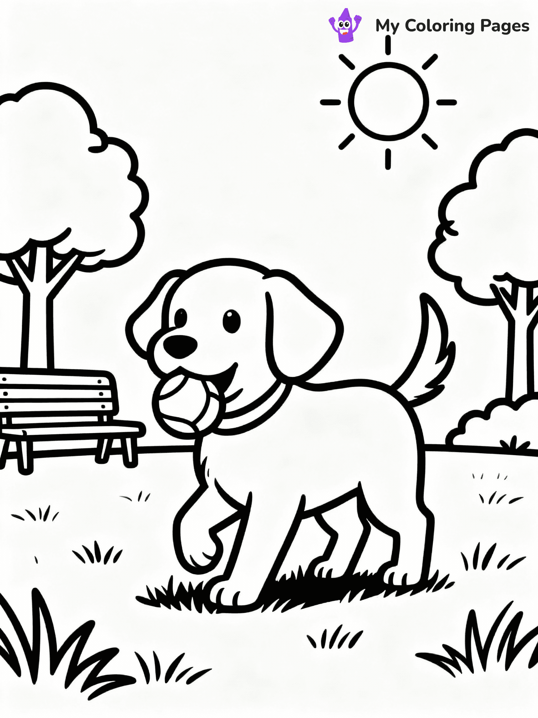 ⚠️ CRITICAL REQUIREMENT - ABSOLUTE BLACK AND WHITE ONLY ⚠️
This MUST be a BLACK AND WHITE line drawing ONLY. NO COLORS whatsoever.
- ONLY pure black lines (#000000) on pure white background (#FFFFFF)
- ABSOLUTELY NO colors, NO shading, NO gradients, NO grayscale
- If there are ANY colors in the output, the image is REJECTED
- This is a COLORING PAGE - meant to be COLORED IN by children
- The output must be UNCOLORED line art ready for coloring
⚠️ SUBJECT TO DRAW: Playful puppy from a sunny park, tail wagging, ball in mouth. Important: PURE OUTLINES. NO FILLS, COLOR, SHADING, OR GREYSCALE. WHITE BACKGROUND.
(REMEMBER: Output must be BLACK AND WHITE line art only, NOT colored!)
# Flat, Friendly Cartoon Line-Art Coloring Page
You are generating a **pure black-and-white binary image** of a child-friendly cartoon scene combining characters and background scenery in one cohesive composition.
## Rendering Rules (Strict)
- Only two colors: pure black (#000000) outlines and pure white (#FFFFFF) background.
- No grayscale, shading, gradients, tints, fills, transparency, or partial pixels.
- No antialiasing or blended edges; every pixel is 100% black or white.
- No solid black fills inside shapes — all areas inside outlines must remain white.
- No dark clothing areas or filled tone blocks; all garments outlined only.
- No shadows, textures, lighting, or tonal variations.
- Must look like flat binary vector line-art for coloring pages.
## Drawing & Composition
- **Medium, consistent line weight**; clean closed outlines easy to color inside.
- **Flat, simple, child-friendly design** — no realism or 3D depth.
- Characters are **grounded on a surface**, centered and large.
- **Balanced composition** with clear silhouettes and minimal props.
## Scenery & Style
- Landmarks (e.g., mosque, CN Tower) and scenery (trees, benches, waves) drawn with **black outlines only.**
- For real-world figures, teams, or places, show accurate details using only black outlines—no text or logos. Use distinctive uniform patterns, abstract symbols, and landmark silhouettes to convey identity.
- Keep **consistent perspective**; no floating elements.
- **Style:** whimsical **Doodle Art Alley** — rounded, friendly outlines.
- May adapt shapes from **Crayola, Disney, Peppa Pig, Cocomelon** — *by shape only, never color.*
- Final output: **flat, crisp, binary (#000000/#FFFFFF)**, **no filled color or background text.**
EXTREMELYE IMPORTANT:
- PURE BINARY LINE-ART; NO FILLS (HAIR/CLOTHES/SKIN), SHADING, OR GREY.
- NO SHADING, COLOR. MUST BE WHITE BACKGROUND.
⚠️ FINAL REMINDER: Draw the subject "Playful puppy from a sunny park, tail wagging, ball in mouth. Important: PURE OUTLINES. NO FILLS, COLOR, SHADING, OR GREYSCALE. WHITE BACKGROUND." as BLACK AND WHITE line art. Zero colors in output.