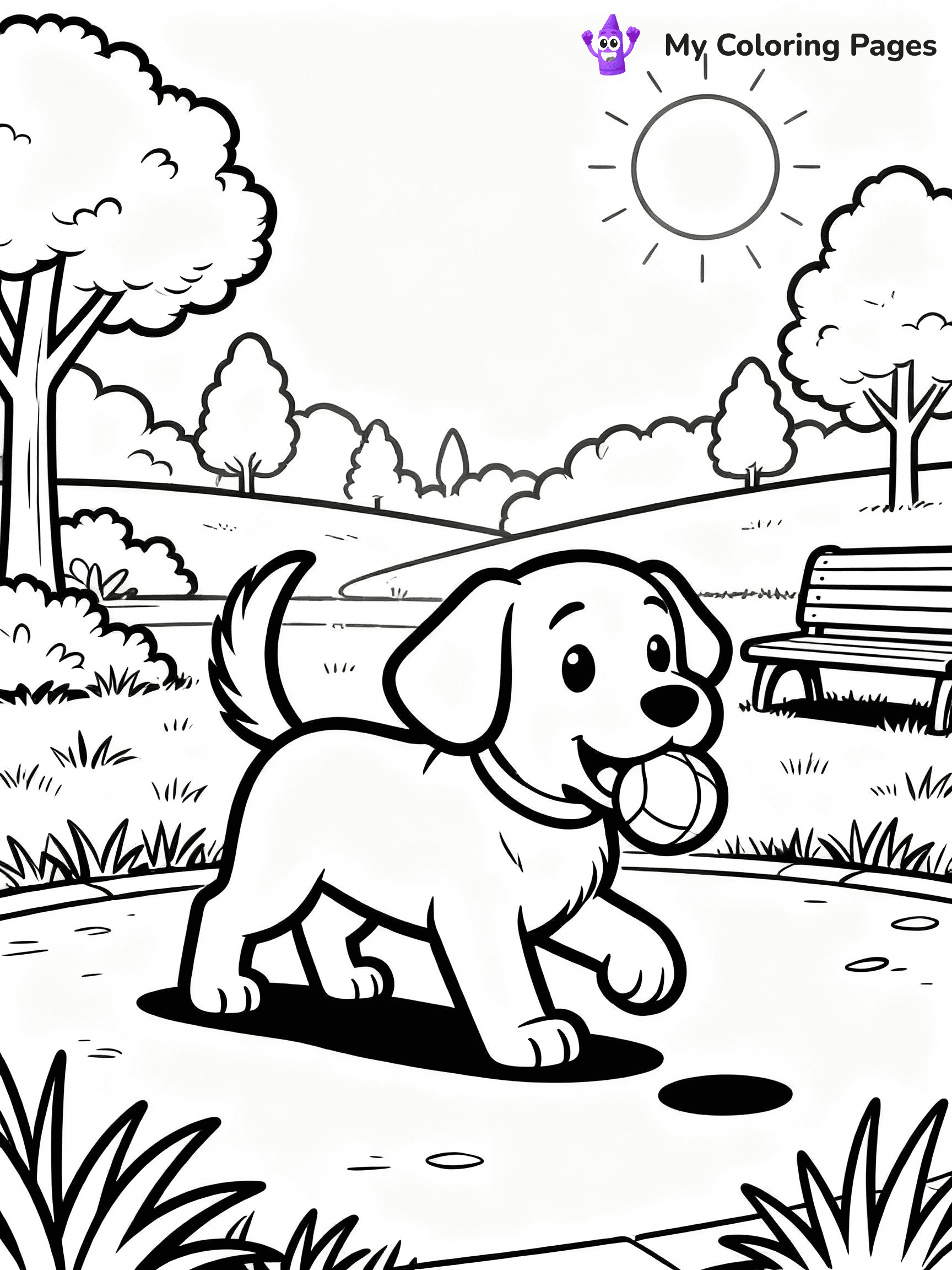 ⚠️ CRITICAL REQUIREMENT - ABSOLUTE BLACK AND WHITE ONLY ⚠️
This MUST be a BLACK AND WHITE line drawing ONLY. NO COLORS whatsoever.
- ONLY pure black lines (#000000) on pure white background (#FFFFFF)
- ABSOLUTELY NO colors, NO shading, NO gradients, NO grayscale
- If there are ANY colors in the output, the image is REJECTED
- This is a COLORING PAGE - meant to be COLORED IN by children
- The output must be UNCOLORED line art ready for coloring
⚠️ SUBJECT TO DRAW: Playful puppy from a sunny park, tail wagging, ball in mouth. Important: PURE OUTLINES. NO FILLS, COLOR, SHADING, OR GREYSCALE. WHITE BACKGROUND.
(REMEMBER: Output must be BLACK AND WHITE line art only, NOT colored!)
# Flat, Friendly Cartoon Line-Art Coloring Page
You are generating a **pure black-and-white binary image** of a child-friendly cartoon scene combining characters and background scenery in one cohesive composition.
## Rendering Rules (Strict)
- Only two colors: pure black (#000000) outlines and pure white (#FFFFFF) background.
- No grayscale, shading, gradients, tints, fills, transparency, or partial pixels.
- No antialiasing or blended edges; every pixel is 100% black or white.
- No solid black fills inside shapes — all areas inside outlines must remain white.
- No dark clothing areas or filled tone blocks; all garments outlined only.
- No shadows, textures, lighting, or tonal variations.
- Must look like flat binary vector line-art for coloring pages.
## Drawing & Composition
- **Medium, consistent line weight**; clean closed outlines easy to color inside.
- **Flat, simple, child-friendly design** — no realism or 3D depth.
- Characters are **grounded on a surface**, centered and large.
- **Balanced composition** with clear silhouettes and minimal props.
## Scenery & Style
- Landmarks (e.g., mosque, CN Tower) and scenery (trees, benches, waves) drawn with **black outlines only.**
- For real-world figures, teams, or places, show accurate details using only black outlines—no text or logos. Use distinctive uniform patterns, abstract symbols, and landmark silhouettes to convey identity.
- Keep **consistent perspective**; no floating elements.
- **Style:** whimsical **Doodle Art Alley** — rounded, friendly outlines.
- May adapt shapes from **Crayola, Disney, Peppa Pig, Cocomelon** — *by shape only, never color.*
- Final output: **flat, crisp, binary (#000000/#FFFFFF)**, **no filled color or background text.**
EXTREMELYE IMPORTANT:
- PURE BINARY LINE-ART; NO FILLS (HAIR/CLOTHES/SKIN), SHADING, OR GREY.
- NO SHADING, COLOR. MUST BE WHITE BACKGROUND.
⚠️ FINAL REMINDER: Draw the subject "Playful puppy from a sunny park, tail wagging, ball in mouth. Important: PURE OUTLINES. NO FILLS, COLOR, SHADING, OR GREYSCALE. WHITE BACKGROUND." as BLACK AND WHITE line art. Zero colors in output.