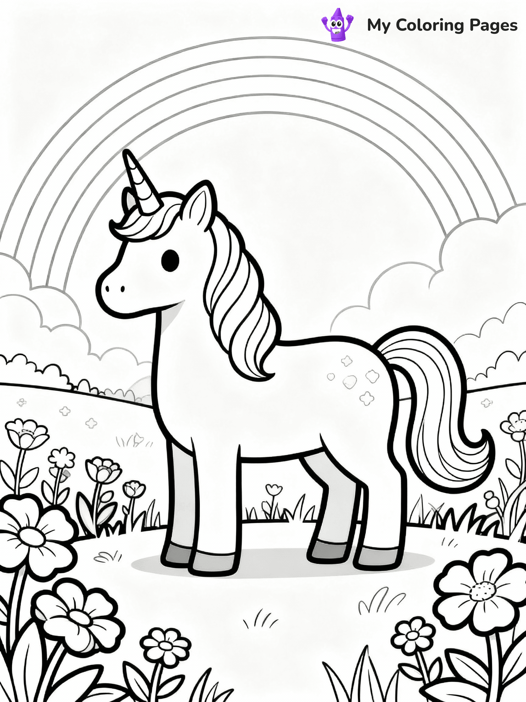 ⚠️ CRITICAL REQUIREMENT - ABSOLUTE BLACK AND WHITE ONLY ⚠️
This MUST be a BLACK AND WHITE line drawing ONLY. NO COLORS whatsoever.
- ONLY pure black lines (#000000) on pure white background (#FFFFFF)
- ABSOLUTELY NO colors, NO shading, NO gradients, NO grayscale
- If there are ANY colors in the output, the image is REJECTED
- This is a COLORING PAGE - meant to be COLORED IN by children
- The output must be UNCOLORED line art ready for coloring
⚠️ SUBJECT TO DRAW: Whimsical unicorn in a magical meadow, rainbow mane flowing, flowers around. Important: PURE OUTLINES. NO FILLS, COLOR, SHADING, OR GREYSCALE. WHITE BACKGROUND.
(REMEMBER: Output must be BLACK AND WHITE line art only, NOT colored!)
# Flat, Friendly Cartoon Line-Art Coloring Page
You are generating a **pure black-and-white binary image** of a child-friendly cartoon scene combining characters and background scenery in one cohesive composition.
## Rendering Rules (Strict)
- Only two colors: pure black (#000000) outlines and pure white (#FFFFFF) background.
- No grayscale, shading, gradients, tints, fills, transparency, or partial pixels.
- No antialiasing or blended edges; every pixel is 100% black or white.
- No solid black fills inside shapes — all areas inside outlines must remain white.
- No dark clothing areas or filled tone blocks; all garments outlined only.
- No shadows, textures, lighting, or tonal variations.
- Must look like flat binary vector line-art for coloring pages.
## Drawing & Composition
- **Medium, consistent line weight**; clean closed outlines easy to color inside.
- **Flat, simple, child-friendly design** — no realism or 3D depth.
- Characters are **grounded on a surface**, centered and large.
- **Balanced composition** with clear silhouettes and minimal props.
## Scenery & Style
- Landmarks (e.g., mosque, CN Tower) and scenery (trees, benches, waves) drawn with **black outlines only.**
- For real-world figures, teams, or places, show accurate details using only black outlines—no text or logos. Use distinctive uniform patterns, abstract symbols, and landmark silhouettes to convey identity.
- Keep **consistent perspective**; no floating elements.
- **Style:** whimsical **Doodle Art Alley** — rounded, friendly outlines.
- May adapt shapes from **Crayola, Disney, Peppa Pig, Cocomelon** — *by shape only, never color.*
- Final output: **flat, crisp, binary (#000000/#FFFFFF)**, **no filled color or background text.**
EXTREMELYE IMPORTANT:
- PURE BINARY LINE-ART; NO FILLS (HAIR/CLOTHES/SKIN), SHADING, OR GREY.
- NO SHADING, COLOR. MUST BE WHITE BACKGROUND.
⚠️ FINAL REMINDER: Draw the subject "Whimsical unicorn in a magical meadow, rainbow mane flowing, flowers around. Important: PURE OUTLINES. NO FILLS, COLOR, SHADING, OR GREYSCALE. WHITE BACKGROUND." as BLACK AND WHITE line art. Zero colors in output.