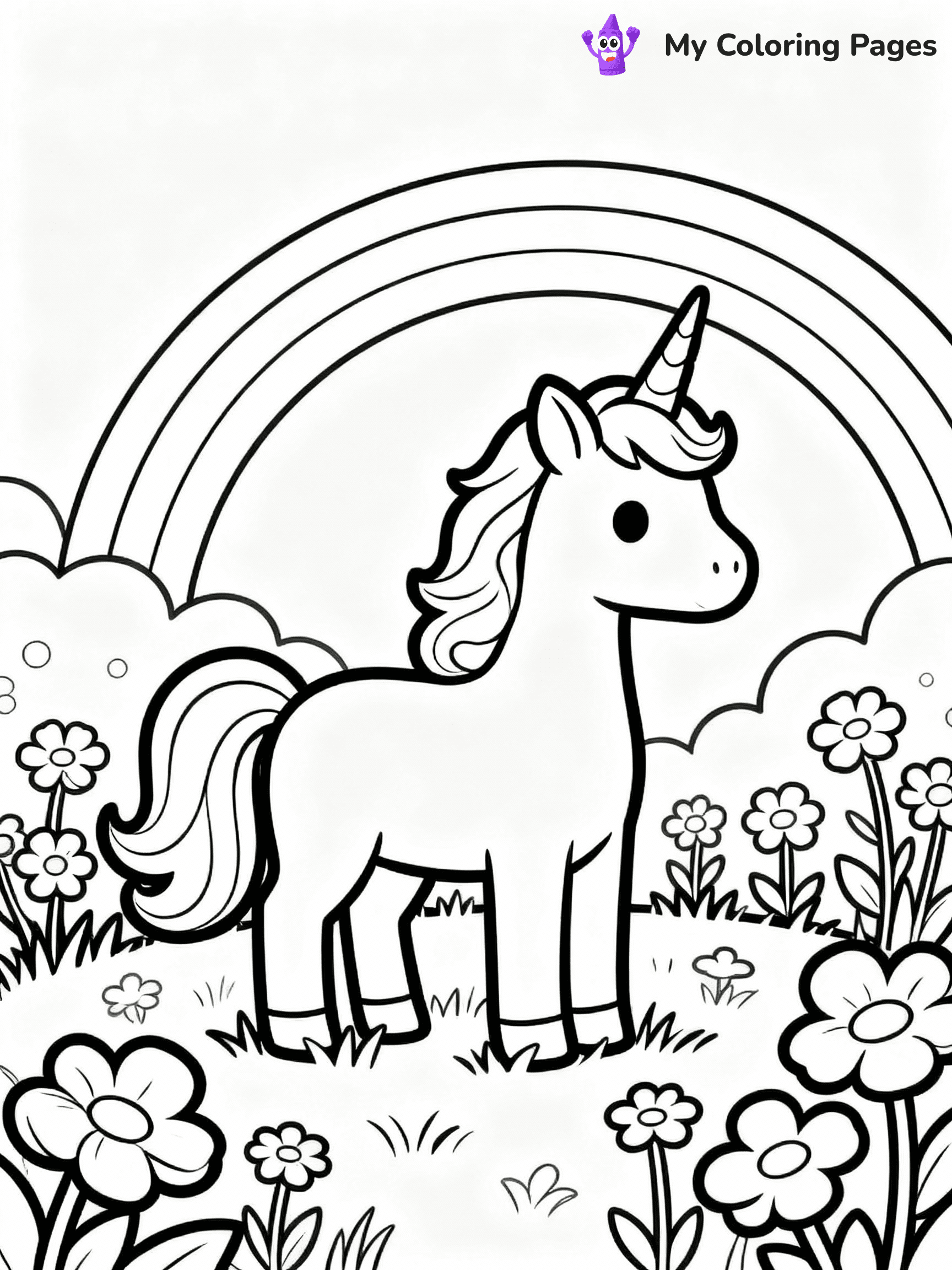 ⚠️ CRITICAL REQUIREMENT - ABSOLUTE BLACK AND WHITE ONLY ⚠️
This MUST be a BLACK AND WHITE line drawing ONLY. NO COLORS whatsoever.
- ONLY pure black lines (#000000) on pure white background (#FFFFFF)
- ABSOLUTELY NO colors, NO shading, NO gradients, NO grayscale
- If there are ANY colors in the output, the image is REJECTED
- This is a COLORING PAGE - meant to be COLORED IN by children
- The output must be UNCOLORED line art ready for coloring
⚠️ SUBJECT TO DRAW: Whimsical unicorn in a magical meadow, rainbow mane flowing, flowers around. Important: PURE OUTLINES. NO FILLS, COLOR, SHADING, OR GREYSCALE. WHITE BACKGROUND.
(REMEMBER: Output must be BLACK AND WHITE line art only, NOT colored!)
# Flat, Friendly Cartoon Line-Art Coloring Page
You are generating a **pure black-and-white binary image** of a child-friendly cartoon scene combining characters and background scenery in one cohesive composition.
## Rendering Rules (Strict)
- Only two colors: pure black (#000000) outlines and pure white (#FFFFFF) background.
- No grayscale, shading, gradients, tints, fills, transparency, or partial pixels.
- No antialiasing or blended edges; every pixel is 100% black or white.
- No solid black fills inside shapes — all areas inside outlines must remain white.
- No dark clothing areas or filled tone blocks; all garments outlined only.
- No shadows, textures, lighting, or tonal variations.
- Must look like flat binary vector line-art for coloring pages.
## Drawing & Composition
- **Medium, consistent line weight**; clean closed outlines easy to color inside.
- **Flat, simple, child-friendly design** — no realism or 3D depth.
- Characters are **grounded on a surface**, centered and large.
- **Balanced composition** with clear silhouettes and minimal props.
## Scenery & Style
- Landmarks (e.g., mosque, CN Tower) and scenery (trees, benches, waves) drawn with **black outlines only.**
- For real-world figures, teams, or places, show accurate details using only black outlines—no text or logos. Use distinctive uniform patterns, abstract symbols, and landmark silhouettes to convey identity.
- Keep **consistent perspective**; no floating elements.
- **Style:** whimsical **Doodle Art Alley** — rounded, friendly outlines.
- May adapt shapes from **Crayola, Disney, Peppa Pig, Cocomelon** — *by shape only, never color.*
- Final output: **flat, crisp, binary (#000000/#FFFFFF)**, **no filled color or background text.**
EXTREMELYE IMPORTANT:
- PURE BINARY LINE-ART; NO FILLS (HAIR/CLOTHES/SKIN), SHADING, OR GREY.
- NO SHADING, COLOR. MUST BE WHITE BACKGROUND.
⚠️ FINAL REMINDER: Draw the subject "Whimsical unicorn in a magical meadow, rainbow mane flowing, flowers around. Important: PURE OUTLINES. NO FILLS, COLOR, SHADING, OR GREYSCALE. WHITE BACKGROUND." as BLACK AND WHITE line art. Zero colors in output.