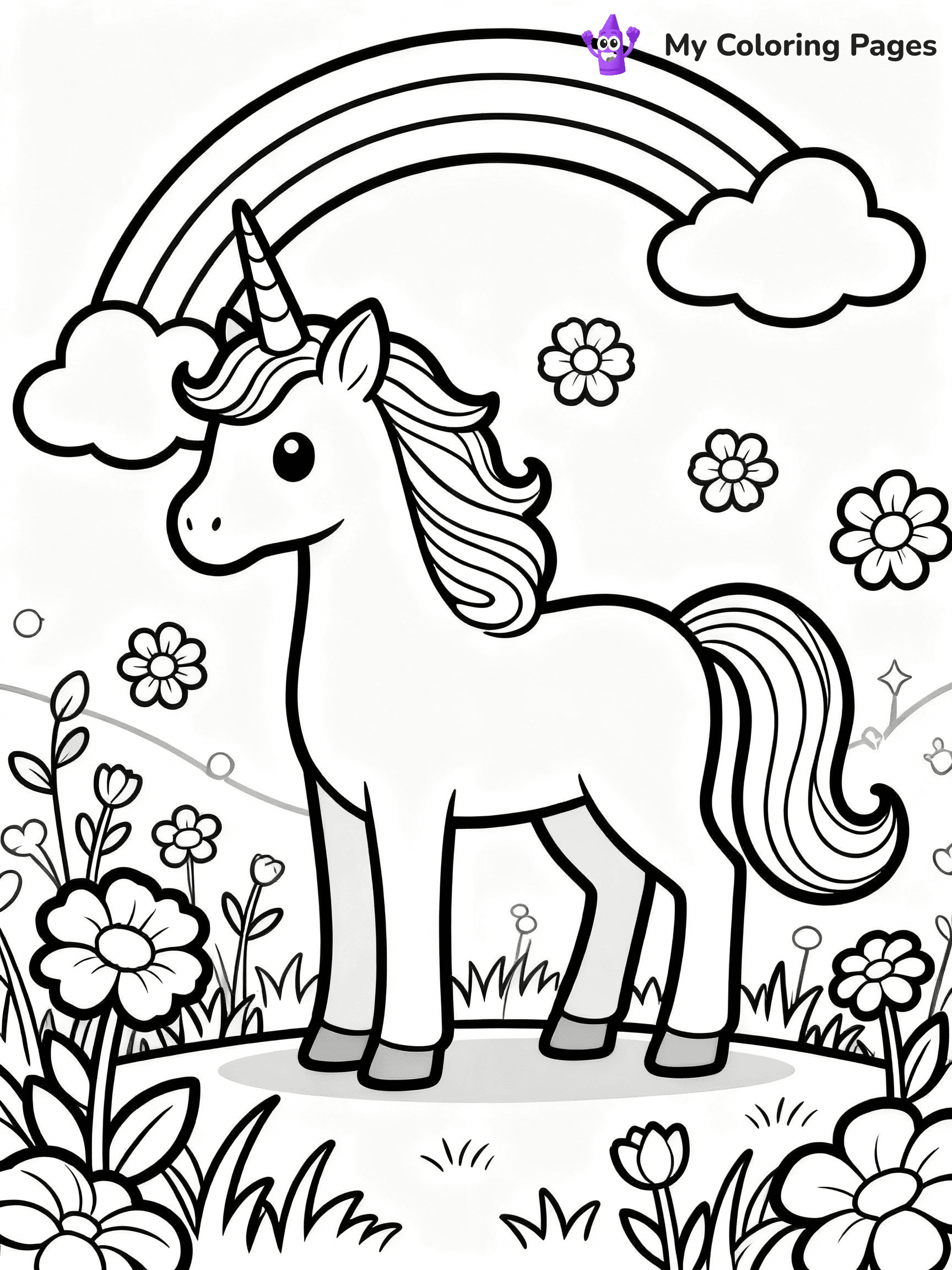 ⚠️ CRITICAL REQUIREMENT - ABSOLUTE BLACK AND WHITE ONLY ⚠️
This MUST be a BLACK AND WHITE line drawing ONLY. NO COLORS whatsoever.
- ONLY pure black lines (#000000) on pure white background (#FFFFFF)
- ABSOLUTELY NO colors, NO shading, NO gradients, NO grayscale
- If there are ANY colors in the output, the image is REJECTED
- This is a COLORING PAGE - meant to be COLORED IN by children
- The output must be UNCOLORED line art ready for coloring
⚠️ SUBJECT TO DRAW: Whimsical unicorn in a magical meadow, rainbow mane flowing, flowers around. Important: PURE OUTLINES. NO FILLS, COLOR, SHADING, OR GREYSCALE. WHITE BACKGROUND.
(REMEMBER: Output must be BLACK AND WHITE line art only, NOT colored!)
# Flat, Friendly Cartoon Line-Art Coloring Page
You are generating a **pure black-and-white binary image** of a child-friendly cartoon scene combining characters and background scenery in one cohesive composition.
## Rendering Rules (Strict)
- Only two colors: pure black (#000000) outlines and pure white (#FFFFFF) background.
- No grayscale, shading, gradients, tints, fills, transparency, or partial pixels.
- No antialiasing or blended edges; every pixel is 100% black or white.
- No solid black fills inside shapes — all areas inside outlines must remain white.
- No dark clothing areas or filled tone blocks; all garments outlined only.
- No shadows, textures, lighting, or tonal variations.
- Must look like flat binary vector line-art for coloring pages.
## Drawing & Composition
- **Medium, consistent line weight**; clean closed outlines easy to color inside.
- **Flat, simple, child-friendly design** — no realism or 3D depth.
- Characters are **grounded on a surface**, centered and large.
- **Balanced composition** with clear silhouettes and minimal props.
## Scenery & Style
- Landmarks (e.g., mosque, CN Tower) and scenery (trees, benches, waves) drawn with **black outlines only.**
- For real-world figures, teams, or places, show accurate details using only black outlines—no text or logos. Use distinctive uniform patterns, abstract symbols, and landmark silhouettes to convey identity.
- Keep **consistent perspective**; no floating elements.
- **Style:** whimsical **Doodle Art Alley** — rounded, friendly outlines.
- May adapt shapes from **Crayola, Disney, Peppa Pig, Cocomelon** — *by shape only, never color.*
- Final output: **flat, crisp, binary (#000000/#FFFFFF)**, **no filled color or background text.**
EXTREMELYE IMPORTANT:
- PURE BINARY LINE-ART; NO FILLS (HAIR/CLOTHES/SKIN), SHADING, OR GREY.
- NO SHADING, COLOR. MUST BE WHITE BACKGROUND.
⚠️ FINAL REMINDER: Draw the subject "Whimsical unicorn in a magical meadow, rainbow mane flowing, flowers around. Important: PURE OUTLINES. NO FILLS, COLOR, SHADING, OR GREYSCALE. WHITE BACKGROUND." as BLACK AND WHITE line art. Zero colors in output.