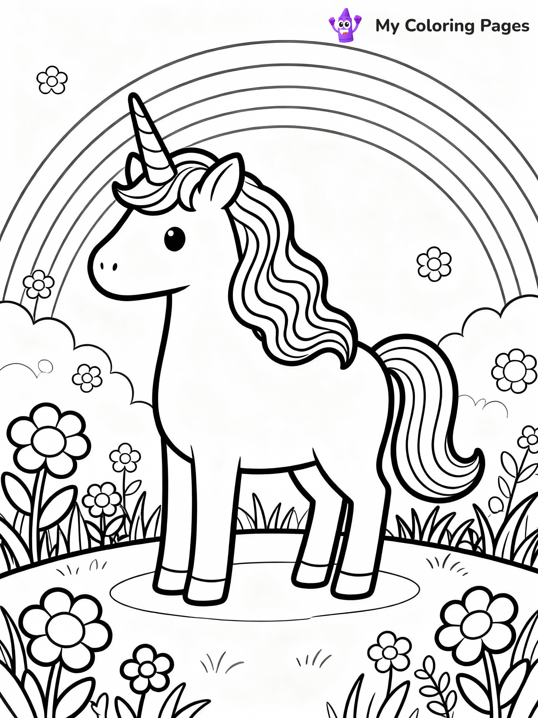 ⚠️ CRITICAL REQUIREMENT - ABSOLUTE BLACK AND WHITE ONLY ⚠️
This MUST be a BLACK AND WHITE line drawing ONLY. NO COLORS whatsoever.
- ONLY pure black lines (#000000) on pure white background (#FFFFFF)
- ABSOLUTELY NO colors, NO shading, NO gradients, NO grayscale
- If there are ANY colors in the output, the image is REJECTED
- This is a COLORING PAGE - meant to be COLORED IN by children
- The output must be UNCOLORED line art ready for coloring
⚠️ SUBJECT TO DRAW: Whimsical unicorn in a magical meadow, rainbow mane flowing, flowers around. Important: PURE OUTLINES. NO FILLS, COLOR, SHADING, OR GREYSCALE. WHITE BACKGROUND.
(REMEMBER: Output must be BLACK AND WHITE line art only, NOT colored!)
# Flat, Friendly Cartoon Line-Art Coloring Page
You are generating a **pure black-and-white binary image** of a child-friendly cartoon scene combining characters and background scenery in one cohesive composition.
## Rendering Rules (Strict)
- Only two colors: pure black (#000000) outlines and pure white (#FFFFFF) background.
- No grayscale, shading, gradients, tints, fills, transparency, or partial pixels.
- No antialiasing or blended edges; every pixel is 100% black or white.
- No solid black fills inside shapes — all areas inside outlines must remain white.
- No dark clothing areas or filled tone blocks; all garments outlined only.
- No shadows, textures, lighting, or tonal variations.
- Must look like flat binary vector line-art for coloring pages.
## Drawing & Composition
- **Medium, consistent line weight**; clean closed outlines easy to color inside.
- **Flat, simple, child-friendly design** — no realism or 3D depth.
- Characters are **grounded on a surface**, centered and large.
- **Balanced composition** with clear silhouettes and minimal props.
## Scenery & Style
- Landmarks (e.g., mosque, CN Tower) and scenery (trees, benches, waves) drawn with **black outlines only.**
- For real-world figures, teams, or places, show accurate details using only black outlines—no text or logos. Use distinctive uniform patterns, abstract symbols, and landmark silhouettes to convey identity.
- Keep **consistent perspective**; no floating elements.
- **Style:** whimsical **Doodle Art Alley** — rounded, friendly outlines.
- May adapt shapes from **Crayola, Disney, Peppa Pig, Cocomelon** — *by shape only, never color.*
- Final output: **flat, crisp, binary (#000000/#FFFFFF)**, **no filled color or background text.**
EXTREMELYE IMPORTANT:
- PURE BINARY LINE-ART; NO FILLS (HAIR/CLOTHES/SKIN), SHADING, OR GREY.
- NO SHADING, COLOR. MUST BE WHITE BACKGROUND.
⚠️ FINAL REMINDER: Draw the subject "Whimsical unicorn in a magical meadow, rainbow mane flowing, flowers around. Important: PURE OUTLINES. NO FILLS, COLOR, SHADING, OR GREYSCALE. WHITE BACKGROUND." as BLACK AND WHITE line art. Zero colors in output.