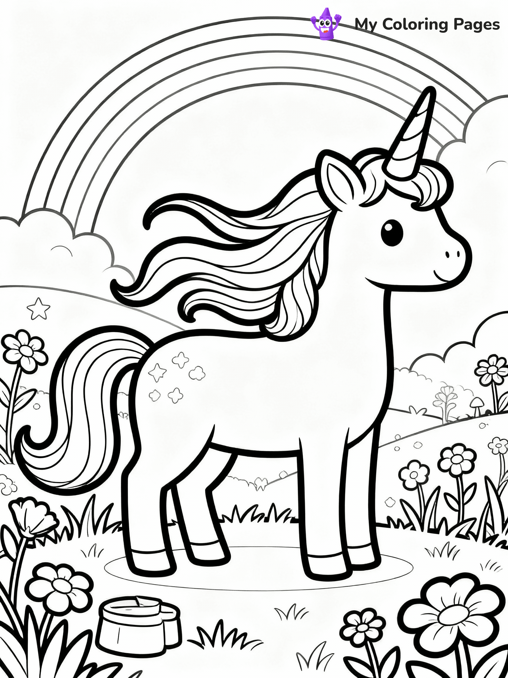 ⚠️ CRITICAL REQUIREMENT - ABSOLUTE BLACK AND WHITE ONLY ⚠️
This MUST be a BLACK AND WHITE line drawing ONLY. NO COLORS whatsoever.
- ONLY pure black lines (#000000) on pure white background (#FFFFFF)
- ABSOLUTELY NO colors, NO shading, NO gradients, NO grayscale
- If there are ANY colors in the output, the image is REJECTED
- This is a COLORING PAGE - meant to be COLORED IN by children
- The output must be UNCOLORED line art ready for coloring
⚠️ SUBJECT TO DRAW: Whimsical unicorn in a magical meadow, rainbow mane flowing, flowers around. Important: PURE OUTLINES. NO FILLS, COLOR, SHADING, OR GREYSCALE. WHITE BACKGROUND.
(REMEMBER: Output must be BLACK AND WHITE line art only, NOT colored!)
# Flat, Friendly Cartoon Line-Art Coloring Page
You are generating a **pure black-and-white binary image** of a child-friendly cartoon scene combining characters and background scenery in one cohesive composition.
## Rendering Rules (Strict)
- Only two colors: pure black (#000000) outlines and pure white (#FFFFFF) background.
- No grayscale, shading, gradients, tints, fills, transparency, or partial pixels.
- No antialiasing or blended edges; every pixel is 100% black or white.
- No solid black fills inside shapes — all areas inside outlines must remain white.
- No dark clothing areas or filled tone blocks; all garments outlined only.
- No shadows, textures, lighting, or tonal variations.
- Must look like flat binary vector line-art for coloring pages.
## Drawing & Composition
- **Medium, consistent line weight**; clean closed outlines easy to color inside.
- **Flat, simple, child-friendly design** — no realism or 3D depth.
- Characters are **grounded on a surface**, centered and large.
- **Balanced composition** with clear silhouettes and minimal props.
## Scenery & Style
- Landmarks (e.g., mosque, CN Tower) and scenery (trees, benches, waves) drawn with **black outlines only.**
- For real-world figures, teams, or places, show accurate details using only black outlines—no text or logos. Use distinctive uniform patterns, abstract symbols, and landmark silhouettes to convey identity.
- Keep **consistent perspective**; no floating elements.
- **Style:** whimsical **Doodle Art Alley** — rounded, friendly outlines.
- May adapt shapes from **Crayola, Disney, Peppa Pig, Cocomelon** — *by shape only, never color.*
- Final output: **flat, crisp, binary (#000000/#FFFFFF)**, **no filled color or background text.**
EXTREMELYE IMPORTANT:
- PURE BINARY LINE-ART; NO FILLS (HAIR/CLOTHES/SKIN), SHADING, OR GREY.
- NO SHADING, COLOR. MUST BE WHITE BACKGROUND.
⚠️ FINAL REMINDER: Draw the subject "Whimsical unicorn in a magical meadow, rainbow mane flowing, flowers around. Important: PURE OUTLINES. NO FILLS, COLOR, SHADING, OR GREYSCALE. WHITE BACKGROUND." as BLACK AND WHITE line art. Zero colors in output.