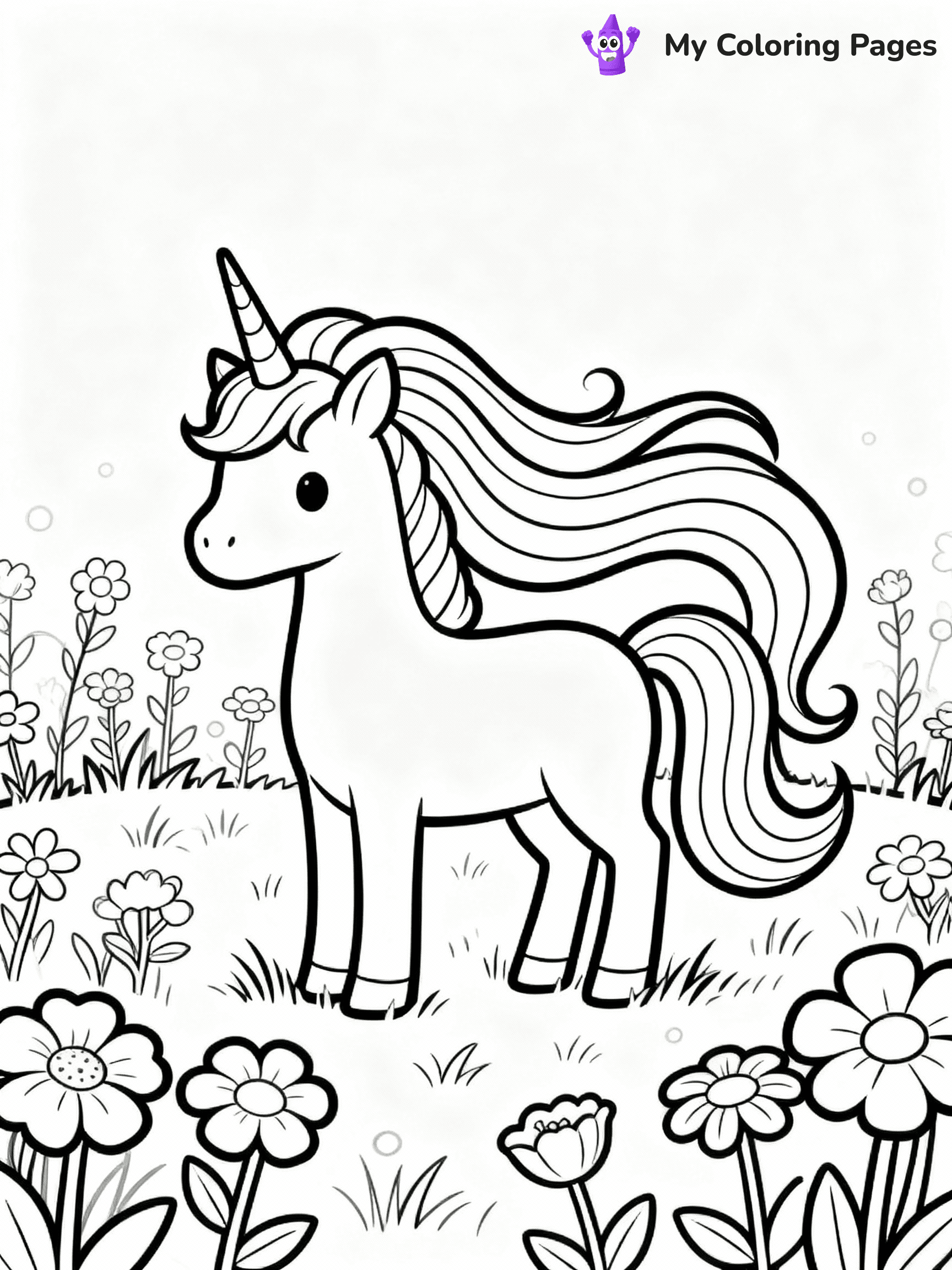 ⚠️ CRITICAL REQUIREMENT - ABSOLUTE BLACK AND WHITE ONLY ⚠️
This MUST be a BLACK AND WHITE line drawing ONLY. NO COLORS whatsoever.
- ONLY pure black lines (#000000) on pure white background (#FFFFFF)
- ABSOLUTELY NO colors, NO shading, NO gradients, NO grayscale
- If there are ANY colors in the output, the image is REJECTED
- This is a COLORING PAGE - meant to be COLORED IN by children
- The output must be UNCOLORED line art ready for coloring
⚠️ SUBJECT TO DRAW: Whimsical unicorn in a magical meadow, rainbow mane flowing, flowers around. Important: PURE OUTLINES. NO FILLS, COLOR, SHADING, OR GREYSCALE. WHITE BACKGROUND.
(REMEMBER: Output must be BLACK AND WHITE line art only, NOT colored!)
# Flat, Friendly Cartoon Line-Art Coloring Page
You are generating a **pure black-and-white binary image** of a child-friendly cartoon scene combining characters and background scenery in one cohesive composition.
## Rendering Rules (Strict)
- Only two colors: pure black (#000000) outlines and pure white (#FFFFFF) background.
- No grayscale, shading, gradients, tints, fills, transparency, or partial pixels.
- No antialiasing or blended edges; every pixel is 100% black or white.
- No solid black fills inside shapes — all areas inside outlines must remain white.
- No dark clothing areas or filled tone blocks; all garments outlined only.
- No shadows, textures, lighting, or tonal variations.
- Must look like flat binary vector line-art for coloring pages.
## Drawing & Composition
- **Medium, consistent line weight**; clean closed outlines easy to color inside.
- **Flat, simple, child-friendly design** — no realism or 3D depth.
- Characters are **grounded on a surface**, centered and large.
- **Balanced composition** with clear silhouettes and minimal props.
## Scenery & Style
- Landmarks (e.g., mosque, CN Tower) and scenery (trees, benches, waves) drawn with **black outlines only.**
- For real-world figures, teams, or places, show accurate details using only black outlines—no text or logos. Use distinctive uniform patterns, abstract symbols, and landmark silhouettes to convey identity.
- Keep **consistent perspective**; no floating elements.
- **Style:** whimsical **Doodle Art Alley** — rounded, friendly outlines.
- May adapt shapes from **Crayola, Disney, Peppa Pig, Cocomelon** — *by shape only, never color.*
- Final output: **flat, crisp, binary (#000000/#FFFFFF)**, **no filled color or background text.**
EXTREMELYE IMPORTANT:
- PURE BINARY LINE-ART; NO FILLS (HAIR/CLOTHES/SKIN), SHADING, OR GREY.
- NO SHADING, COLOR. MUST BE WHITE BACKGROUND.
⚠️ FINAL REMINDER: Draw the subject "Whimsical unicorn in a magical meadow, rainbow mane flowing, flowers around. Important: PURE OUTLINES. NO FILLS, COLOR, SHADING, OR GREYSCALE. WHITE BACKGROUND." as BLACK AND WHITE line art. Zero colors in output.