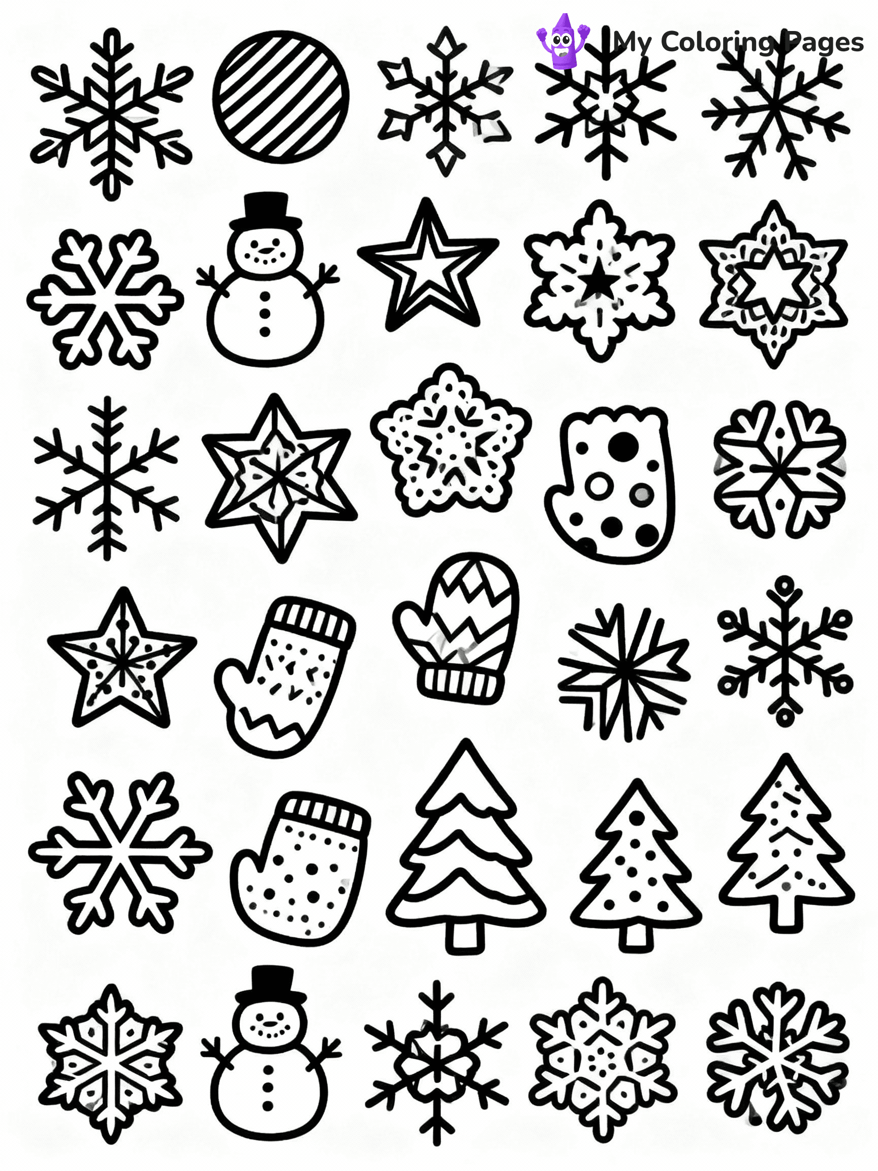 ⚠️ CRITICAL REQUIREMENT - ABSOLUTE BLACK AND WHITE ONLY ⚠️
This MUST be a BLACK AND WHITE line drawing ONLY. NO COLORS whatsoever.
- ONLY pure black lines (#000000) on pure white background (#FFFFFF)
- ABSOLUTELY NO colors, NO shading, NO gradients, NO grayscale
- If there are ANY colors in the output, the image is REJECTED
- This is a COLORING PAGE - meant to be COLORED IN by children
- The output must be UNCOLORED line art ready for coloring
⚠️ SUBJECT TO DRAW: Snowflakes with festive patterns, intricate designs, winter theme, bold outlines for coloring fun
(REMEMBER: Output must be BLACK AND WHITE line art only, NOT colored!)
# COLORING PAGE: BLACK OUTLINES ONLY - WHITE BACKGROUND MANDATORY
Create a **coloring book page** using EXACTLY two values: black lines, white space.
## NON-NEGOTIABLE BINARY RULES
- **ONLY #000000 (black) and #FFFFFF (white)** - NO other values exist
- **EVERY PIXEL = BLACK OR WHITE** - no gray/shading/antialiasing
- **WHITE BACKGROUND MANDATORY** - entire canvas stays white
- **ALL SHAPES HOLLOW** - everything is empty outlines waiting to be colored
- **FORBIDDEN:** fills, shading, gradients, patterns, textures, colors
- **NO SOLID REGIONS** - if it's not a thin line, it's wrong
## Universal Line Standards
- Black outlines ONLY - thin, uniform weight
- Every shape completely empty inside
- Closed contours suitable for coloring
- Simple flat illustration - zero depth/3D/realism
- **Style:** Whimsical Doodle Art Alley - rounded, friendly outlines (unless specified)
## Everything = Outline Only
- Characters/animals: hollow shapes
- Objects/clothing: empty contours
- Backgrounds/scenery: line work only
- Natural elements: outlined forms
- Dark/night areas: don't exist (use outlined symbols)
- Textures/patterns: convert to simple lines
## The Test
Can a child color EVERY white space with crayons? If any area is pre-filled/shaded/gray or colored in, it FAILS. Every shape must be waiting to receive color.
**FINAL OUTPUT**: Binary coloring page. Black lines define shapes. White spaces ready for coloring. Nothing else exists. No exceptions. Print-ready.
⚠️ FINAL REMINDER: Draw the subject "Snowflakes with festive patterns, intricate designs, winter theme, bold outlines for coloring fun" as BLACK AND WHITE line art. Zero colors in output.