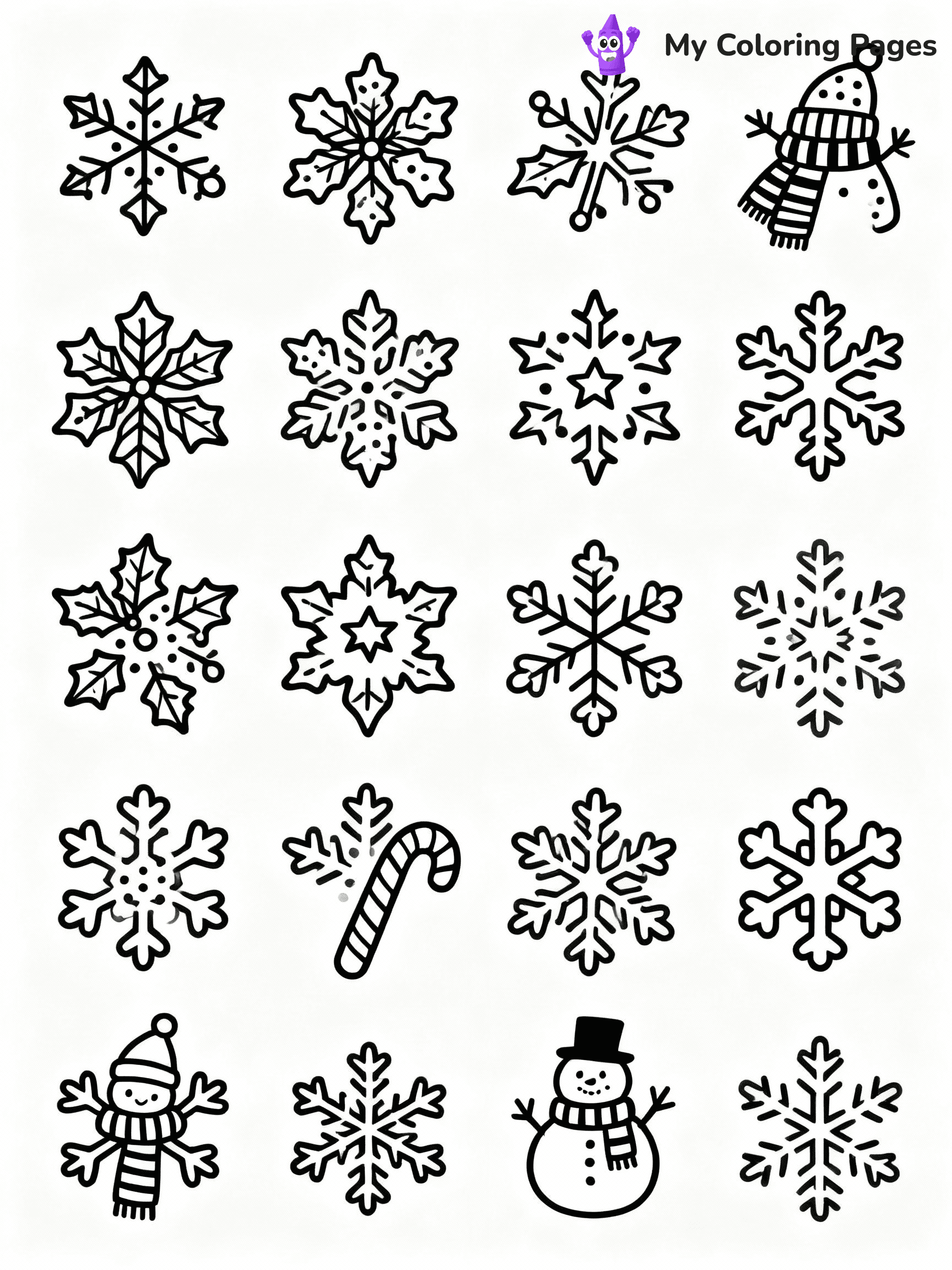 ⚠️ CRITICAL REQUIREMENT - ABSOLUTE BLACK AND WHITE ONLY ⚠️
This MUST be a BLACK AND WHITE line drawing ONLY. NO COLORS whatsoever.
- ONLY pure black lines (#000000) on pure white background (#FFFFFF)
- ABSOLUTELY NO colors, NO shading, NO gradients, NO grayscale
- If there are ANY colors in the output, the image is REJECTED
- This is a COLORING PAGE - meant to be COLORED IN by children
- The output must be UNCOLORED line art ready for coloring
⚠️ SUBJECT TO DRAW: Snowflakes with festive patterns, intricate designs, winter theme, bold outlines for coloring fun
(REMEMBER: Output must be BLACK AND WHITE line art only, NOT colored!)
# COLORING PAGE: BLACK OUTLINES ONLY - WHITE BACKGROUND MANDATORY
Create a **coloring book page** using EXACTLY two values: black lines, white space.
## NON-NEGOTIABLE BINARY RULES
- **ONLY #000000 (black) and #FFFFFF (white)** - NO other values exist
- **EVERY PIXEL = BLACK OR WHITE** - no gray/shading/antialiasing
- **WHITE BACKGROUND MANDATORY** - entire canvas stays white
- **ALL SHAPES HOLLOW** - everything is empty outlines waiting to be colored
- **FORBIDDEN:** fills, shading, gradients, patterns, textures, colors
- **NO SOLID REGIONS** - if it's not a thin line, it's wrong
## Universal Line Standards
- Black outlines ONLY - thin, uniform weight
- Every shape completely empty inside
- Closed contours suitable for coloring
- Simple flat illustration - zero depth/3D/realism
- **Style:** Whimsical Doodle Art Alley - rounded, friendly outlines (unless specified)
## Everything = Outline Only
- Characters/animals: hollow shapes
- Objects/clothing: empty contours
- Backgrounds/scenery: line work only
- Natural elements: outlined forms
- Dark/night areas: don't exist (use outlined symbols)
- Textures/patterns: convert to simple lines
## The Test
Can a child color EVERY white space with crayons? If any area is pre-filled/shaded/gray or colored in, it FAILS. Every shape must be waiting to receive color.
**FINAL OUTPUT**: Binary coloring page. Black lines define shapes. White spaces ready for coloring. Nothing else exists. No exceptions. Print-ready.
⚠️ FINAL REMINDER: Draw the subject "Snowflakes with festive patterns, intricate designs, winter theme, bold outlines for coloring fun" as BLACK AND WHITE line art. Zero colors in output.