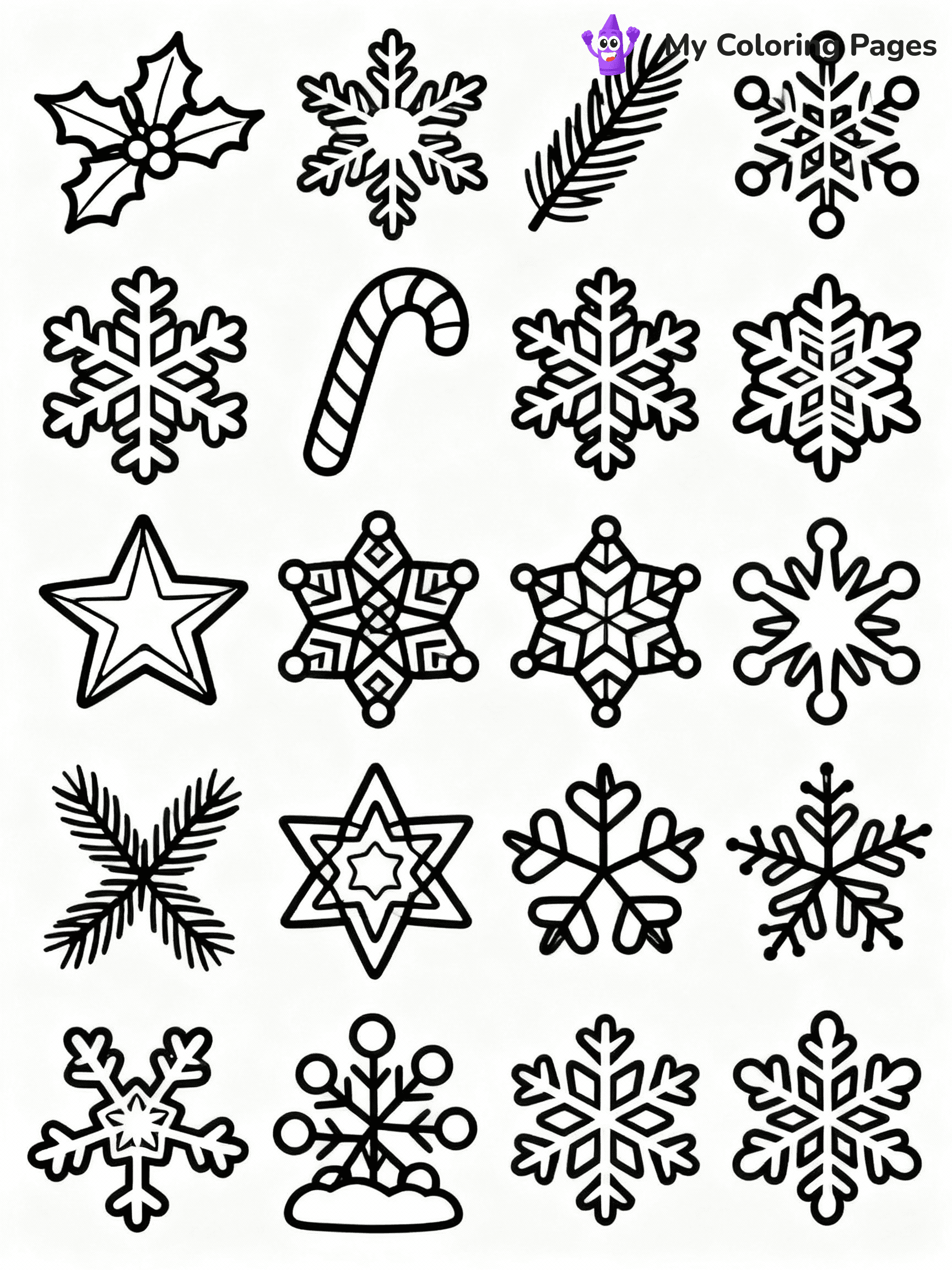 ⚠️ CRITICAL REQUIREMENT - ABSOLUTE BLACK AND WHITE ONLY ⚠️
This MUST be a BLACK AND WHITE line drawing ONLY. NO COLORS whatsoever.
- ONLY pure black lines (#000000) on pure white background (#FFFFFF)
- ABSOLUTELY NO colors, NO shading, NO gradients, NO grayscale
- If there are ANY colors in the output, the image is REJECTED
- This is a COLORING PAGE - meant to be COLORED IN by children
- The output must be UNCOLORED line art ready for coloring
⚠️ SUBJECT TO DRAW: Snowflakes with festive patterns, intricate designs, winter theme, bold outlines for coloring fun
(REMEMBER: Output must be BLACK AND WHITE line art only, NOT colored!)
# COLORING PAGE: BLACK OUTLINES ONLY - WHITE BACKGROUND MANDATORY
Create a **coloring book page** using EXACTLY two values: black lines, white space.
## NON-NEGOTIABLE BINARY RULES
- **ONLY #000000 (black) and #FFFFFF (white)** - NO other values exist
- **EVERY PIXEL = BLACK OR WHITE** - no gray/shading/antialiasing
- **WHITE BACKGROUND MANDATORY** - entire canvas stays white
- **ALL SHAPES HOLLOW** - everything is empty outlines waiting to be colored
- **FORBIDDEN:** fills, shading, gradients, patterns, textures, colors
- **NO SOLID REGIONS** - if it's not a thin line, it's wrong
## Universal Line Standards
- Black outlines ONLY - thin, uniform weight
- Every shape completely empty inside
- Closed contours suitable for coloring
- Simple flat illustration - zero depth/3D/realism
- **Style:** Whimsical Doodle Art Alley - rounded, friendly outlines (unless specified)
## Everything = Outline Only
- Characters/animals: hollow shapes
- Objects/clothing: empty contours
- Backgrounds/scenery: line work only
- Natural elements: outlined forms
- Dark/night areas: don't exist (use outlined symbols)
- Textures/patterns: convert to simple lines
## The Test
Can a child color EVERY white space with crayons? If any area is pre-filled/shaded/gray or colored in, it FAILS. Every shape must be waiting to receive color.
**FINAL OUTPUT**: Binary coloring page. Black lines define shapes. White spaces ready for coloring. Nothing else exists. No exceptions. Print-ready.
⚠️ FINAL REMINDER: Draw the subject "Snowflakes with festive patterns, intricate designs, winter theme, bold outlines for coloring fun" as BLACK AND WHITE line art. Zero colors in output.