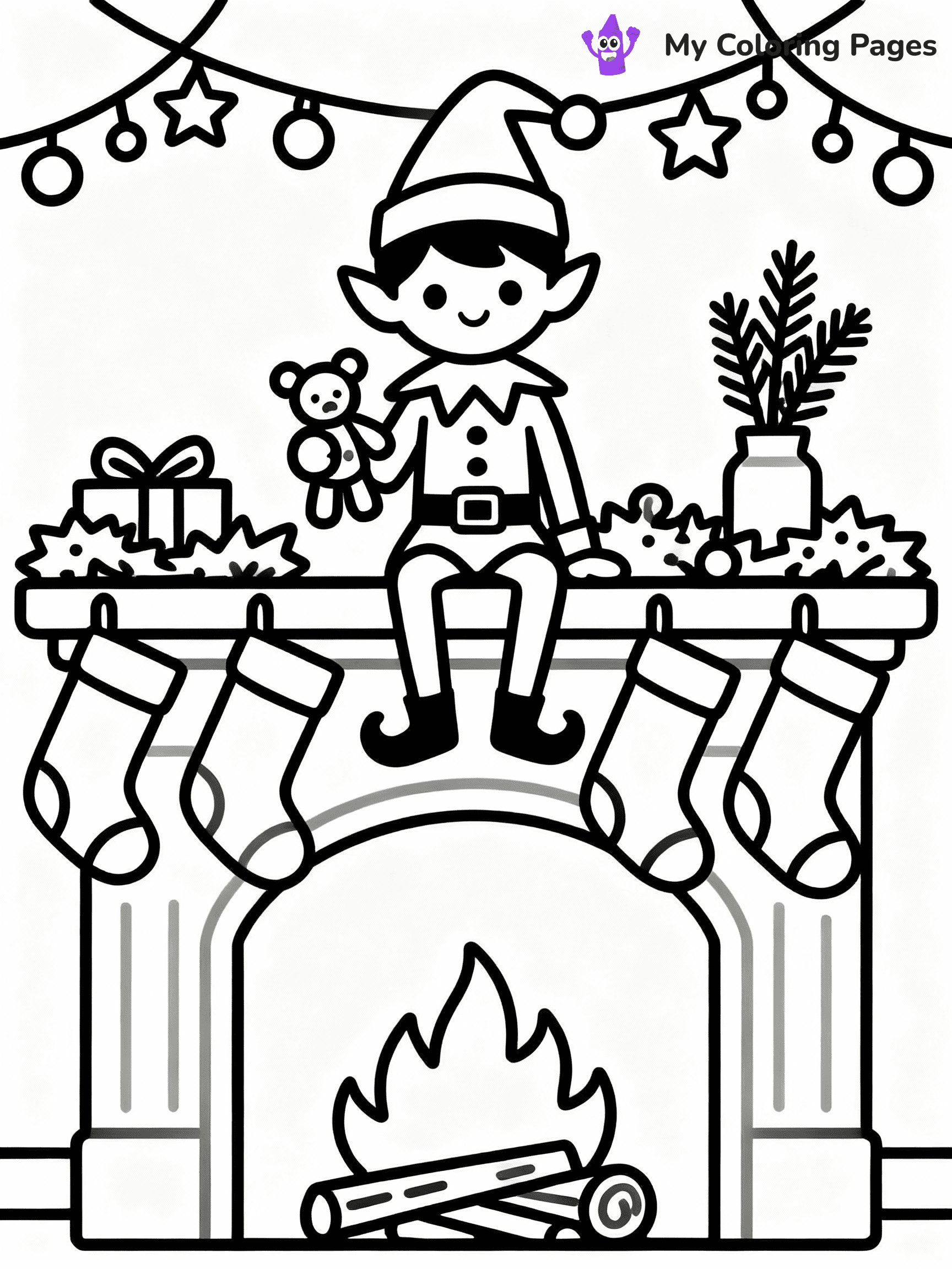 ⚠️ CRITICAL REQUIREMENT - ABSOLUTE BLACK AND WHITE ONLY ⚠️
This MUST be a BLACK AND WHITE line drawing ONLY. NO COLORS whatsoever.
- ONLY pure black lines (#000000) on pure white background (#FFFFFF)
- ABSOLUTELY NO colors, NO shading, NO gradients, NO grayscale
- If there are ANY colors in the output, the image is REJECTED
- This is a COLORING PAGE - meant to be COLORED IN by children
- The output must be UNCOLORED line art ready for coloring
⚠️ SUBJECT TO DRAW: Elf on the Shelf sitting on a fireplace mantle, holding a toy, surrounded by stockings and holiday cheer
(REMEMBER: Output must be BLACK AND WHITE line art only, NOT colored!)
# COLORING PAGE: BLACK OUTLINES ONLY - WHITE BACKGROUND MANDATORY
Create a **coloring book page** using EXACTLY two values: black lines, white space.
## NON-NEGOTIABLE BINARY RULES
- **ONLY #000000 (black) and #FFFFFF (white)** - NO other values exist
- **EVERY PIXEL = BLACK OR WHITE** - no gray/shading/antialiasing
- **WHITE BACKGROUND MANDATORY** - entire canvas stays white
- **ALL SHAPES HOLLOW** - everything is empty outlines waiting to be colored
- **FORBIDDEN:** fills, shading, gradients, patterns, textures, colors
- **NO SOLID REGIONS** - if it's not a thin line, it's wrong
## Universal Line Standards
- Black outlines ONLY - thin, uniform weight
- Every shape completely empty inside
- Closed contours suitable for coloring
- Simple flat illustration - zero depth/3D/realism
- **Style:** Whimsical Doodle Art Alley - rounded, friendly outlines (unless specified)
## Everything = Outline Only
- Characters/animals: hollow shapes
- Objects/clothing: empty contours
- Backgrounds/scenery: line work only
- Natural elements: outlined forms
- Dark/night areas: don't exist (use outlined symbols)
- Textures/patterns: convert to simple lines
## The Test
Can a child color EVERY white space with crayons? If any area is pre-filled/shaded/gray or colored in, it FAILS. Every shape must be waiting to receive color.
**FINAL OUTPUT**: Binary coloring page. Black lines define shapes. White spaces ready for coloring. Nothing else exists. No exceptions. Print-ready.
⚠️ FINAL REMINDER: Draw the subject "Elf on the Shelf sitting on a fireplace mantle, holding a toy, surrounded by stockings and holiday cheer" as BLACK AND WHITE line art. Zero colors in output.