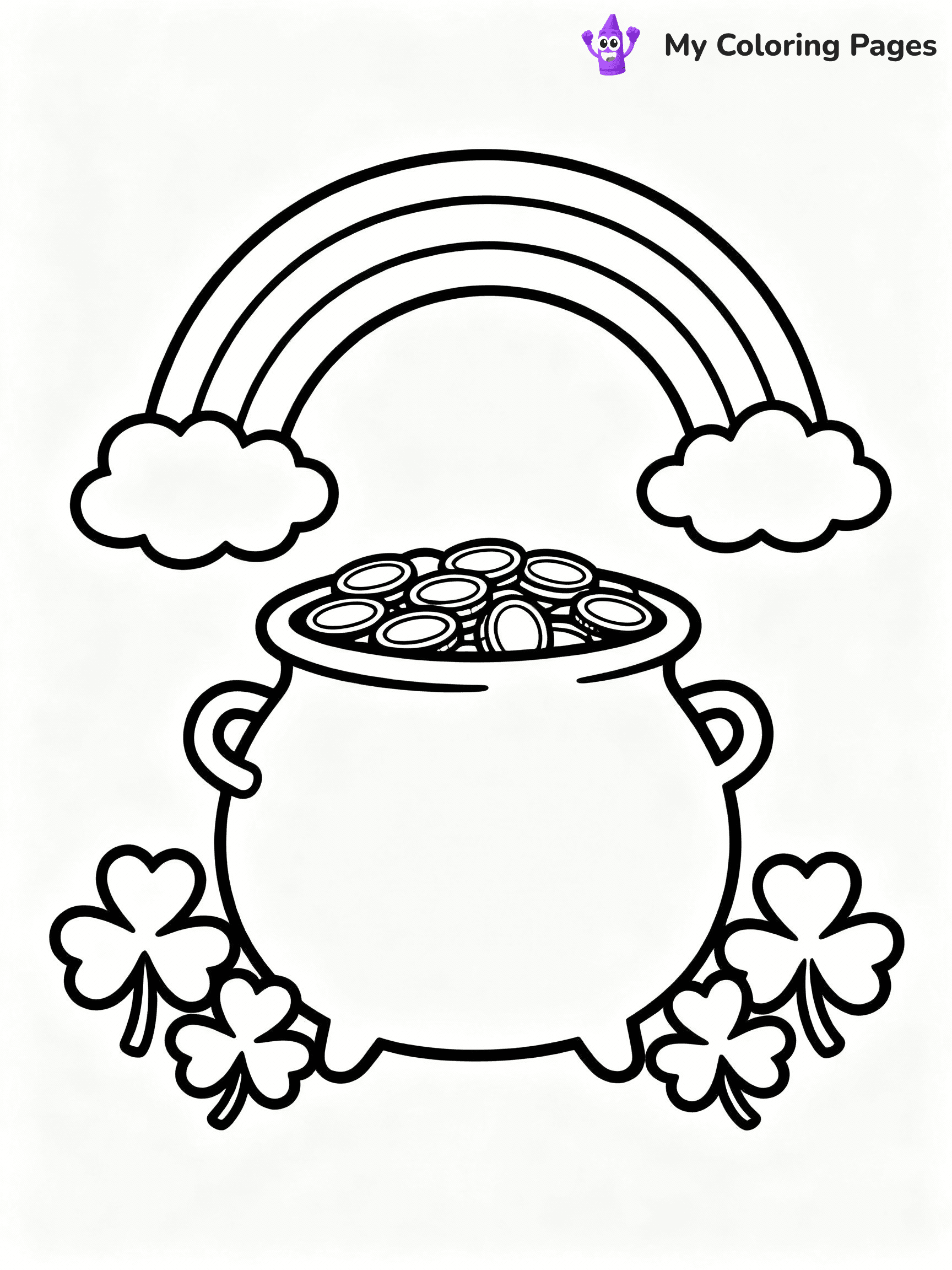 ⚠️ CRITICAL REQUIREMENT - ABSOLUTE BLACK AND WHITE ONLY ⚠️
This MUST be a BLACK AND WHITE line drawing ONLY. NO COLORS whatsoever.
- ONLY pure black lines (#000000) on pure white background (#FFFFFF)
- ABSOLUTELY NO colors, NO shading, NO gradients, NO grayscale
- If there are ANY colors in the output, the image is REJECTED
- This is a COLORING PAGE - meant to be COLORED IN by children
- The output must be UNCOLORED line art ready for coloring
⚠️ SUBJECT TO DRAW: Pot of gold with rainbow, surrounded by shamrocks, line art style, detailed coins and clouds
(REMEMBER: Output must be BLACK AND WHITE line art only, NOT colored!)
# COLORING PAGE: BLACK OUTLINES ONLY - WHITE BACKGROUND MANDATORY
Create a **coloring book page** using EXACTLY two values: black lines, white space.
## NON-NEGOTIABLE BINARY RULES
- **ONLY #000000 (black) and #FFFFFF (white)** - NO other values exist
- **EVERY PIXEL = BLACK OR WHITE** - no gray/shading/antialiasing
- **WHITE BACKGROUND MANDATORY** - entire canvas stays white
- **ALL SHAPES HOLLOW** - everything is empty outlines waiting to be colored
- **FORBIDDEN:** fills, shading, gradients, patterns, textures, colors
- **NO SOLID REGIONS** - if it's not a thin line, it's wrong
## Universal Line Standards
- Black outlines ONLY - thin, uniform weight
- Every shape completely empty inside
- Closed contours suitable for coloring
- Simple flat illustration - zero depth/3D/realism
- **Style:** Whimsical Doodle Art Alley - rounded, friendly outlines (unless specified)
## Everything = Outline Only
- Characters/animals: hollow shapes
- Objects/clothing: empty contours
- Backgrounds/scenery: line work only
- Natural elements: outlined forms
- Dark/night areas: don't exist (use outlined symbols)
- Textures/patterns: convert to simple lines
## The Test
Can a child color EVERY white space with crayons? If any area is pre-filled/shaded/gray or colored in, it FAILS. Every shape must be waiting to receive color.
**FINAL OUTPUT**: Binary coloring page. Black lines define shapes. White spaces ready for coloring. Nothing else exists. No exceptions. Print-ready.
⚠️ FINAL REMINDER: Draw the subject "Pot of gold with rainbow, surrounded by shamrocks, line art style, detailed coins and clouds" as BLACK AND WHITE line art. Zero colors in output.