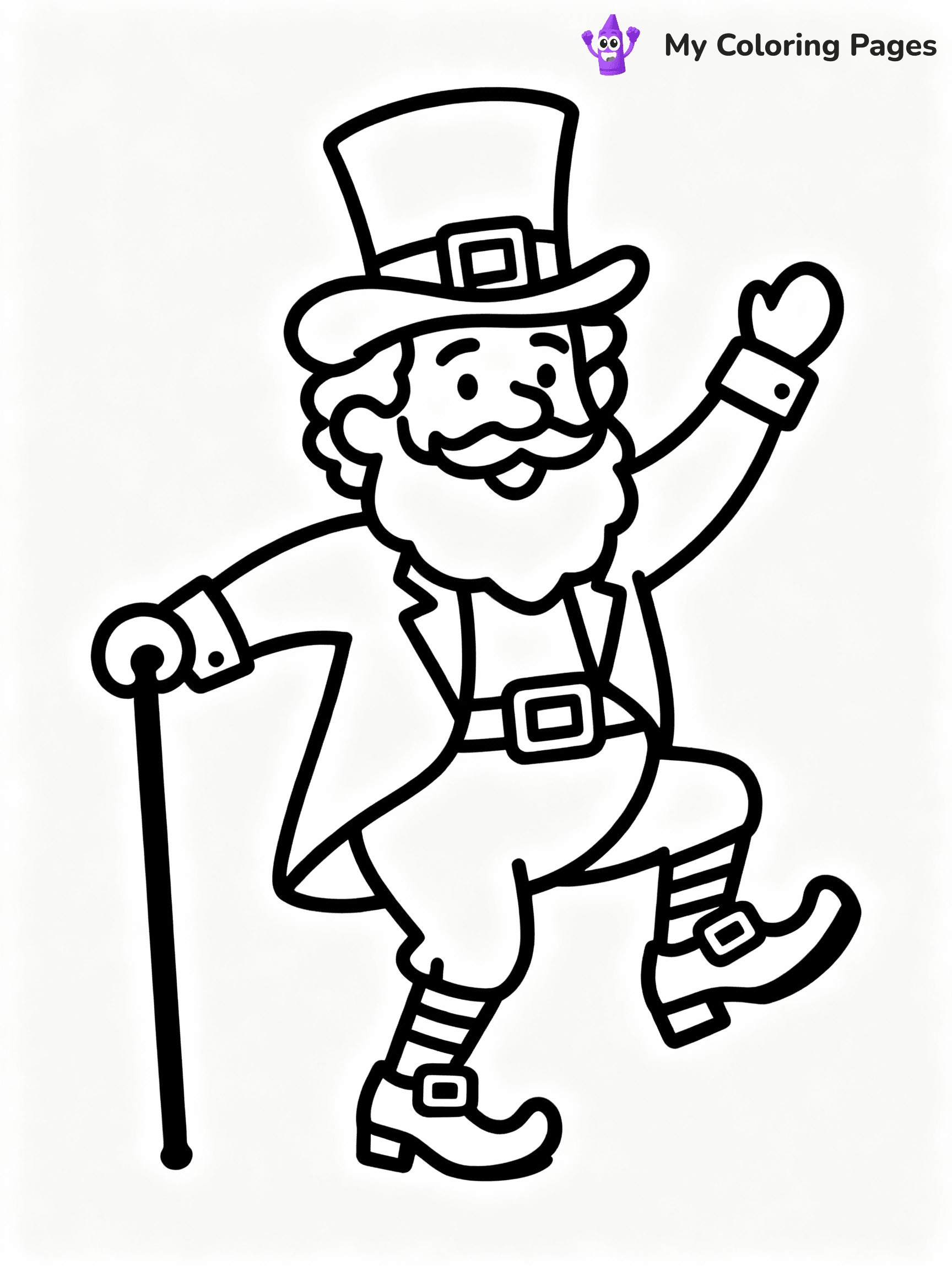 ⚠️ CRITICAL REQUIREMENT - ABSOLUTE BLACK AND WHITE ONLY ⚠️
This MUST be a BLACK AND WHITE line drawing ONLY. NO COLORS whatsoever.
- ONLY pure black lines (#000000) on pure white background (#FFFFFF)
- ABSOLUTELY NO colors, NO shading, NO gradients, NO grayscale
- If there are ANY colors in the output, the image is REJECTED
- This is a COLORING PAGE - meant to be COLORED IN by children
- The output must be UNCOLORED line art ready for coloring
⚠️ SUBJECT TO DRAW: Leprechaun dancing with a cane, wearing a top hat and buckled shoes, whimsical line art style
(REMEMBER: Output must be BLACK AND WHITE line art only, NOT colored!)
# COLORING PAGE: BLACK OUTLINES ONLY - WHITE BACKGROUND MANDATORY
Create a **coloring book page** using EXACTLY two values: black lines, white space.
## NON-NEGOTIABLE BINARY RULES
- **ONLY #000000 (black) and #FFFFFF (white)** - NO other values exist
- **EVERY PIXEL = BLACK OR WHITE** - no gray/shading/antialiasing
- **WHITE BACKGROUND MANDATORY** - entire canvas stays white
- **ALL SHAPES HOLLOW** - everything is empty outlines waiting to be colored
- **FORBIDDEN:** fills, shading, gradients, patterns, textures, colors
- **NO SOLID REGIONS** - if it's not a thin line, it's wrong
## Universal Line Standards
- Black outlines ONLY - thin, uniform weight
- Every shape completely empty inside
- Closed contours suitable for coloring
- Simple flat illustration - zero depth/3D/realism
- **Style:** Whimsical Doodle Art Alley - rounded, friendly outlines (unless specified)
## Everything = Outline Only
- Characters/animals: hollow shapes
- Objects/clothing: empty contours
- Backgrounds/scenery: line work only
- Natural elements: outlined forms
- Dark/night areas: don't exist (use outlined symbols)
- Textures/patterns: convert to simple lines
## The Test
Can a child color EVERY white space with crayons? If any area is pre-filled/shaded/gray or colored in, it FAILS. Every shape must be waiting to receive color.
**FINAL OUTPUT**: Binary coloring page. Black lines define shapes. White spaces ready for coloring. Nothing else exists. No exceptions. Print-ready.
⚠️ FINAL REMINDER: Draw the subject "Leprechaun dancing with a cane, wearing a top hat and buckled shoes, whimsical line art style" as BLACK AND WHITE line art. Zero colors in output.