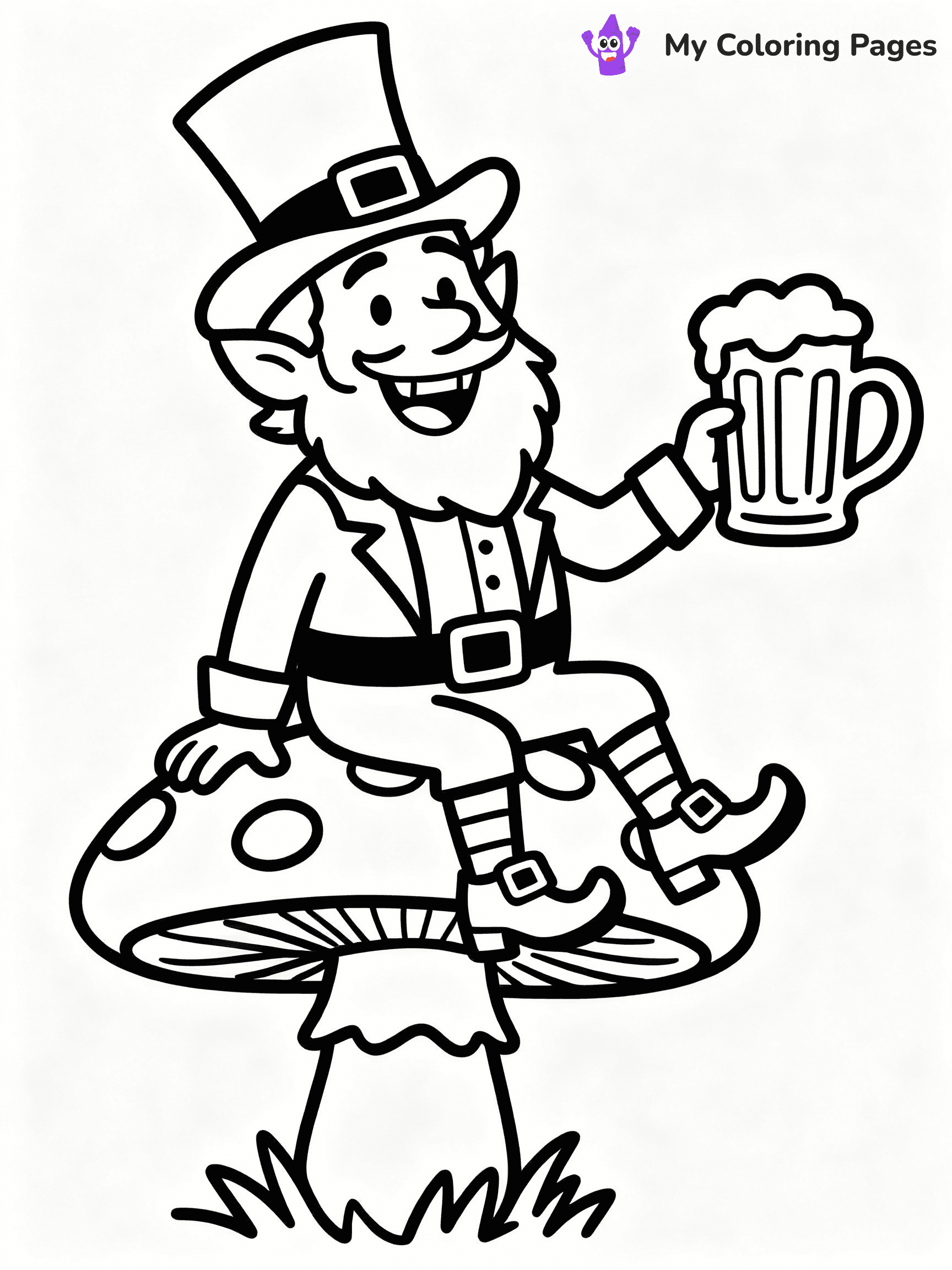 ⚠️ CRITICAL REQUIREMENT - ABSOLUTE BLACK AND WHITE ONLY ⚠️
This MUST be a BLACK AND WHITE line drawing ONLY. NO COLORS whatsoever.
- ONLY pure black lines (#000000) on pure white background (#FFFFFF)
- ABSOLUTELY NO colors, NO shading, NO gradients, NO grayscale
- If there are ANY colors in the output, the image is REJECTED
- This is a COLORING PAGE - meant to be COLORED IN by children
- The output must be UNCOLORED line art ready for coloring
⚠️ SUBJECT TO DRAW: Cheerful leprechaun holding a pint of beer, sitting on a toadstool, with a playful grin, line art style
(REMEMBER: Output must be BLACK AND WHITE line art only, NOT colored!)
# COLORING PAGE: BLACK OUTLINES ONLY - WHITE BACKGROUND MANDATORY
Create a **coloring book page** using EXACTLY two values: black lines, white space.
## NON-NEGOTIABLE BINARY RULES
- **ONLY #000000 (black) and #FFFFFF (white)** - NO other values exist
- **EVERY PIXEL = BLACK OR WHITE** - no gray/shading/antialiasing
- **WHITE BACKGROUND MANDATORY** - entire canvas stays white
- **ALL SHAPES HOLLOW** - everything is empty outlines waiting to be colored
- **FORBIDDEN:** fills, shading, gradients, patterns, textures, colors
- **NO SOLID REGIONS** - if it's not a thin line, it's wrong
## Universal Line Standards
- Black outlines ONLY - thin, uniform weight
- Every shape completely empty inside
- Closed contours suitable for coloring
- Simple flat illustration - zero depth/3D/realism
- **Style:** Whimsical Doodle Art Alley - rounded, friendly outlines (unless specified)
## Everything = Outline Only
- Characters/animals: hollow shapes
- Objects/clothing: empty contours
- Backgrounds/scenery: line work only
- Natural elements: outlined forms
- Dark/night areas: don't exist (use outlined symbols)
- Textures/patterns: convert to simple lines
## The Test
Can a child color EVERY white space with crayons? If any area is pre-filled/shaded/gray or colored in, it FAILS. Every shape must be waiting to receive color.
**FINAL OUTPUT**: Binary coloring page. Black lines define shapes. White spaces ready for coloring. Nothing else exists. No exceptions. Print-ready.
⚠️ FINAL REMINDER: Draw the subject "Cheerful leprechaun holding a pint of beer, sitting on a toadstool, with a playful grin, line art style" as BLACK AND WHITE line art. Zero colors in output.