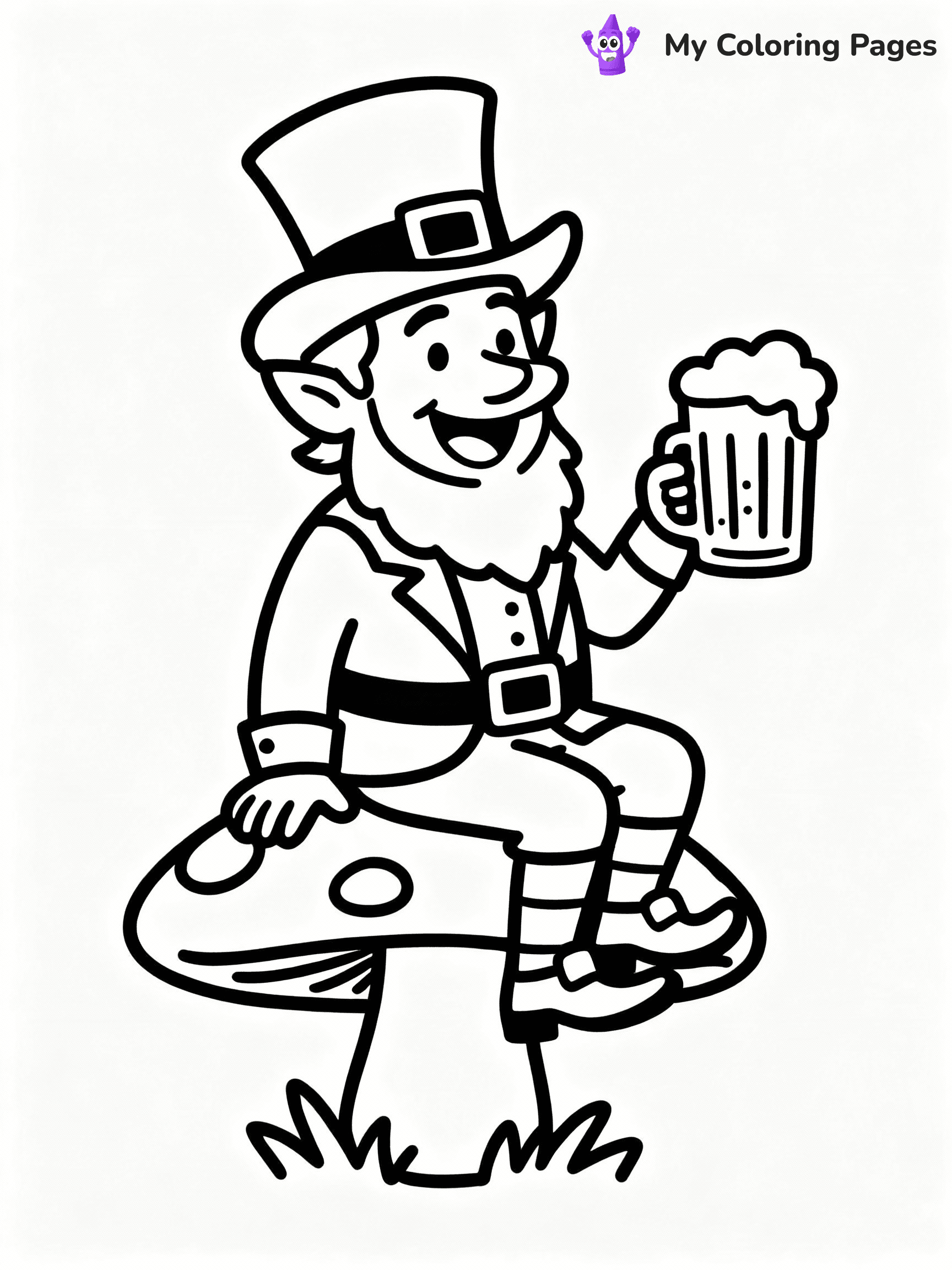 ⚠️ CRITICAL REQUIREMENT - ABSOLUTE BLACK AND WHITE ONLY ⚠️
This MUST be a BLACK AND WHITE line drawing ONLY. NO COLORS whatsoever.
- ONLY pure black lines (#000000) on pure white background (#FFFFFF)
- ABSOLUTELY NO colors, NO shading, NO gradients, NO grayscale
- If there are ANY colors in the output, the image is REJECTED
- This is a COLORING PAGE - meant to be COLORED IN by children
- The output must be UNCOLORED line art ready for coloring
⚠️ SUBJECT TO DRAW: Cheerful leprechaun holding a pint of beer, sitting on a toadstool, with a playful grin, line art style
(REMEMBER: Output must be BLACK AND WHITE line art only, NOT colored!)
# COLORING PAGE: BLACK OUTLINES ONLY - WHITE BACKGROUND MANDATORY
Create a **coloring book page** using EXACTLY two values: black lines, white space.
## NON-NEGOTIABLE BINARY RULES
- **ONLY #000000 (black) and #FFFFFF (white)** - NO other values exist
- **EVERY PIXEL = BLACK OR WHITE** - no gray/shading/antialiasing
- **WHITE BACKGROUND MANDATORY** - entire canvas stays white
- **ALL SHAPES HOLLOW** - everything is empty outlines waiting to be colored
- **FORBIDDEN:** fills, shading, gradients, patterns, textures, colors
- **NO SOLID REGIONS** - if it's not a thin line, it's wrong
## Universal Line Standards
- Black outlines ONLY - thin, uniform weight
- Every shape completely empty inside
- Closed contours suitable for coloring
- Simple flat illustration - zero depth/3D/realism
- **Style:** Whimsical Doodle Art Alley - rounded, friendly outlines (unless specified)
## Everything = Outline Only
- Characters/animals: hollow shapes
- Objects/clothing: empty contours
- Backgrounds/scenery: line work only
- Natural elements: outlined forms
- Dark/night areas: don't exist (use outlined symbols)
- Textures/patterns: convert to simple lines
## The Test
Can a child color EVERY white space with crayons? If any area is pre-filled/shaded/gray or colored in, it FAILS. Every shape must be waiting to receive color.
**FINAL OUTPUT**: Binary coloring page. Black lines define shapes. White spaces ready for coloring. Nothing else exists. No exceptions. Print-ready.
⚠️ FINAL REMINDER: Draw the subject "Cheerful leprechaun holding a pint of beer, sitting on a toadstool, with a playful grin, line art style" as BLACK AND WHITE line art. Zero colors in output.