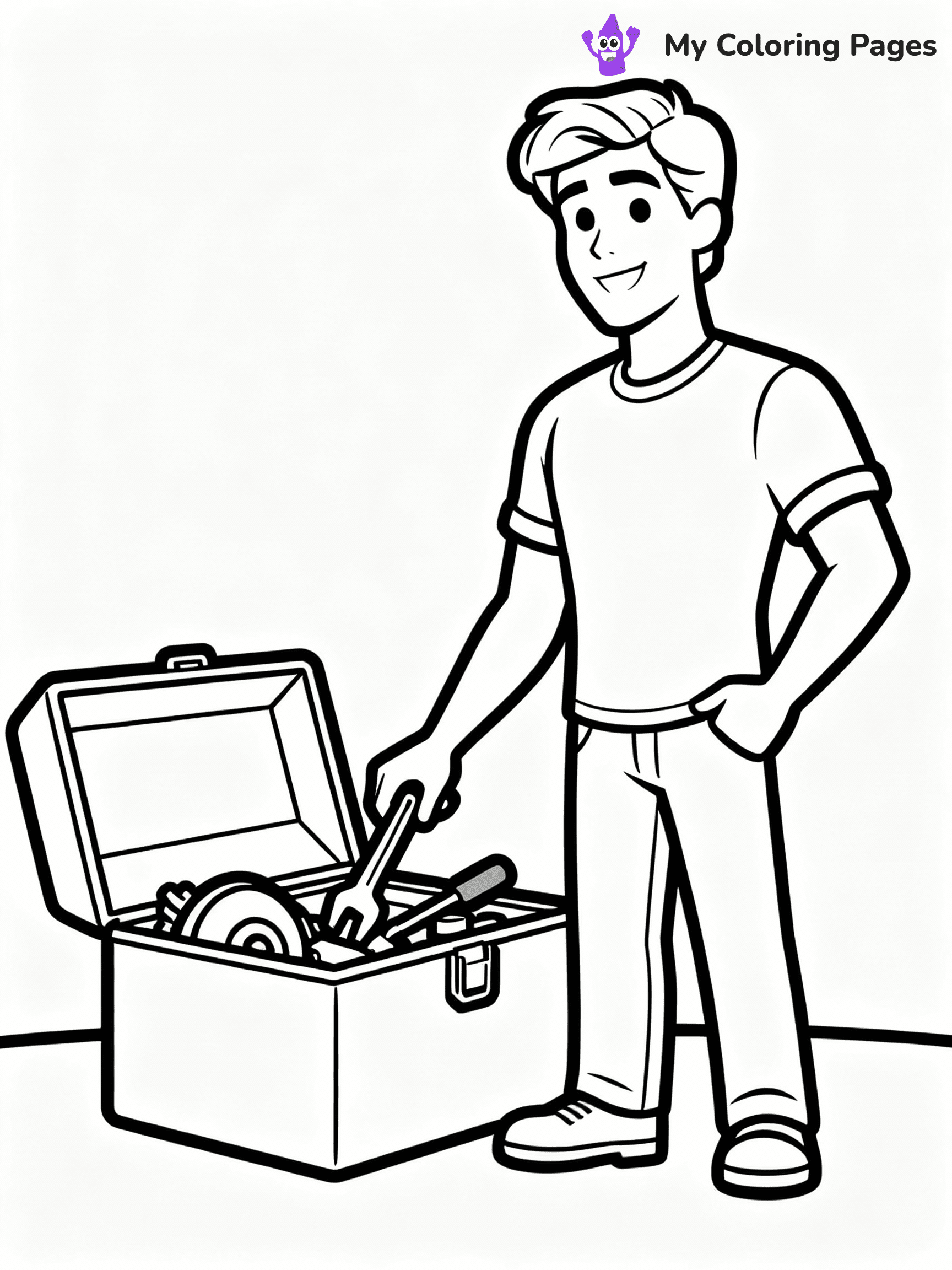 ⚠️ CRITICAL REQUIREMENT - ABSOLUTE BLACK AND WHITE ONLY ⚠️
This MUST be a BLACK AND WHITE line drawing ONLY. NO COLORS whatsoever.
- ONLY pure black lines (#000000) on pure white background (#FFFFFF)
- ABSOLUTELY NO colors, NO shading, NO gradients, NO grayscale
- If there are ANY colors in the output, the image is REJECTED
- This is a COLORING PAGE - meant to be COLORED IN by children
- The output must be UNCOLORED line art ready for coloring
⚠️ SUBJECT TO DRAW: Ken from Barbie helping with a car repair, toolbox open beside him. Important: PURE OUTLINES. NO FILLS, COLOR, SHADING, OR GREYSCALE. WHITE BACKGROUND.
(REMEMBER: Output must be BLACK AND WHITE line art only, NOT colored!)
# Flat, Friendly Cartoon Line-Art Coloring Page
You are generating a **pure black-and-white binary image** of a child-friendly cartoon scene combining characters and background scenery in one cohesive composition.
## Rendering Rules (Strict)
- Only two colors: pure black (#000000) outlines and pure white (#FFFFFF) background.
- No grayscale, shading, gradients, tints, fills, transparency, or partial pixels.
- No antialiasing or blended edges; every pixel is 100% black or white.
- No solid black fills inside shapes — all areas inside outlines must remain white.
- No dark clothing areas or filled tone blocks; all garments outlined only.
- No shadows, textures, lighting, or tonal variations.
- Must look like flat binary vector line-art for coloring pages.
## Drawing & Composition
- **Medium, consistent line weight**; clean closed outlines easy to color inside.
- **Flat, simple, child-friendly design** — no realism or 3D depth.
- Characters are **grounded on a surface**, centered and large.
- **Balanced composition** with clear silhouettes and minimal props.
## Scenery & Style
- Landmarks (e.g., mosque, CN Tower) and scenery (trees, benches, waves) drawn with **black outlines only.**
- For real-world figures, teams, or places, show accurate details using only black outlines—no text or logos. Use distinctive uniform patterns, abstract symbols, and landmark silhouettes to convey identity.
- Keep **consistent perspective**; no floating elements.
- **Style:** whimsical **Doodle Art Alley** — rounded, friendly outlines.
- May adapt shapes from **Crayola, Disney, Peppa Pig, Cocomelon** — *by shape only, never color.*
- Final output: **flat, crisp, binary (#000000/#FFFFFF)**, **no filled color or background text.**
EXTREMELYE IMPORTANT:
- PURE BINARY LINE-ART; NO FILLS (HAIR/CLOTHES/SKIN), SHADING, OR GREY.
- NO SHADING, COLOR. MUST BE WHITE BACKGROUND.
⚠️ FINAL REMINDER: Draw the subject "Ken from Barbie helping with a car repair, toolbox open beside him. Important: PURE OUTLINES. NO FILLS, COLOR, SHADING, OR GREYSCALE. WHITE BACKGROUND." as BLACK AND WHITE line art. Zero colors in output.