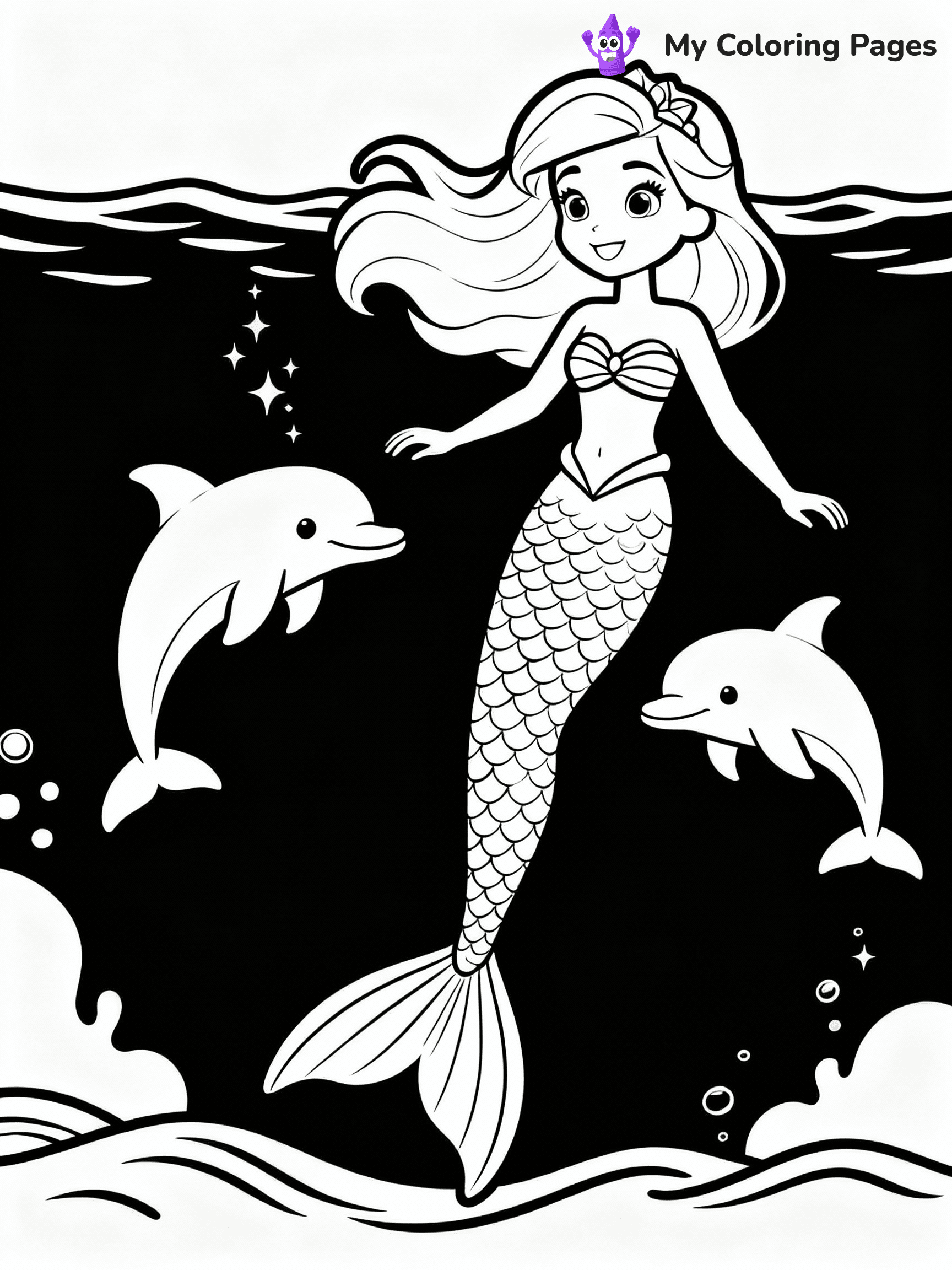 ⚠️ CRITICAL REQUIREMENT - ABSOLUTE BLACK AND WHITE ONLY ⚠️
This MUST be a BLACK AND WHITE line drawing ONLY. NO COLORS whatsoever.
- ONLY pure black lines (#000000) on pure white background (#FFFFFF)
- ABSOLUTELY NO colors, NO shading, NO gradients, NO grayscale
- If there are ANY colors in the output, the image is REJECTED
- This is a COLORING PAGE - meant to be COLORED IN by children
- The output must be UNCOLORED line art ready for coloring
⚠️ SUBJECT TO DRAW: Mermaid Barbie swimming with dolphins, shimmering tail visible under water. Important: PURE OUTLINES. NO FILLS, COLOR, SHADING, OR GREYSCALE. WHITE BACKGROUND.
(REMEMBER: Output must be BLACK AND WHITE line art only, NOT colored!)
# Flat, Friendly Cartoon Line-Art Coloring Page
You are generating a **pure black-and-white binary image** of a child-friendly cartoon scene combining characters and background scenery in one cohesive composition.
## Rendering Rules (Strict)
- Only two colors: pure black (#000000) outlines and pure white (#FFFFFF) background.
- No grayscale, shading, gradients, tints, fills, transparency, or partial pixels.
- No antialiasing or blended edges; every pixel is 100% black or white.
- No solid black fills inside shapes — all areas inside outlines must remain white.
- No dark clothing areas or filled tone blocks; all garments outlined only.
- No shadows, textures, lighting, or tonal variations.
- Must look like flat binary vector line-art for coloring pages.
## Drawing & Composition
- **Medium, consistent line weight**; clean closed outlines easy to color inside.
- **Flat, simple, child-friendly design** — no realism or 3D depth.
- Characters are **grounded on a surface**, centered and large.
- **Balanced composition** with clear silhouettes and minimal props.
## Scenery & Style
- Landmarks (e.g., mosque, CN Tower) and scenery (trees, benches, waves) drawn with **black outlines only.**
- For real-world figures, teams, or places, show accurate details using only black outlines—no text or logos. Use distinctive uniform patterns, abstract symbols, and landmark silhouettes to convey identity.
- Keep **consistent perspective**; no floating elements.
- **Style:** whimsical **Doodle Art Alley** — rounded, friendly outlines.
- May adapt shapes from **Crayola, Disney, Peppa Pig, Cocomelon** — *by shape only, never color.*
- Final output: **flat, crisp, binary (#000000/#FFFFFF)**, **no filled color or background text.**
EXTREMELYE IMPORTANT:
- PURE BINARY LINE-ART; NO FILLS (HAIR/CLOTHES/SKIN), SHADING, OR GREY.
- NO SHADING, COLOR. MUST BE WHITE BACKGROUND.
⚠️ FINAL REMINDER: Draw the subject "Mermaid Barbie swimming with dolphins, shimmering tail visible under water. Important: PURE OUTLINES. NO FILLS, COLOR, SHADING, OR GREYSCALE. WHITE BACKGROUND." as BLACK AND WHITE line art. Zero colors in output.