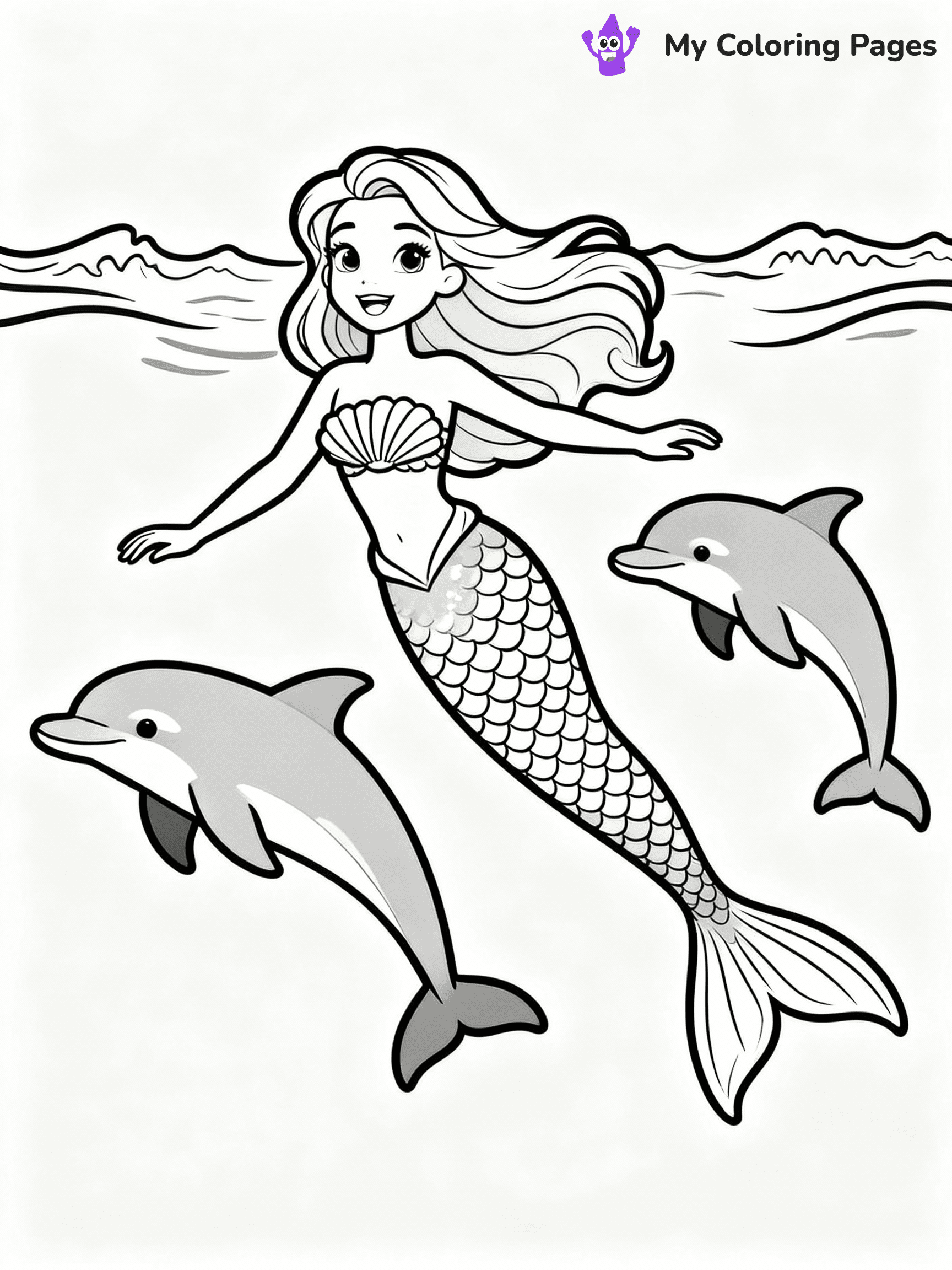 ⚠️ CRITICAL REQUIREMENT - ABSOLUTE BLACK AND WHITE ONLY ⚠️
This MUST be a BLACK AND WHITE line drawing ONLY. NO COLORS whatsoever.
- ONLY pure black lines (#000000) on pure white background (#FFFFFF)
- ABSOLUTELY NO colors, NO shading, NO gradients, NO grayscale
- If there are ANY colors in the output, the image is REJECTED
- This is a COLORING PAGE - meant to be COLORED IN by children
- The output must be UNCOLORED line art ready for coloring
⚠️ SUBJECT TO DRAW: Mermaid Barbie swimming with dolphins, shimmering tail visible under water. Important: PURE OUTLINES. NO FILLS, COLOR, SHADING, OR GREYSCALE. WHITE BACKGROUND.
(REMEMBER: Output must be BLACK AND WHITE line art only, NOT colored!)
# Flat, Friendly Cartoon Line-Art Coloring Page
You are generating a **pure black-and-white binary image** of a child-friendly cartoon scene combining characters and background scenery in one cohesive composition.
## Rendering Rules (Strict)
- Only two colors: pure black (#000000) outlines and pure white (#FFFFFF) background.
- No grayscale, shading, gradients, tints, fills, transparency, or partial pixels.
- No antialiasing or blended edges; every pixel is 100% black or white.
- No solid black fills inside shapes — all areas inside outlines must remain white.
- No dark clothing areas or filled tone blocks; all garments outlined only.
- No shadows, textures, lighting, or tonal variations.
- Must look like flat binary vector line-art for coloring pages.
## Drawing & Composition
- **Medium, consistent line weight**; clean closed outlines easy to color inside.
- **Flat, simple, child-friendly design** — no realism or 3D depth.
- Characters are **grounded on a surface**, centered and large.
- **Balanced composition** with clear silhouettes and minimal props.
## Scenery & Style
- Landmarks (e.g., mosque, CN Tower) and scenery (trees, benches, waves) drawn with **black outlines only.**
- For real-world figures, teams, or places, show accurate details using only black outlines—no text or logos. Use distinctive uniform patterns, abstract symbols, and landmark silhouettes to convey identity.
- Keep **consistent perspective**; no floating elements.
- **Style:** whimsical **Doodle Art Alley** — rounded, friendly outlines.
- May adapt shapes from **Crayola, Disney, Peppa Pig, Cocomelon** — *by shape only, never color.*
- Final output: **flat, crisp, binary (#000000/#FFFFFF)**, **no filled color or background text.**
EXTREMELYE IMPORTANT:
- PURE BINARY LINE-ART; NO FILLS (HAIR/CLOTHES/SKIN), SHADING, OR GREY.
- NO SHADING, COLOR. MUST BE WHITE BACKGROUND.
⚠️ FINAL REMINDER: Draw the subject "Mermaid Barbie swimming with dolphins, shimmering tail visible under water. Important: PURE OUTLINES. NO FILLS, COLOR, SHADING, OR GREYSCALE. WHITE BACKGROUND." as BLACK AND WHITE line art. Zero colors in output.