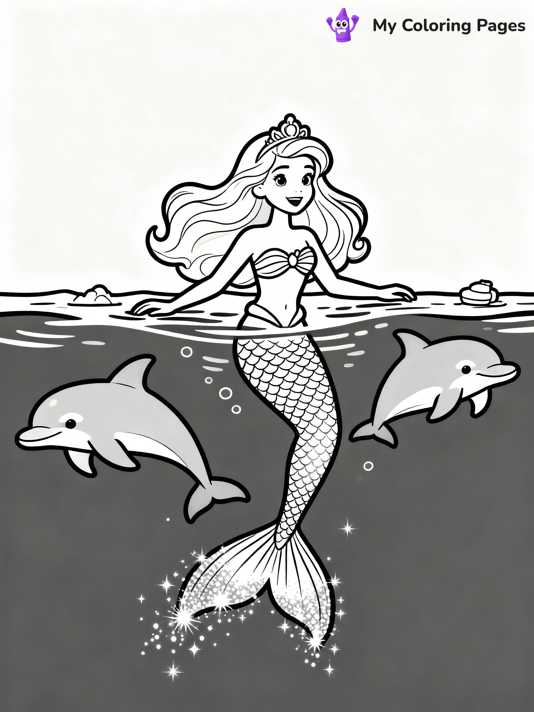 ⚠️ CRITICAL REQUIREMENT - ABSOLUTE BLACK AND WHITE ONLY ⚠️
This MUST be a BLACK AND WHITE line drawing ONLY. NO COLORS whatsoever.
- ONLY pure black lines (#000000) on pure white background (#FFFFFF)
- ABSOLUTELY NO colors, NO shading, NO gradients, NO grayscale
- If there are ANY colors in the output, the image is REJECTED
- This is a COLORING PAGE - meant to be COLORED IN by children
- The output must be UNCOLORED line art ready for coloring
⚠️ SUBJECT TO DRAW: Mermaid Barbie swimming with dolphins, shimmering tail visible under water. Important: PURE OUTLINES. NO FILLS, COLOR, SHADING, OR GREYSCALE. WHITE BACKGROUND.
(REMEMBER: Output must be BLACK AND WHITE line art only, NOT colored!)
# Flat, Friendly Cartoon Line-Art Coloring Page
You are generating a **pure black-and-white binary image** of a child-friendly cartoon scene combining characters and background scenery in one cohesive composition.
## Rendering Rules (Strict)
- Only two colors: pure black (#000000) outlines and pure white (#FFFFFF) background.
- No grayscale, shading, gradients, tints, fills, transparency, or partial pixels.
- No antialiasing or blended edges; every pixel is 100% black or white.
- No solid black fills inside shapes — all areas inside outlines must remain white.
- No dark clothing areas or filled tone blocks; all garments outlined only.
- No shadows, textures, lighting, or tonal variations.
- Must look like flat binary vector line-art for coloring pages.
## Drawing & Composition
- **Medium, consistent line weight**; clean closed outlines easy to color inside.
- **Flat, simple, child-friendly design** — no realism or 3D depth.
- Characters are **grounded on a surface**, centered and large.
- **Balanced composition** with clear silhouettes and minimal props.
## Scenery & Style
- Landmarks (e.g., mosque, CN Tower) and scenery (trees, benches, waves) drawn with **black outlines only.**
- For real-world figures, teams, or places, show accurate details using only black outlines—no text or logos. Use distinctive uniform patterns, abstract symbols, and landmark silhouettes to convey identity.
- Keep **consistent perspective**; no floating elements.
- **Style:** whimsical **Doodle Art Alley** — rounded, friendly outlines.
- May adapt shapes from **Crayola, Disney, Peppa Pig, Cocomelon** — *by shape only, never color.*
- Final output: **flat, crisp, binary (#000000/#FFFFFF)**, **no filled color or background text.**
EXTREMELYE IMPORTANT:
- PURE BINARY LINE-ART; NO FILLS (HAIR/CLOTHES/SKIN), SHADING, OR GREY.
- NO SHADING, COLOR. MUST BE WHITE BACKGROUND.
⚠️ FINAL REMINDER: Draw the subject "Mermaid Barbie swimming with dolphins, shimmering tail visible under water. Important: PURE OUTLINES. NO FILLS, COLOR, SHADING, OR GREYSCALE. WHITE BACKGROUND." as BLACK AND WHITE line art. Zero colors in output.