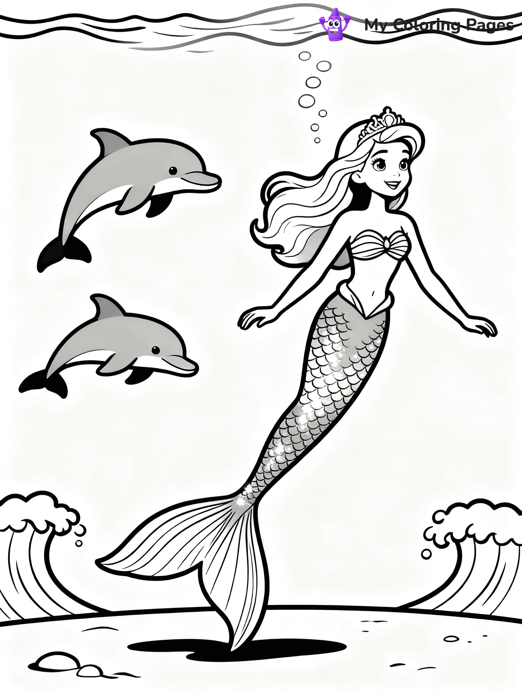 ⚠️ CRITICAL REQUIREMENT - ABSOLUTE BLACK AND WHITE ONLY ⚠️
This MUST be a BLACK AND WHITE line drawing ONLY. NO COLORS whatsoever.
- ONLY pure black lines (#000000) on pure white background (#FFFFFF)
- ABSOLUTELY NO colors, NO shading, NO gradients, NO grayscale
- If there are ANY colors in the output, the image is REJECTED
- This is a COLORING PAGE - meant to be COLORED IN by children
- The output must be UNCOLORED line art ready for coloring
⚠️ SUBJECT TO DRAW: Mermaid Barbie swimming with dolphins, shimmering tail visible under water. Important: PURE OUTLINES. NO FILLS, COLOR, SHADING, OR GREYSCALE. WHITE BACKGROUND.
(REMEMBER: Output must be BLACK AND WHITE line art only, NOT colored!)
# Flat, Friendly Cartoon Line-Art Coloring Page
You are generating a **pure black-and-white binary image** of a child-friendly cartoon scene combining characters and background scenery in one cohesive composition.
## Rendering Rules (Strict)
- Only two colors: pure black (#000000) outlines and pure white (#FFFFFF) background.
- No grayscale, shading, gradients, tints, fills, transparency, or partial pixels.
- No antialiasing or blended edges; every pixel is 100% black or white.
- No solid black fills inside shapes — all areas inside outlines must remain white.
- No dark clothing areas or filled tone blocks; all garments outlined only.
- No shadows, textures, lighting, or tonal variations.
- Must look like flat binary vector line-art for coloring pages.
## Drawing & Composition
- **Medium, consistent line weight**; clean closed outlines easy to color inside.
- **Flat, simple, child-friendly design** — no realism or 3D depth.
- Characters are **grounded on a surface**, centered and large.
- **Balanced composition** with clear silhouettes and minimal props.
## Scenery & Style
- Landmarks (e.g., mosque, CN Tower) and scenery (trees, benches, waves) drawn with **black outlines only.**
- For real-world figures, teams, or places, show accurate details using only black outlines—no text or logos. Use distinctive uniform patterns, abstract symbols, and landmark silhouettes to convey identity.
- Keep **consistent perspective**; no floating elements.
- **Style:** whimsical **Doodle Art Alley** — rounded, friendly outlines.
- May adapt shapes from **Crayola, Disney, Peppa Pig, Cocomelon** — *by shape only, never color.*
- Final output: **flat, crisp, binary (#000000/#FFFFFF)**, **no filled color or background text.**
EXTREMELYE IMPORTANT:
- PURE BINARY LINE-ART; NO FILLS (HAIR/CLOTHES/SKIN), SHADING, OR GREY.
- NO SHADING, COLOR. MUST BE WHITE BACKGROUND.
⚠️ FINAL REMINDER: Draw the subject "Mermaid Barbie swimming with dolphins, shimmering tail visible under water. Important: PURE OUTLINES. NO FILLS, COLOR, SHADING, OR GREYSCALE. WHITE BACKGROUND." as BLACK AND WHITE line art. Zero colors in output.