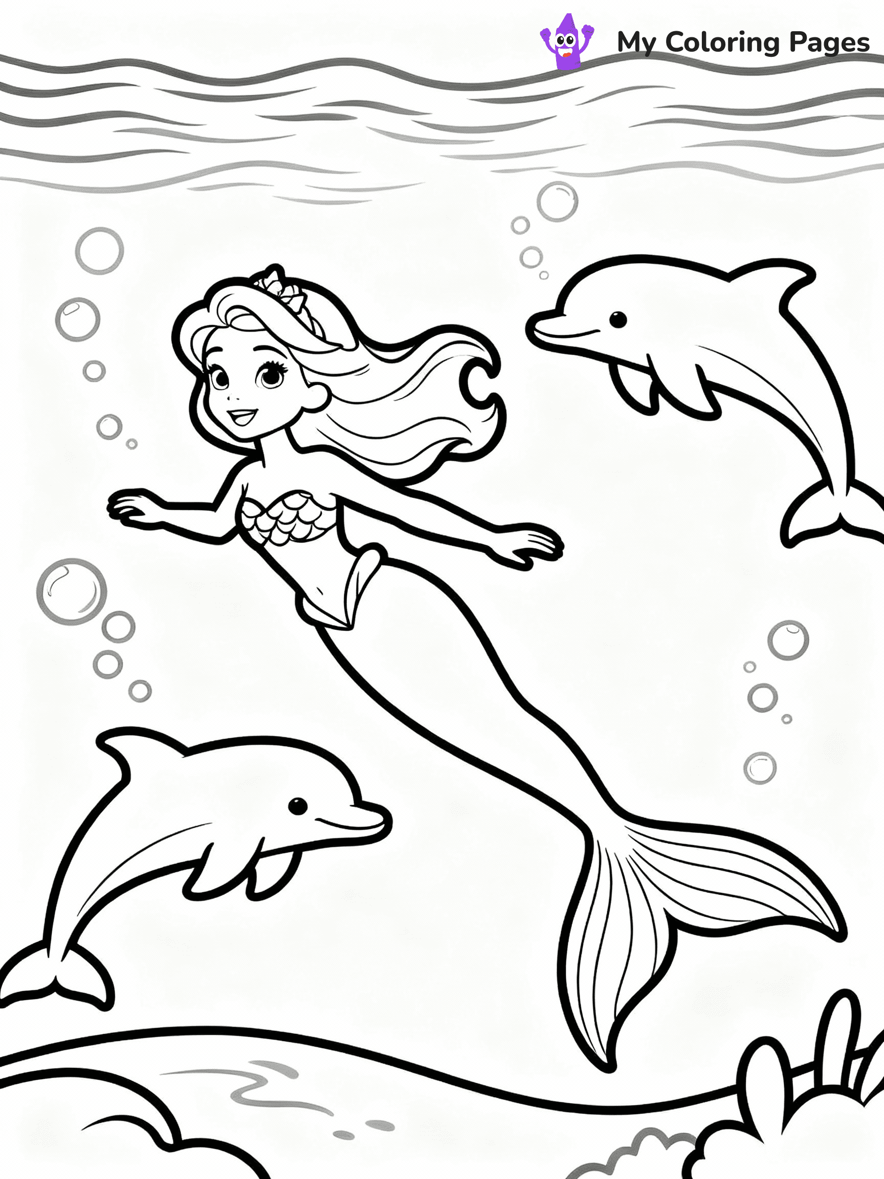 ⚠️ CRITICAL REQUIREMENT - ABSOLUTE BLACK AND WHITE ONLY ⚠️
This MUST be a BLACK AND WHITE line drawing ONLY. NO COLORS whatsoever.
- ONLY pure black lines (#000000) on pure white background (#FFFFFF)
- ABSOLUTELY NO colors, NO shading, NO gradients, NO grayscale
- If there are ANY colors in the output, the image is REJECTED
- This is a COLORING PAGE - meant to be COLORED IN by children
- The output must be UNCOLORED line art ready for coloring
⚠️ SUBJECT TO DRAW: Mermaid Barbie swimming with dolphins, shimmering tail visible under water. Important: PURE OUTLINES. NO FILLS, COLOR, SHADING, OR GREYSCALE. WHITE BACKGROUND.
(REMEMBER: Output must be BLACK AND WHITE line art only, NOT colored!)
# Flat, Friendly Cartoon Line-Art Coloring Page
You are generating a **pure black-and-white binary image** of a child-friendly cartoon scene combining characters and background scenery in one cohesive composition.
## Rendering Rules (Strict)
- Only two colors: pure black (#000000) outlines and pure white (#FFFFFF) background.
- No grayscale, shading, gradients, tints, fills, transparency, or partial pixels.
- No antialiasing or blended edges; every pixel is 100% black or white.
- No solid black fills inside shapes — all areas inside outlines must remain white.
- No dark clothing areas or filled tone blocks; all garments outlined only.
- No shadows, textures, lighting, or tonal variations.
- Must look like flat binary vector line-art for coloring pages.
## Drawing & Composition
- **Medium, consistent line weight**; clean closed outlines easy to color inside.
- **Flat, simple, child-friendly design** — no realism or 3D depth.
- Characters are **grounded on a surface**, centered and large.
- **Balanced composition** with clear silhouettes and minimal props.
## Scenery & Style
- Landmarks (e.g., mosque, CN Tower) and scenery (trees, benches, waves) drawn with **black outlines only.**
- For real-world figures, teams, or places, show accurate details using only black outlines—no text or logos. Use distinctive uniform patterns, abstract symbols, and landmark silhouettes to convey identity.
- Keep **consistent perspective**; no floating elements.
- **Style:** whimsical **Doodle Art Alley** — rounded, friendly outlines.
- May adapt shapes from **Crayola, Disney, Peppa Pig, Cocomelon** — *by shape only, never color.*
- Final output: **flat, crisp, binary (#000000/#FFFFFF)**, **no filled color or background text.**
EXTREMELYE IMPORTANT:
- PURE BINARY LINE-ART; NO FILLS (HAIR/CLOTHES/SKIN), SHADING, OR GREY.
- NO SHADING, COLOR. MUST BE WHITE BACKGROUND.
⚠️ FINAL REMINDER: Draw the subject "Mermaid Barbie swimming with dolphins, shimmering tail visible under water. Important: PURE OUTLINES. NO FILLS, COLOR, SHADING, OR GREYSCALE. WHITE BACKGROUND." as BLACK AND WHITE line art. Zero colors in output.