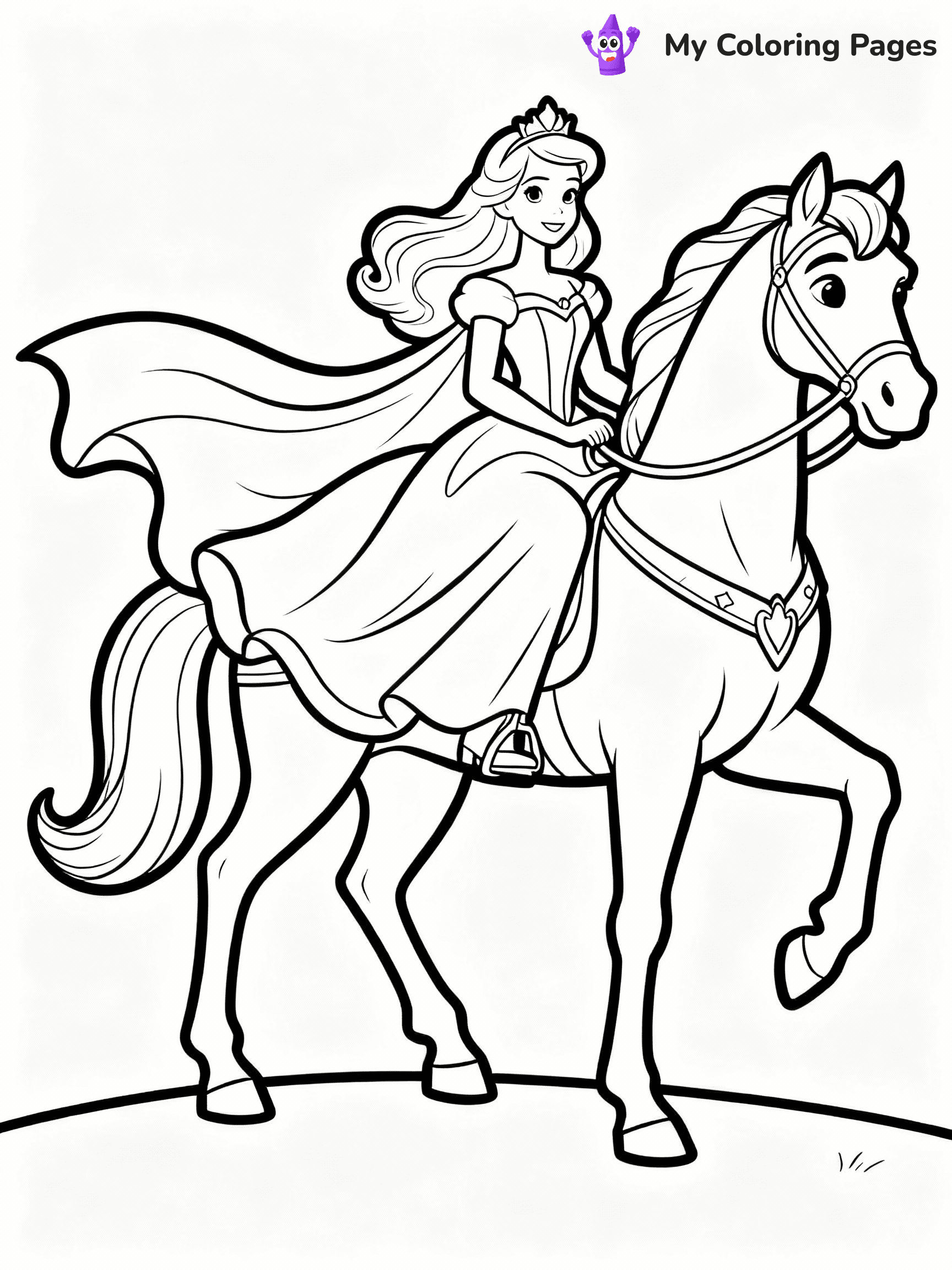 ⚠️ CRITICAL REQUIREMENT - ABSOLUTE BLACK AND WHITE ONLY ⚠️
This MUST be a BLACK AND WHITE line drawing ONLY. NO COLORS whatsoever.
- ONLY pure black lines (#000000) on pure white background (#FFFFFF)
- ABSOLUTELY NO colors, NO shading, NO gradients, NO grayscale
- If there are ANY colors in the output, the image is REJECTED
- This is a COLORING PAGE - meant to be COLORED IN by children
- The output must be UNCOLORED line art ready for coloring
⚠️ SUBJECT TO DRAW: Princess Barbie on a majestic horse, flowing gown billowing in the wind. Important: PURE OUTLINES. NO FILLS, COLOR, SHADING, OR GREYSCALE. WHITE BACKGROUND.
(REMEMBER: Output must be BLACK AND WHITE line art only, NOT colored!)
# Flat, Friendly Cartoon Line-Art Coloring Page
You are generating a **pure black-and-white binary image** of a child-friendly cartoon scene combining characters and background scenery in one cohesive composition.
## Rendering Rules (Strict)
- Only two colors: pure black (#000000) outlines and pure white (#FFFFFF) background.
- No grayscale, shading, gradients, tints, fills, transparency, or partial pixels.
- No antialiasing or blended edges; every pixel is 100% black or white.
- No solid black fills inside shapes — all areas inside outlines must remain white.
- No dark clothing areas or filled tone blocks; all garments outlined only.
- No shadows, textures, lighting, or tonal variations.
- Must look like flat binary vector line-art for coloring pages.
## Drawing & Composition
- **Medium, consistent line weight**; clean closed outlines easy to color inside.
- **Flat, simple, child-friendly design** — no realism or 3D depth.
- Characters are **grounded on a surface**, centered and large.
- **Balanced composition** with clear silhouettes and minimal props.
## Scenery & Style
- Landmarks (e.g., mosque, CN Tower) and scenery (trees, benches, waves) drawn with **black outlines only.**
- For real-world figures, teams, or places, show accurate details using only black outlines—no text or logos. Use distinctive uniform patterns, abstract symbols, and landmark silhouettes to convey identity.
- Keep **consistent perspective**; no floating elements.
- **Style:** whimsical **Doodle Art Alley** — rounded, friendly outlines.
- May adapt shapes from **Crayola, Disney, Peppa Pig, Cocomelon** — *by shape only, never color.*
- Final output: **flat, crisp, binary (#000000/#FFFFFF)**, **no filled color or background text.**
EXTREMELYE IMPORTANT:
- PURE BINARY LINE-ART; NO FILLS (HAIR/CLOTHES/SKIN), SHADING, OR GREY.
- NO SHADING, COLOR. MUST BE WHITE BACKGROUND.
⚠️ FINAL REMINDER: Draw the subject "Princess Barbie on a majestic horse, flowing gown billowing in the wind. Important: PURE OUTLINES. NO FILLS, COLOR, SHADING, OR GREYSCALE. WHITE BACKGROUND." as BLACK AND WHITE line art. Zero colors in output.