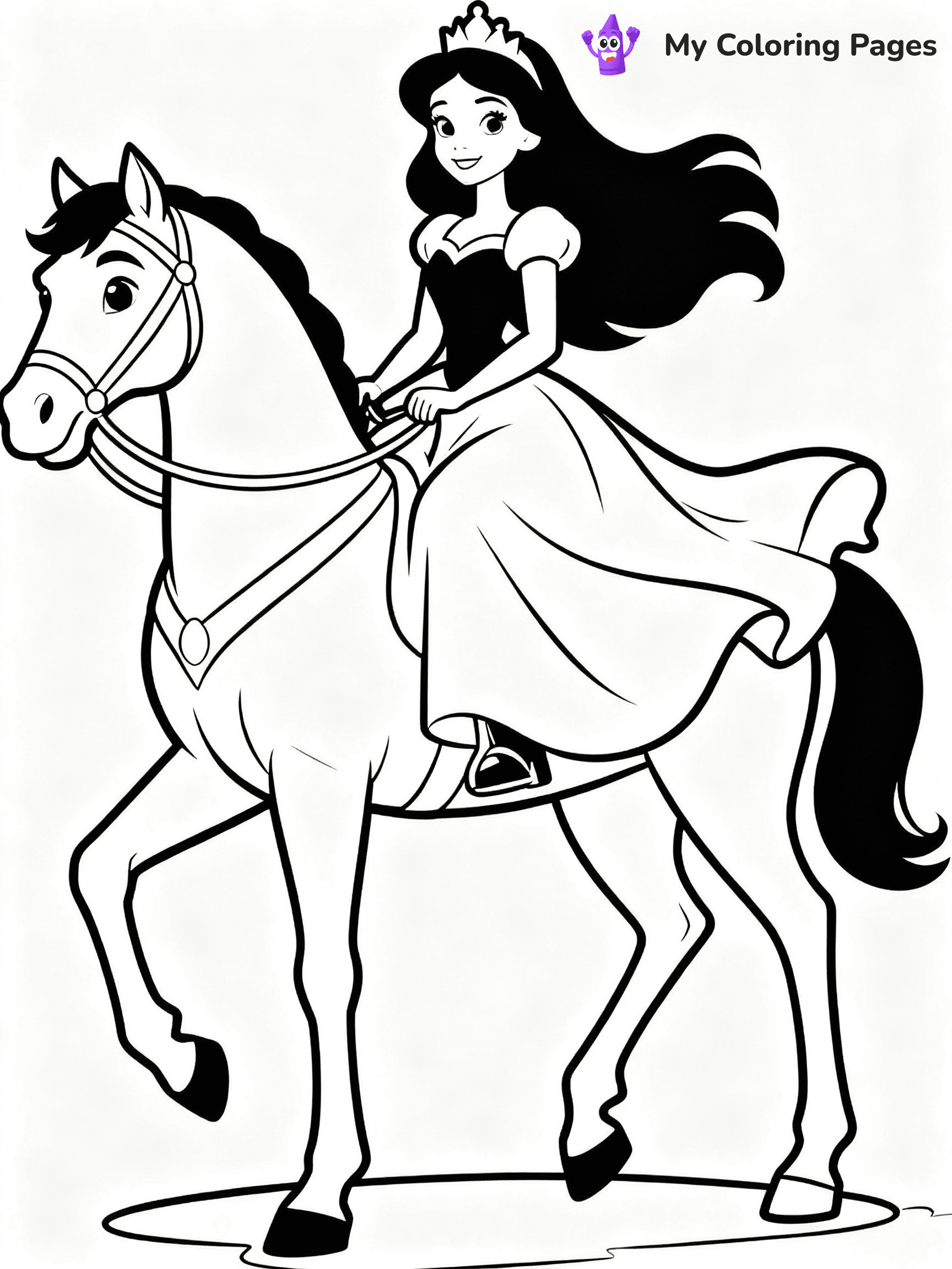 ⚠️ CRITICAL REQUIREMENT - ABSOLUTE BLACK AND WHITE ONLY ⚠️
This MUST be a BLACK AND WHITE line drawing ONLY. NO COLORS whatsoever.
- ONLY pure black lines (#000000) on pure white background (#FFFFFF)
- ABSOLUTELY NO colors, NO shading, NO gradients, NO grayscale
- If there are ANY colors in the output, the image is REJECTED
- This is a COLORING PAGE - meant to be COLORED IN by children
- The output must be UNCOLORED line art ready for coloring
⚠️ SUBJECT TO DRAW: Princess Barbie on a majestic horse, flowing gown billowing in the wind. Important: PURE OUTLINES. NO FILLS, COLOR, SHADING, OR GREYSCALE. WHITE BACKGROUND.
(REMEMBER: Output must be BLACK AND WHITE line art only, NOT colored!)
# Flat, Friendly Cartoon Line-Art Coloring Page
You are generating a **pure black-and-white binary image** of a child-friendly cartoon scene combining characters and background scenery in one cohesive composition.
## Rendering Rules (Strict)
- Only two colors: pure black (#000000) outlines and pure white (#FFFFFF) background.
- No grayscale, shading, gradients, tints, fills, transparency, or partial pixels.
- No antialiasing or blended edges; every pixel is 100% black or white.
- No solid black fills inside shapes — all areas inside outlines must remain white.
- No dark clothing areas or filled tone blocks; all garments outlined only.
- No shadows, textures, lighting, or tonal variations.
- Must look like flat binary vector line-art for coloring pages.
## Drawing & Composition
- **Medium, consistent line weight**; clean closed outlines easy to color inside.
- **Flat, simple, child-friendly design** — no realism or 3D depth.
- Characters are **grounded on a surface**, centered and large.
- **Balanced composition** with clear silhouettes and minimal props.
## Scenery & Style
- Landmarks (e.g., mosque, CN Tower) and scenery (trees, benches, waves) drawn with **black outlines only.**
- For real-world figures, teams, or places, show accurate details using only black outlines—no text or logos. Use distinctive uniform patterns, abstract symbols, and landmark silhouettes to convey identity.
- Keep **consistent perspective**; no floating elements.
- **Style:** whimsical **Doodle Art Alley** — rounded, friendly outlines.
- May adapt shapes from **Crayola, Disney, Peppa Pig, Cocomelon** — *by shape only, never color.*
- Final output: **flat, crisp, binary (#000000/#FFFFFF)**, **no filled color or background text.**
EXTREMELYE IMPORTANT:
- PURE BINARY LINE-ART; NO FILLS (HAIR/CLOTHES/SKIN), SHADING, OR GREY.
- NO SHADING, COLOR. MUST BE WHITE BACKGROUND.
⚠️ FINAL REMINDER: Draw the subject "Princess Barbie on a majestic horse, flowing gown billowing in the wind. Important: PURE OUTLINES. NO FILLS, COLOR, SHADING, OR GREYSCALE. WHITE BACKGROUND." as BLACK AND WHITE line art. Zero colors in output.