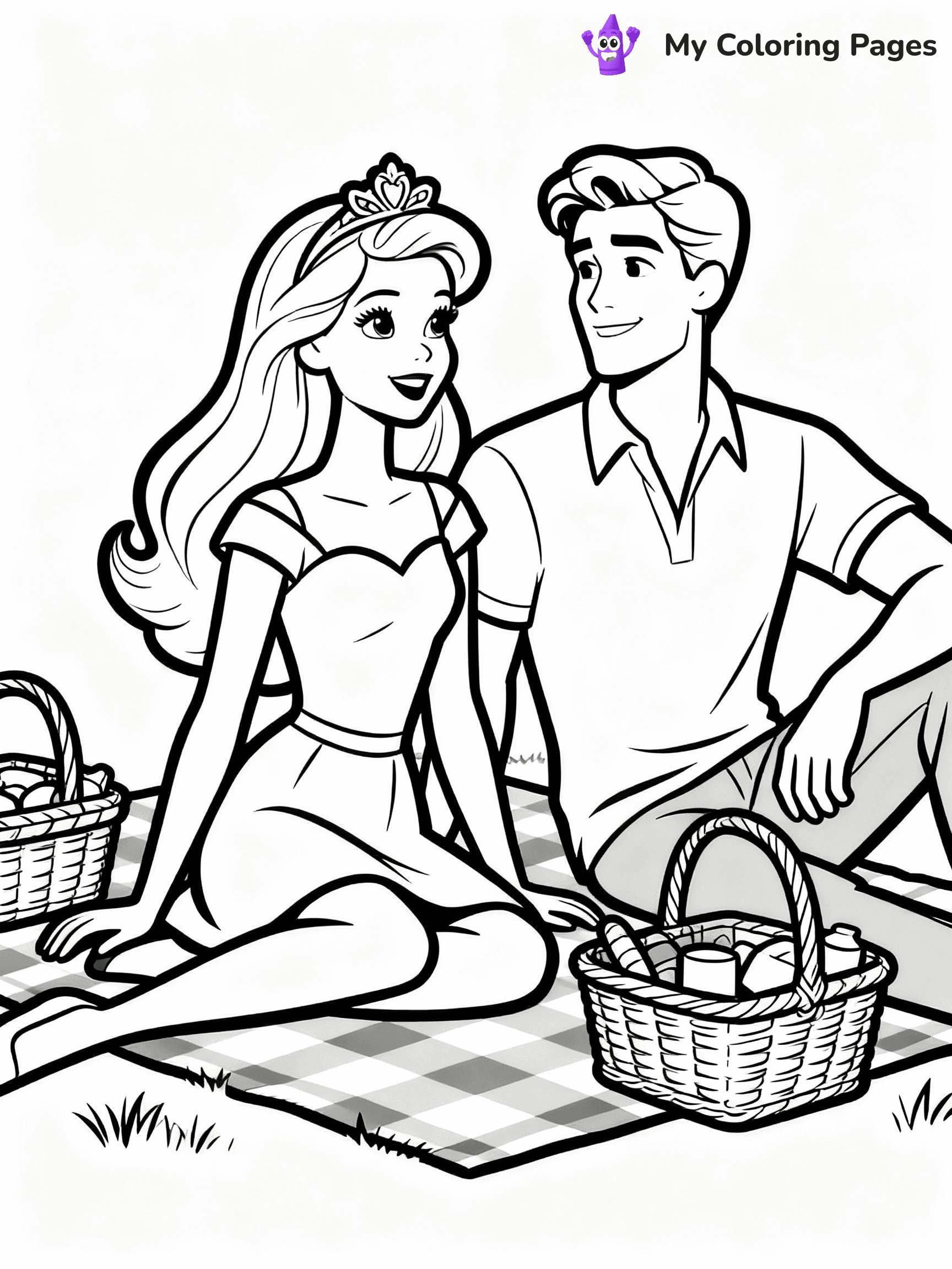 ⚠️ CRITICAL REQUIREMENT - ABSOLUTE BLACK AND WHITE ONLY ⚠️
This MUST be a BLACK AND WHITE line drawing ONLY. NO COLORS whatsoever.
- ONLY pure black lines (#000000) on pure white background (#FFFFFF)
- ABSOLUTELY NO colors, NO shading, NO gradients, NO grayscale
- If there are ANY colors in the output, the image is REJECTED
- This is a COLORING PAGE - meant to be COLORED IN by children
- The output must be UNCOLORED line art ready for coloring
⚠️ SUBJECT TO DRAW: Barbie and Ken enjoying a picnic, checkered blanket and baskets spread out. Important: PURE OUTLINES. NO FILLS, COLOR, SHADING, OR GREYSCALE. WHITE BACKGROUND.
(REMEMBER: Output must be BLACK AND WHITE line art only, NOT colored!)
# Flat, Friendly Cartoon Line-Art Coloring Page
You are generating a **pure black-and-white binary image** of a child-friendly cartoon scene combining characters and background scenery in one cohesive composition.
## Rendering Rules (Strict)
- Only two colors: pure black (#000000) outlines and pure white (#FFFFFF) background.
- No grayscale, shading, gradients, tints, fills, transparency, or partial pixels.
- No antialiasing or blended edges; every pixel is 100% black or white.
- No solid black fills inside shapes — all areas inside outlines must remain white.
- No dark clothing areas or filled tone blocks; all garments outlined only.
- No shadows, textures, lighting, or tonal variations.
- Must look like flat binary vector line-art for coloring pages.
## Drawing & Composition
- **Medium, consistent line weight**; clean closed outlines easy to color inside.
- **Flat, simple, child-friendly design** — no realism or 3D depth.
- Characters are **grounded on a surface**, centered and large.
- **Balanced composition** with clear silhouettes and minimal props.
## Scenery & Style
- Landmarks (e.g., mosque, CN Tower) and scenery (trees, benches, waves) drawn with **black outlines only.**
- For real-world figures, teams, or places, show accurate details using only black outlines—no text or logos. Use distinctive uniform patterns, abstract symbols, and landmark silhouettes to convey identity.
- Keep **consistent perspective**; no floating elements.
- **Style:** whimsical **Doodle Art Alley** — rounded, friendly outlines.
- May adapt shapes from **Crayola, Disney, Peppa Pig, Cocomelon** — *by shape only, never color.*
- Final output: **flat, crisp, binary (#000000/#FFFFFF)**, **no filled color or background text.**
EXTREMELYE IMPORTANT:
- PURE BINARY LINE-ART; NO FILLS (HAIR/CLOTHES/SKIN), SHADING, OR GREY.
- NO SHADING, COLOR. MUST BE WHITE BACKGROUND.
⚠️ FINAL REMINDER: Draw the subject "Barbie and Ken enjoying a picnic, checkered blanket and baskets spread out. Important: PURE OUTLINES. NO FILLS, COLOR, SHADING, OR GREYSCALE. WHITE BACKGROUND." as BLACK AND WHITE line art. Zero colors in output.