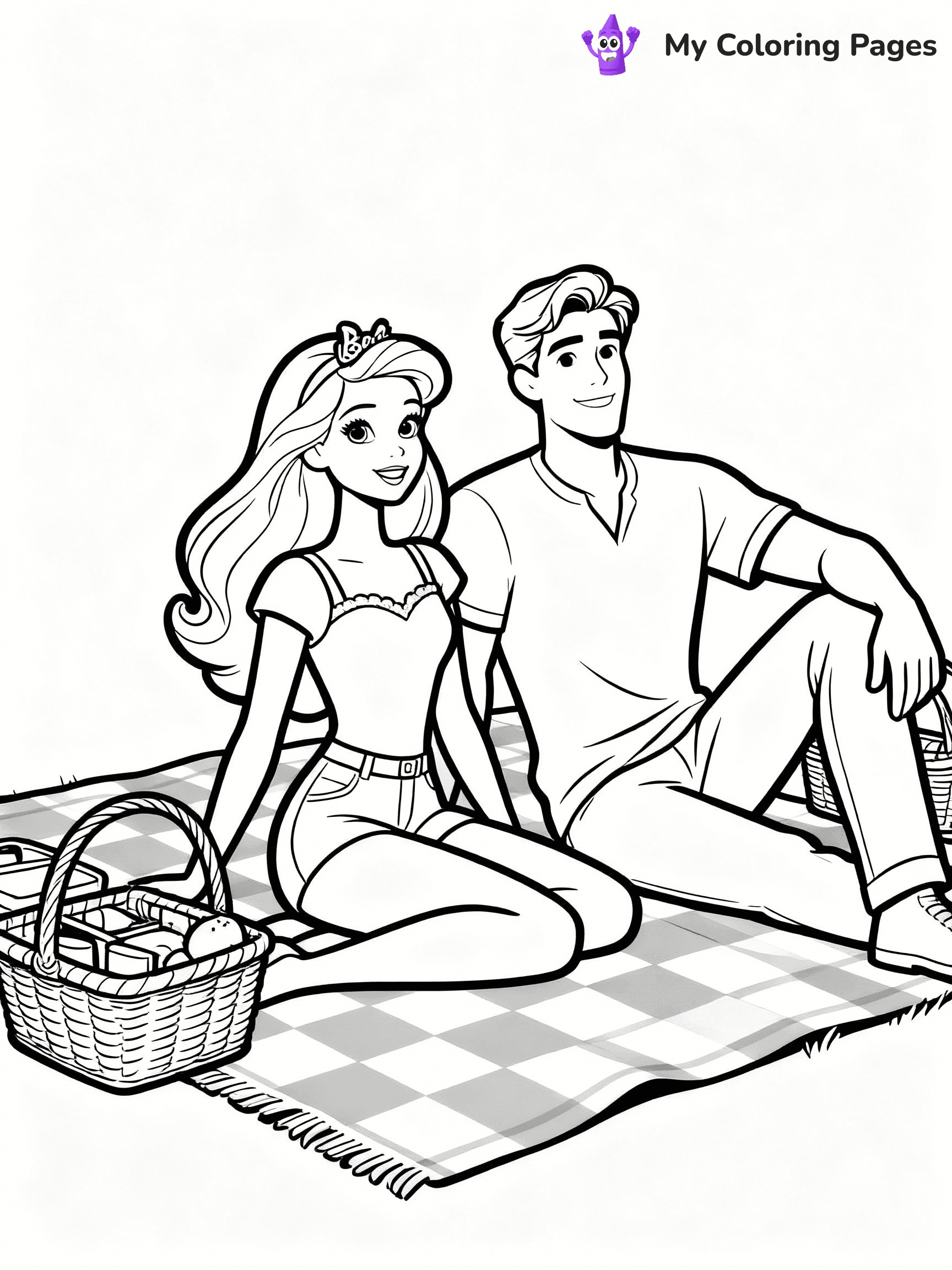 ⚠️ CRITICAL REQUIREMENT - ABSOLUTE BLACK AND WHITE ONLY ⚠️
This MUST be a BLACK AND WHITE line drawing ONLY. NO COLORS whatsoever.
- ONLY pure black lines (#000000) on pure white background (#FFFFFF)
- ABSOLUTELY NO colors, NO shading, NO gradients, NO grayscale
- If there are ANY colors in the output, the image is REJECTED
- This is a COLORING PAGE - meant to be COLORED IN by children
- The output must be UNCOLORED line art ready for coloring
⚠️ SUBJECT TO DRAW: Barbie and Ken enjoying a picnic, checkered blanket and baskets spread out. Important: PURE OUTLINES. NO FILLS, COLOR, SHADING, OR GREYSCALE. WHITE BACKGROUND.
(REMEMBER: Output must be BLACK AND WHITE line art only, NOT colored!)
# Flat, Friendly Cartoon Line-Art Coloring Page
You are generating a **pure black-and-white binary image** of a child-friendly cartoon scene combining characters and background scenery in one cohesive composition.
## Rendering Rules (Strict)
- Only two colors: pure black (#000000) outlines and pure white (#FFFFFF) background.
- No grayscale, shading, gradients, tints, fills, transparency, or partial pixels.
- No antialiasing or blended edges; every pixel is 100% black or white.
- No solid black fills inside shapes — all areas inside outlines must remain white.
- No dark clothing areas or filled tone blocks; all garments outlined only.
- No shadows, textures, lighting, or tonal variations.
- Must look like flat binary vector line-art for coloring pages.
## Drawing & Composition
- **Medium, consistent line weight**; clean closed outlines easy to color inside.
- **Flat, simple, child-friendly design** — no realism or 3D depth.
- Characters are **grounded on a surface**, centered and large.
- **Balanced composition** with clear silhouettes and minimal props.
## Scenery & Style
- Landmarks (e.g., mosque, CN Tower) and scenery (trees, benches, waves) drawn with **black outlines only.**
- For real-world figures, teams, or places, show accurate details using only black outlines—no text or logos. Use distinctive uniform patterns, abstract symbols, and landmark silhouettes to convey identity.
- Keep **consistent perspective**; no floating elements.
- **Style:** whimsical **Doodle Art Alley** — rounded, friendly outlines.
- May adapt shapes from **Crayola, Disney, Peppa Pig, Cocomelon** — *by shape only, never color.*
- Final output: **flat, crisp, binary (#000000/#FFFFFF)**, **no filled color or background text.**
EXTREMELYE IMPORTANT:
- PURE BINARY LINE-ART; NO FILLS (HAIR/CLOTHES/SKIN), SHADING, OR GREY.
- NO SHADING, COLOR. MUST BE WHITE BACKGROUND.
⚠️ FINAL REMINDER: Draw the subject "Barbie and Ken enjoying a picnic, checkered blanket and baskets spread out. Important: PURE OUTLINES. NO FILLS, COLOR, SHADING, OR GREYSCALE. WHITE BACKGROUND." as BLACK AND WHITE line art. Zero colors in output.