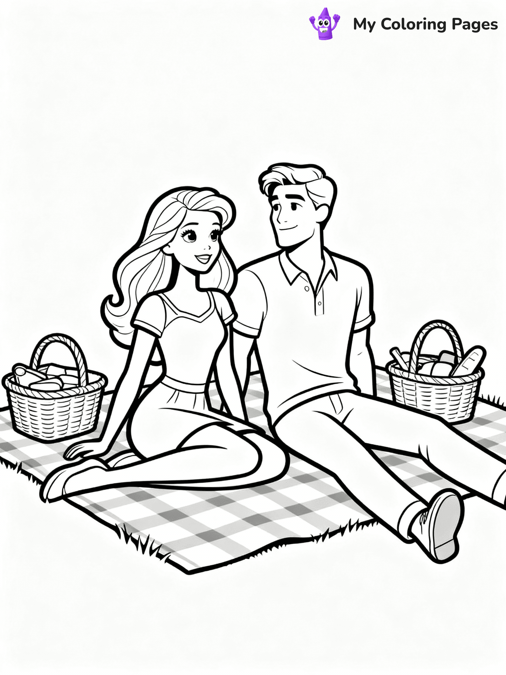 ⚠️ CRITICAL REQUIREMENT - ABSOLUTE BLACK AND WHITE ONLY ⚠️
This MUST be a BLACK AND WHITE line drawing ONLY. NO COLORS whatsoever.
- ONLY pure black lines (#000000) on pure white background (#FFFFFF)
- ABSOLUTELY NO colors, NO shading, NO gradients, NO grayscale
- If there are ANY colors in the output, the image is REJECTED
- This is a COLORING PAGE - meant to be COLORED IN by children
- The output must be UNCOLORED line art ready for coloring
⚠️ SUBJECT TO DRAW: Barbie and Ken enjoying a picnic, checkered blanket and baskets spread out. Important: PURE OUTLINES. NO FILLS, COLOR, SHADING, OR GREYSCALE. WHITE BACKGROUND.
(REMEMBER: Output must be BLACK AND WHITE line art only, NOT colored!)
# Flat, Friendly Cartoon Line-Art Coloring Page
You are generating a **pure black-and-white binary image** of a child-friendly cartoon scene combining characters and background scenery in one cohesive composition.
## Rendering Rules (Strict)
- Only two colors: pure black (#000000) outlines and pure white (#FFFFFF) background.
- No grayscale, shading, gradients, tints, fills, transparency, or partial pixels.
- No antialiasing or blended edges; every pixel is 100% black or white.
- No solid black fills inside shapes — all areas inside outlines must remain white.
- No dark clothing areas or filled tone blocks; all garments outlined only.
- No shadows, textures, lighting, or tonal variations.
- Must look like flat binary vector line-art for coloring pages.
## Drawing & Composition
- **Medium, consistent line weight**; clean closed outlines easy to color inside.
- **Flat, simple, child-friendly design** — no realism or 3D depth.
- Characters are **grounded on a surface**, centered and large.
- **Balanced composition** with clear silhouettes and minimal props.
## Scenery & Style
- Landmarks (e.g., mosque, CN Tower) and scenery (trees, benches, waves) drawn with **black outlines only.**
- For real-world figures, teams, or places, show accurate details using only black outlines—no text or logos. Use distinctive uniform patterns, abstract symbols, and landmark silhouettes to convey identity.
- Keep **consistent perspective**; no floating elements.
- **Style:** whimsical **Doodle Art Alley** — rounded, friendly outlines.
- May adapt shapes from **Crayola, Disney, Peppa Pig, Cocomelon** — *by shape only, never color.*
- Final output: **flat, crisp, binary (#000000/#FFFFFF)**, **no filled color or background text.**
EXTREMELYE IMPORTANT:
- PURE BINARY LINE-ART; NO FILLS (HAIR/CLOTHES/SKIN), SHADING, OR GREY.
- NO SHADING, COLOR. MUST BE WHITE BACKGROUND.
⚠️ FINAL REMINDER: Draw the subject "Barbie and Ken enjoying a picnic, checkered blanket and baskets spread out. Important: PURE OUTLINES. NO FILLS, COLOR, SHADING, OR GREYSCALE. WHITE BACKGROUND." as BLACK AND WHITE line art. Zero colors in output.