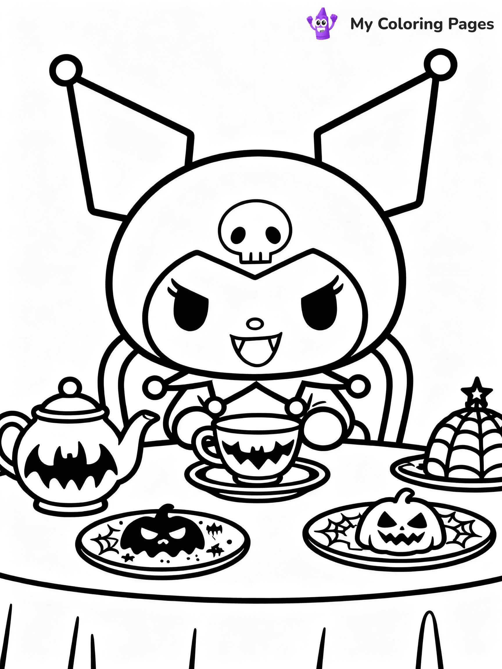 ⚠️ CRITICAL REQUIREMENT - ABSOLUTE BLACK AND WHITE ONLY ⚠️
This MUST be a BLACK AND WHITE line drawing ONLY. NO COLORS whatsoever.
- ONLY pure black lines (#000000) on pure white background (#FFFFFF)
- ABSOLUTELY NO colors, NO shading, NO gradients, NO grayscale
- If there are ANY colors in the output, the image is REJECTED
- This is a COLORING PAGE - meant to be COLORED IN by children
- The output must be UNCOLORED line art ready for coloring
⚠️ SUBJECT TO DRAW: Kuromi from My Melody in Sanrio style, having tea party, mischievous grin, gothic accessories on table
(REMEMBER: Output must be BLACK AND WHITE line art only, NOT colored!)
# COLORING PAGE: BLACK OUTLINES ONLY - WHITE BACKGROUND MANDATORY
Create a **coloring book page** using EXACTLY two values: black lines, white space.
## NON-NEGOTIABLE BINARY RULES
- **ONLY #000000 (black) and #FFFFFF (white)** - NO other values exist
- **EVERY PIXEL = BLACK OR WHITE** - no gray/shading/antialiasing
- **WHITE BACKGROUND MANDATORY** - entire canvas stays white
- **ALL SHAPES HOLLOW** - everything is empty outlines waiting to be colored
- **FORBIDDEN:** fills, shading, gradients, patterns, textures, colors
- **NO SOLID REGIONS** - if it's not a thin line, it's wrong
## Universal Line Standards
- Black outlines ONLY - thin, uniform weight
- Every shape completely empty inside
- Closed contours suitable for coloring
- Simple flat illustration - zero depth/3D/realism
- **Style:** Whimsical Doodle Art Alley - rounded, friendly outlines (unless specified)
## Everything = Outline Only
- Characters/animals: hollow shapes
- Objects/clothing: empty contours
- Backgrounds/scenery: line work only
- Natural elements: outlined forms
- Dark/night areas: don't exist (use outlined symbols)
- Textures/patterns: convert to simple lines
## The Test
Can a child color EVERY white space with crayons? If any area is pre-filled/shaded/gray or colored in, it FAILS. Every shape must be waiting to receive color.
**FINAL OUTPUT**: Binary coloring page. Black lines define shapes. White spaces ready for coloring. Nothing else exists. No exceptions. Print-ready.
⚠️ FINAL REMINDER: Draw the subject "Kuromi from My Melody in Sanrio style, having tea party, mischievous grin, gothic accessories on table" as BLACK AND WHITE line art. Zero colors in output.