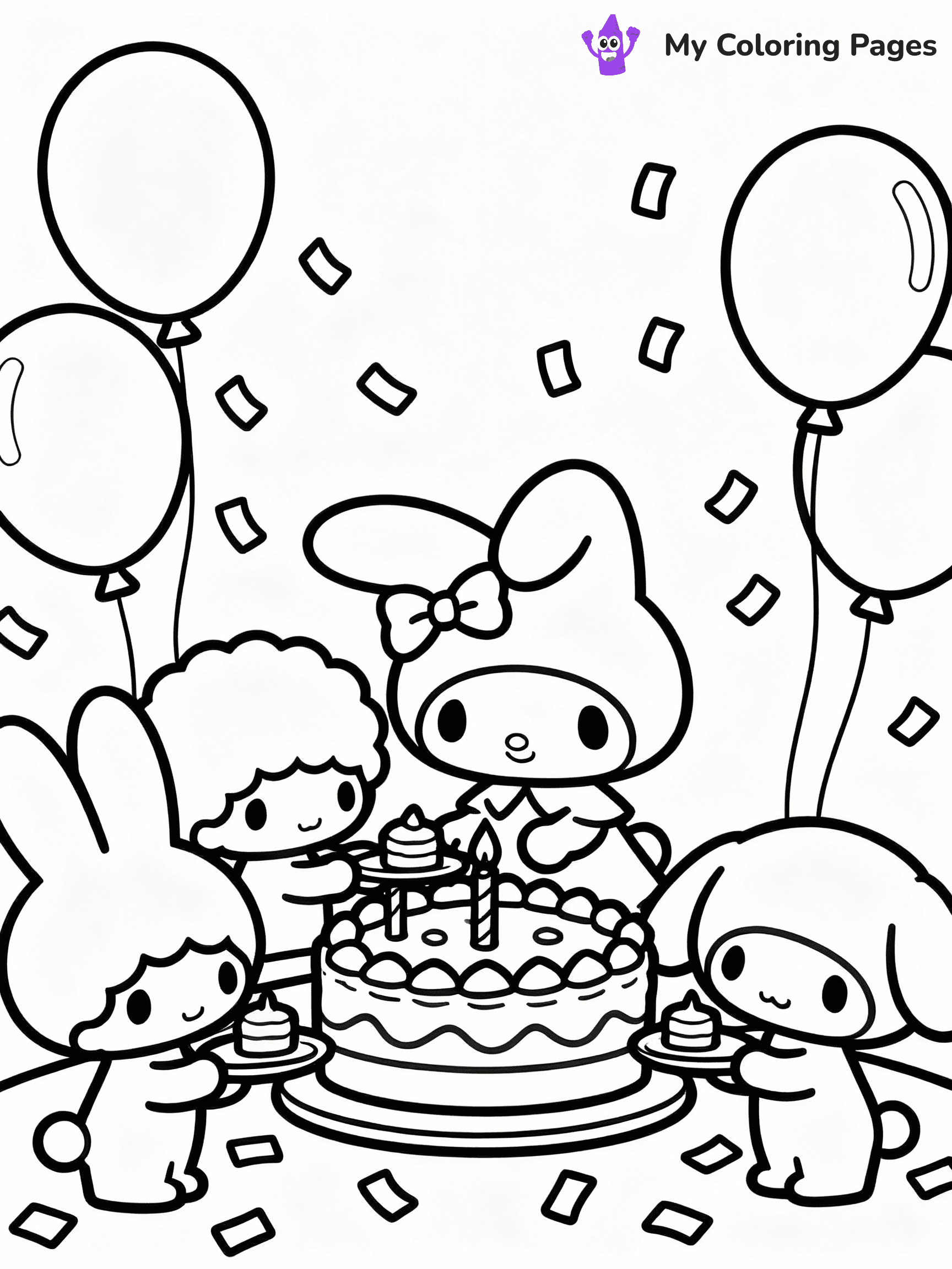 ⚠️ CRITICAL REQUIREMENT - ABSOLUTE BLACK AND WHITE ONLY ⚠️
This MUST be a BLACK AND WHITE line drawing ONLY. NO COLORS whatsoever.
- ONLY pure black lines (#000000) on pure white background (#FFFFFF)
- ABSOLUTELY NO colors, NO shading, NO gradients, NO grayscale
- If there are ANY colors in the output, the image is REJECTED
- This is a COLORING PAGE - meant to be COLORED IN by children
- The output must be UNCOLORED line art ready for coloring
⚠️ SUBJECT TO DRAW: My Melody from My Melody in Sanrio style, sharing cake with friends, surrounded by balloons and confetti
(REMEMBER: Output must be BLACK AND WHITE line art only, NOT colored!)
# COLORING PAGE: BLACK OUTLINES ONLY - WHITE BACKGROUND MANDATORY
Create a **coloring book page** using EXACTLY two values: black lines, white space.
## NON-NEGOTIABLE BINARY RULES
- **ONLY #000000 (black) and #FFFFFF (white)** - NO other values exist
- **EVERY PIXEL = BLACK OR WHITE** - no gray/shading/antialiasing
- **WHITE BACKGROUND MANDATORY** - entire canvas stays white
- **ALL SHAPES HOLLOW** - everything is empty outlines waiting to be colored
- **FORBIDDEN:** fills, shading, gradients, patterns, textures, colors
- **NO SOLID REGIONS** - if it's not a thin line, it's wrong
## Universal Line Standards
- Black outlines ONLY - thin, uniform weight
- Every shape completely empty inside
- Closed contours suitable for coloring
- Simple flat illustration - zero depth/3D/realism
- **Style:** Whimsical Doodle Art Alley - rounded, friendly outlines (unless specified)
## Everything = Outline Only
- Characters/animals: hollow shapes
- Objects/clothing: empty contours
- Backgrounds/scenery: line work only
- Natural elements: outlined forms
- Dark/night areas: don't exist (use outlined symbols)
- Textures/patterns: convert to simple lines
## The Test
Can a child color EVERY white space with crayons? If any area is pre-filled/shaded/gray or colored in, it FAILS. Every shape must be waiting to receive color.
**FINAL OUTPUT**: Binary coloring page. Black lines define shapes. White spaces ready for coloring. Nothing else exists. No exceptions. Print-ready.
⚠️ FINAL REMINDER: Draw the subject "My Melody from My Melody in Sanrio style, sharing cake with friends, surrounded by balloons and confetti" as BLACK AND WHITE line art. Zero colors in output.