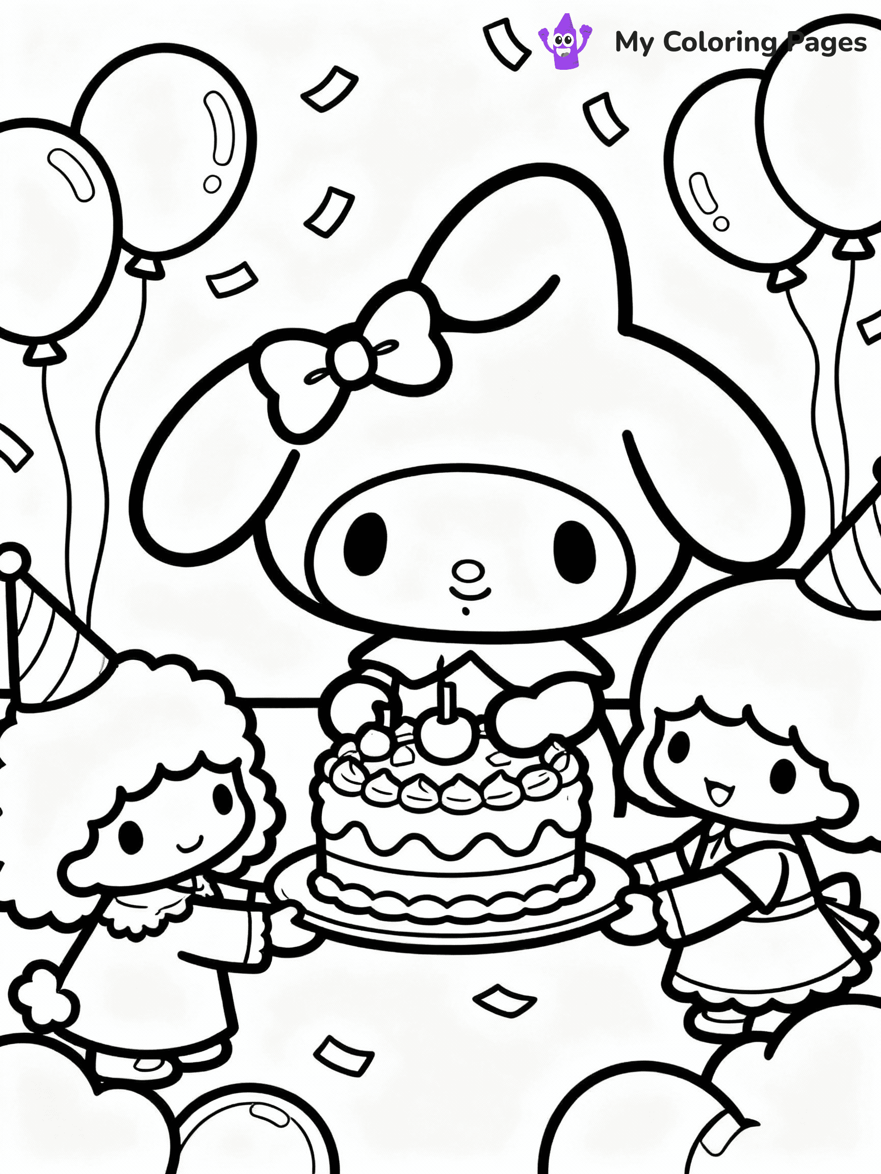 ⚠️ CRITICAL REQUIREMENT - ABSOLUTE BLACK AND WHITE ONLY ⚠️
This MUST be a BLACK AND WHITE line drawing ONLY. NO COLORS whatsoever.
- ONLY pure black lines (#000000) on pure white background (#FFFFFF)
- ABSOLUTELY NO colors, NO shading, NO gradients, NO grayscale
- If there are ANY colors in the output, the image is REJECTED
- This is a COLORING PAGE - meant to be COLORED IN by children
- The output must be UNCOLORED line art ready for coloring
⚠️ SUBJECT TO DRAW: My Melody from My Melody in Sanrio style, sharing cake with friends, surrounded by balloons and confetti
(REMEMBER: Output must be BLACK AND WHITE line art only, NOT colored!)
# COLORING PAGE: BLACK OUTLINES ONLY - WHITE BACKGROUND MANDATORY
Create a **coloring book page** using EXACTLY two values: black lines, white space.
## NON-NEGOTIABLE BINARY RULES
- **ONLY #000000 (black) and #FFFFFF (white)** - NO other values exist
- **EVERY PIXEL = BLACK OR WHITE** - no gray/shading/antialiasing
- **WHITE BACKGROUND MANDATORY** - entire canvas stays white
- **ALL SHAPES HOLLOW** - everything is empty outlines waiting to be colored
- **FORBIDDEN:** fills, shading, gradients, patterns, textures, colors
- **NO SOLID REGIONS** - if it's not a thin line, it's wrong
## Universal Line Standards
- Black outlines ONLY - thin, uniform weight
- Every shape completely empty inside
- Closed contours suitable for coloring
- Simple flat illustration - zero depth/3D/realism
- **Style:** Whimsical Doodle Art Alley - rounded, friendly outlines (unless specified)
## Everything = Outline Only
- Characters/animals: hollow shapes
- Objects/clothing: empty contours
- Backgrounds/scenery: line work only
- Natural elements: outlined forms
- Dark/night areas: don't exist (use outlined symbols)
- Textures/patterns: convert to simple lines
## The Test
Can a child color EVERY white space with crayons? If any area is pre-filled/shaded/gray or colored in, it FAILS. Every shape must be waiting to receive color.
**FINAL OUTPUT**: Binary coloring page. Black lines define shapes. White spaces ready for coloring. Nothing else exists. No exceptions. Print-ready.
⚠️ FINAL REMINDER: Draw the subject "My Melody from My Melody in Sanrio style, sharing cake with friends, surrounded by balloons and confetti" as BLACK AND WHITE line art. Zero colors in output.