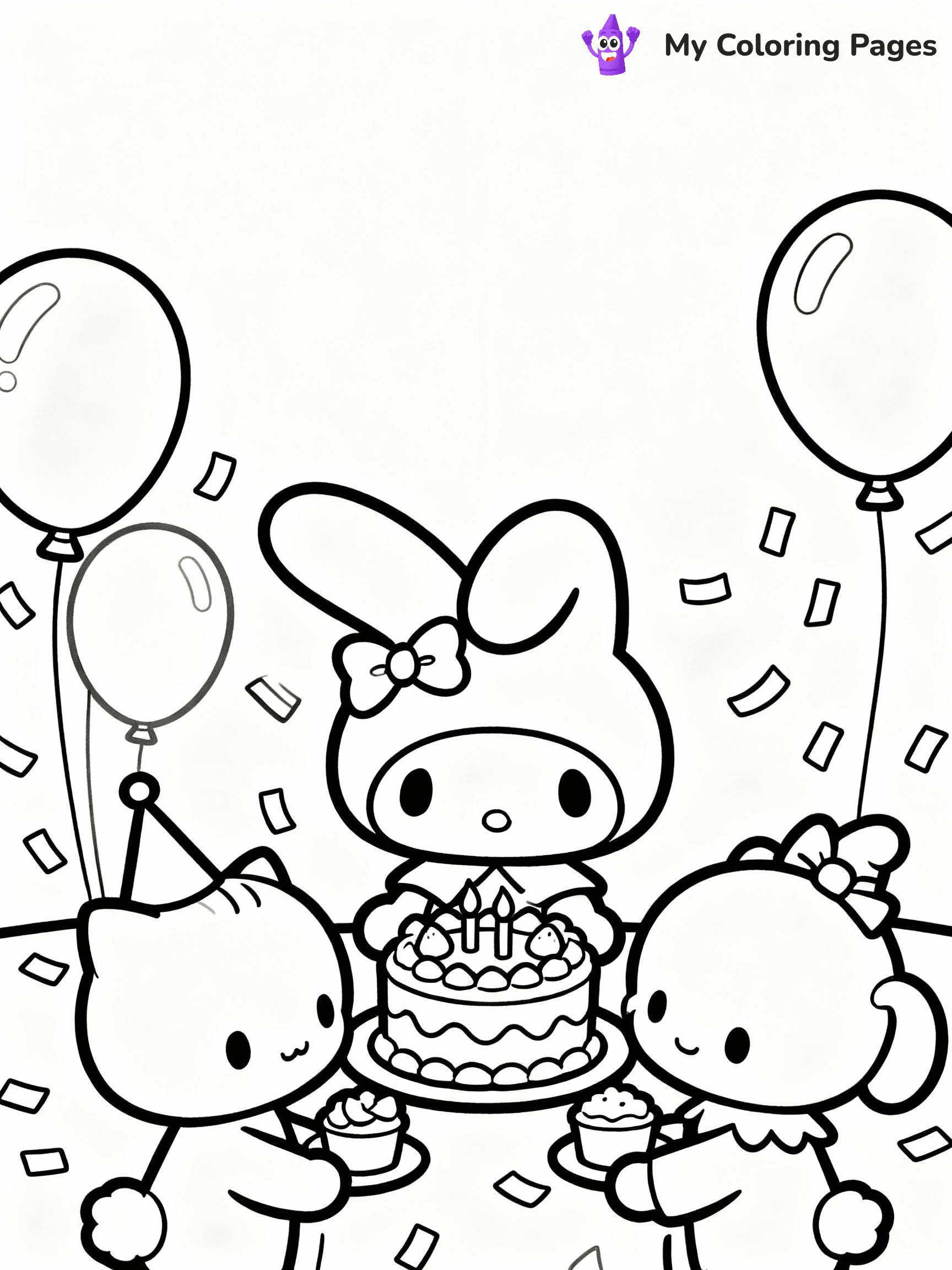 ⚠️ CRITICAL REQUIREMENT - ABSOLUTE BLACK AND WHITE ONLY ⚠️
This MUST be a BLACK AND WHITE line drawing ONLY. NO COLORS whatsoever.
- ONLY pure black lines (#000000) on pure white background (#FFFFFF)
- ABSOLUTELY NO colors, NO shading, NO gradients, NO grayscale
- If there are ANY colors in the output, the image is REJECTED
- This is a COLORING PAGE - meant to be COLORED IN by children
- The output must be UNCOLORED line art ready for coloring
⚠️ SUBJECT TO DRAW: My Melody from My Melody in Sanrio style, sharing cake with friends, surrounded by balloons and confetti
(REMEMBER: Output must be BLACK AND WHITE line art only, NOT colored!)
# COLORING PAGE: BLACK OUTLINES ONLY - WHITE BACKGROUND MANDATORY
Create a **coloring book page** using EXACTLY two values: black lines, white space.
## NON-NEGOTIABLE BINARY RULES
- **ONLY #000000 (black) and #FFFFFF (white)** - NO other values exist
- **EVERY PIXEL = BLACK OR WHITE** - no gray/shading/antialiasing
- **WHITE BACKGROUND MANDATORY** - entire canvas stays white
- **ALL SHAPES HOLLOW** - everything is empty outlines waiting to be colored
- **FORBIDDEN:** fills, shading, gradients, patterns, textures, colors
- **NO SOLID REGIONS** - if it's not a thin line, it's wrong
## Universal Line Standards
- Black outlines ONLY - thin, uniform weight
- Every shape completely empty inside
- Closed contours suitable for coloring
- Simple flat illustration - zero depth/3D/realism
- **Style:** Whimsical Doodle Art Alley - rounded, friendly outlines (unless specified)
## Everything = Outline Only
- Characters/animals: hollow shapes
- Objects/clothing: empty contours
- Backgrounds/scenery: line work only
- Natural elements: outlined forms
- Dark/night areas: don't exist (use outlined symbols)
- Textures/patterns: convert to simple lines
## The Test
Can a child color EVERY white space with crayons? If any area is pre-filled/shaded/gray or colored in, it FAILS. Every shape must be waiting to receive color.
**FINAL OUTPUT**: Binary coloring page. Black lines define shapes. White spaces ready for coloring. Nothing else exists. No exceptions. Print-ready.
⚠️ FINAL REMINDER: Draw the subject "My Melody from My Melody in Sanrio style, sharing cake with friends, surrounded by balloons and confetti" as BLACK AND WHITE line art. Zero colors in output.