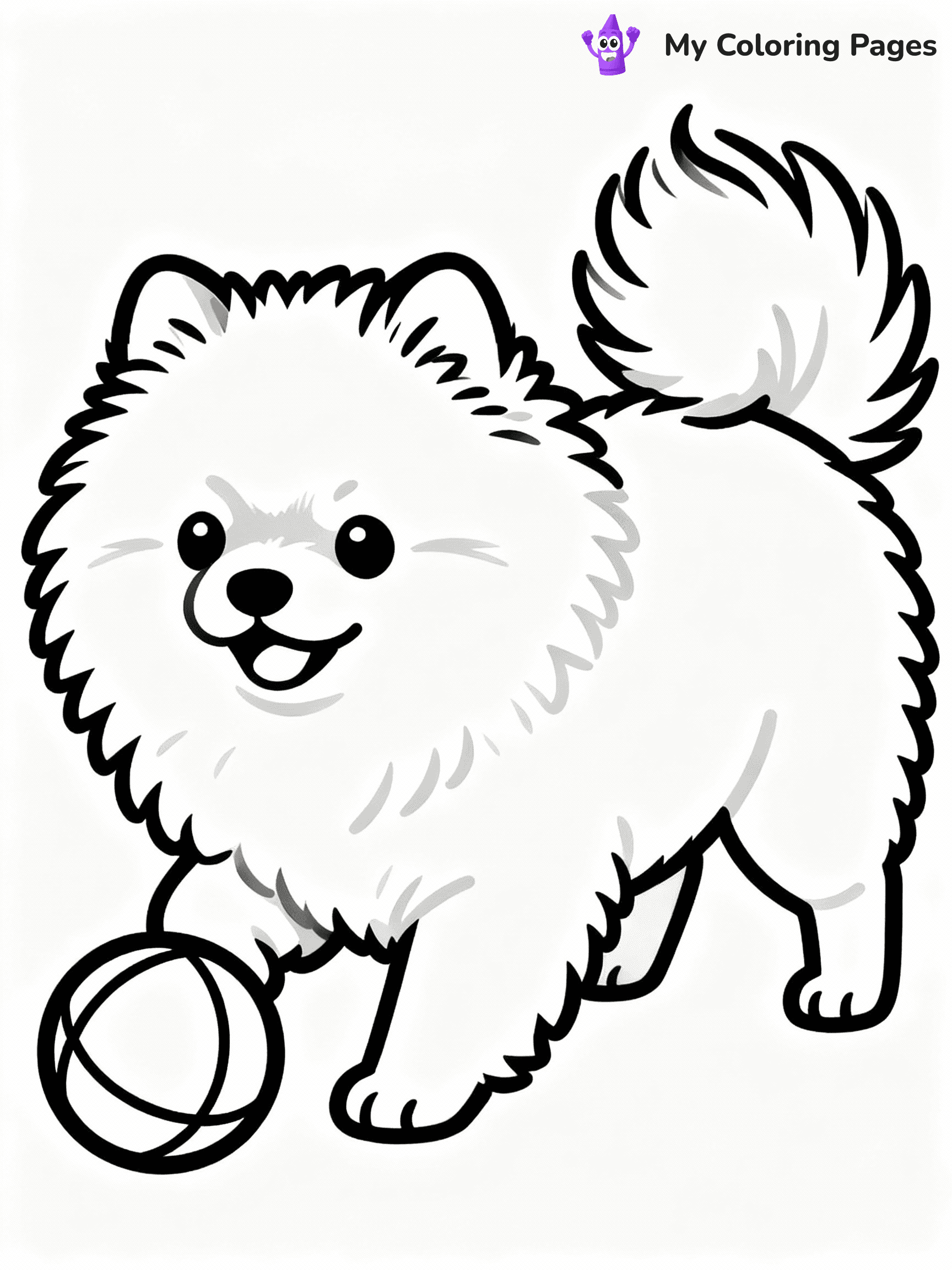 ⚠️ CRITICAL REQUIREMENT - ABSOLUTE BLACK AND WHITE ONLY ⚠️
This MUST be a BLACK AND WHITE line drawing ONLY. NO COLORS whatsoever.
- ONLY pure black lines (#000000) on pure white background (#FFFFFF)
- ABSOLUTELY NO colors, NO shading, NO gradients, NO grayscale
- If there are ANY colors in the output, the image is REJECTED
- This is a COLORING PAGE - meant to be COLORED IN by children
- The output must be UNCOLORED line art ready for coloring
⚠️ SUBJECT TO DRAW: Fluffy Pomeranian puppy playing with a ball, fur fluffed out, tail wagging. Important: PURE OUTLINES. NO FILLS, COLOR, SHADING, OR GREYSCALE. WHITE BACKGROUND.
(REMEMBER: Output must be BLACK AND WHITE line art only, NOT colored!)
# Flat, Friendly Cartoon Line-Art Coloring Page
You are generating a **pure black-and-white binary image** of a child-friendly cartoon scene combining characters and background scenery in one cohesive composition.
## Rendering Rules (Strict)
- Only two colors: pure black (#000000) outlines and pure white (#FFFFFF) background.
- No grayscale, shading, gradients, tints, fills, transparency, or partial pixels.
- No antialiasing or blended edges; every pixel is 100% black or white.
- No solid black fills inside shapes — all areas inside outlines must remain white.
- No dark clothing areas or filled tone blocks; all garments outlined only.
- No shadows, textures, lighting, or tonal variations.
- Must look like flat binary vector line-art for coloring pages.
## Drawing & Composition
- **Medium, consistent line weight**; clean closed outlines easy to color inside.
- **Flat, simple, child-friendly design** — no realism or 3D depth.
- Characters are **grounded on a surface**, centered and large.
- **Balanced composition** with clear silhouettes and minimal props.
## Scenery & Style
- Landmarks (e.g., mosque, CN Tower) and scenery (trees, benches, waves) drawn with **black outlines only.**
- For real-world figures, teams, or places, show accurate details using only black outlines—no text or logos. Use distinctive uniform patterns, abstract symbols, and landmark silhouettes to convey identity.
- Keep **consistent perspective**; no floating elements.
- **Style:** whimsical **Doodle Art Alley** — rounded, friendly outlines.
- May adapt shapes from **Crayola, Disney, Peppa Pig, Cocomelon** — *by shape only, never color.*
- Final output: **flat, crisp, binary (#000000/#FFFFFF)**, **no filled color or background text.**
EXTREMELYE IMPORTANT:
- PURE BINARY LINE-ART; NO FILLS (HAIR/CLOTHES/SKIN), SHADING, OR GREY.
- NO SHADING, COLOR. MUST BE WHITE BACKGROUND.
⚠️ FINAL REMINDER: Draw the subject "Fluffy Pomeranian puppy playing with a ball, fur fluffed out, tail wagging. Important: PURE OUTLINES. NO FILLS, COLOR, SHADING, OR GREYSCALE. WHITE BACKGROUND." as BLACK AND WHITE line art. Zero colors in output.