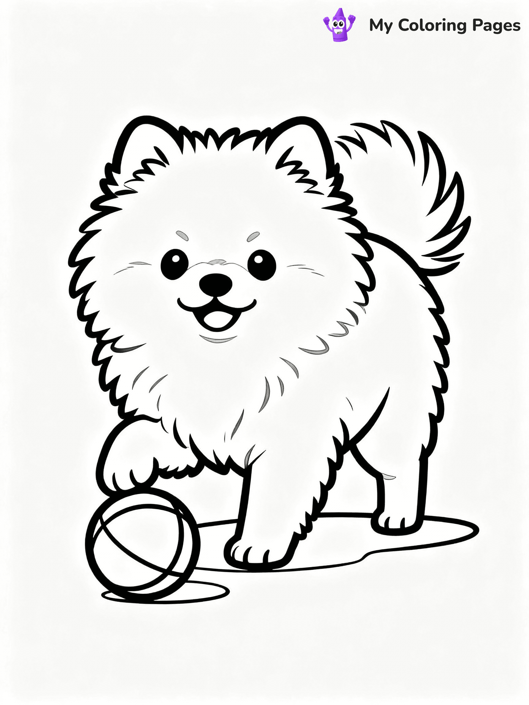 ⚠️ CRITICAL REQUIREMENT - ABSOLUTE BLACK AND WHITE ONLY ⚠️
This MUST be a BLACK AND WHITE line drawing ONLY. NO COLORS whatsoever.
- ONLY pure black lines (#000000) on pure white background (#FFFFFF)
- ABSOLUTELY NO colors, NO shading, NO gradients, NO grayscale
- If there are ANY colors in the output, the image is REJECTED
- This is a COLORING PAGE - meant to be COLORED IN by children
- The output must be UNCOLORED line art ready for coloring
⚠️ SUBJECT TO DRAW: Fluffy Pomeranian puppy playing with a ball, fur fluffed out, tail wagging. Important: PURE OUTLINES. NO FILLS, COLOR, SHADING, OR GREYSCALE. WHITE BACKGROUND.
(REMEMBER: Output must be BLACK AND WHITE line art only, NOT colored!)
# Flat, Friendly Cartoon Line-Art Coloring Page
You are generating a **pure black-and-white binary image** of a child-friendly cartoon scene combining characters and background scenery in one cohesive composition.
## Rendering Rules (Strict)
- Only two colors: pure black (#000000) outlines and pure white (#FFFFFF) background.
- No grayscale, shading, gradients, tints, fills, transparency, or partial pixels.
- No antialiasing or blended edges; every pixel is 100% black or white.
- No solid black fills inside shapes — all areas inside outlines must remain white.
- No dark clothing areas or filled tone blocks; all garments outlined only.
- No shadows, textures, lighting, or tonal variations.
- Must look like flat binary vector line-art for coloring pages.
## Drawing & Composition
- **Medium, consistent line weight**; clean closed outlines easy to color inside.
- **Flat, simple, child-friendly design** — no realism or 3D depth.
- Characters are **grounded on a surface**, centered and large.
- **Balanced composition** with clear silhouettes and minimal props.
## Scenery & Style
- Landmarks (e.g., mosque, CN Tower) and scenery (trees, benches, waves) drawn with **black outlines only.**
- For real-world figures, teams, or places, show accurate details using only black outlines—no text or logos. Use distinctive uniform patterns, abstract symbols, and landmark silhouettes to convey identity.
- Keep **consistent perspective**; no floating elements.
- **Style:** whimsical **Doodle Art Alley** — rounded, friendly outlines.
- May adapt shapes from **Crayola, Disney, Peppa Pig, Cocomelon** — *by shape only, never color.*
- Final output: **flat, crisp, binary (#000000/#FFFFFF)**, **no filled color or background text.**
EXTREMELYE IMPORTANT:
- PURE BINARY LINE-ART; NO FILLS (HAIR/CLOTHES/SKIN), SHADING, OR GREY.
- NO SHADING, COLOR. MUST BE WHITE BACKGROUND.
⚠️ FINAL REMINDER: Draw the subject "Fluffy Pomeranian puppy playing with a ball, fur fluffed out, tail wagging. Important: PURE OUTLINES. NO FILLS, COLOR, SHADING, OR GREYSCALE. WHITE BACKGROUND." as BLACK AND WHITE line art. Zero colors in output.