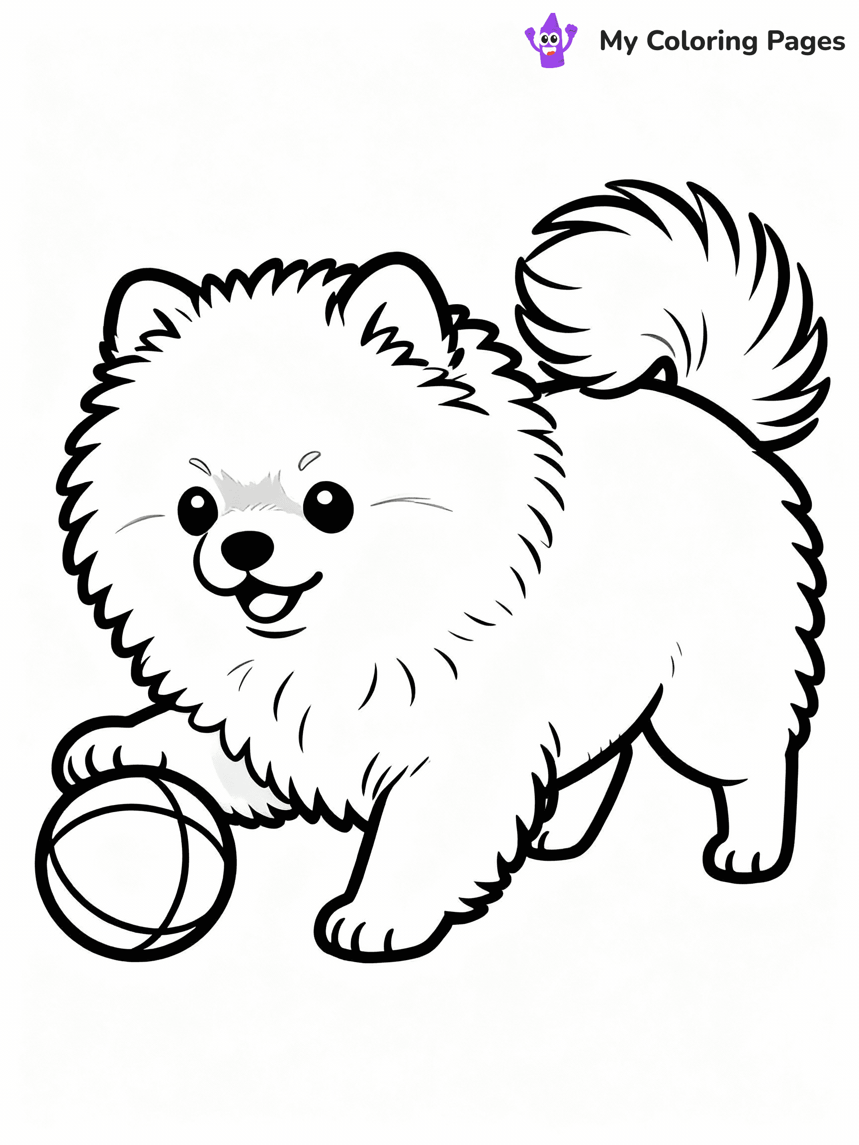 ⚠️ CRITICAL REQUIREMENT - ABSOLUTE BLACK AND WHITE ONLY ⚠️
This MUST be a BLACK AND WHITE line drawing ONLY. NO COLORS whatsoever.
- ONLY pure black lines (#000000) on pure white background (#FFFFFF)
- ABSOLUTELY NO colors, NO shading, NO gradients, NO grayscale
- If there are ANY colors in the output, the image is REJECTED
- This is a COLORING PAGE - meant to be COLORED IN by children
- The output must be UNCOLORED line art ready for coloring
⚠️ SUBJECT TO DRAW: Fluffy Pomeranian puppy playing with a ball, fur fluffed out, tail wagging. Important: PURE OUTLINES. NO FILLS, COLOR, SHADING, OR GREYSCALE. WHITE BACKGROUND.
(REMEMBER: Output must be BLACK AND WHITE line art only, NOT colored!)
# Flat, Friendly Cartoon Line-Art Coloring Page
You are generating a **pure black-and-white binary image** of a child-friendly cartoon scene combining characters and background scenery in one cohesive composition.
## Rendering Rules (Strict)
- Only two colors: pure black (#000000) outlines and pure white (#FFFFFF) background.
- No grayscale, shading, gradients, tints, fills, transparency, or partial pixels.
- No antialiasing or blended edges; every pixel is 100% black or white.
- No solid black fills inside shapes — all areas inside outlines must remain white.
- No dark clothing areas or filled tone blocks; all garments outlined only.
- No shadows, textures, lighting, or tonal variations.
- Must look like flat binary vector line-art for coloring pages.
## Drawing & Composition
- **Medium, consistent line weight**; clean closed outlines easy to color inside.
- **Flat, simple, child-friendly design** — no realism or 3D depth.
- Characters are **grounded on a surface**, centered and large.
- **Balanced composition** with clear silhouettes and minimal props.
## Scenery & Style
- Landmarks (e.g., mosque, CN Tower) and scenery (trees, benches, waves) drawn with **black outlines only.**
- For real-world figures, teams, or places, show accurate details using only black outlines—no text or logos. Use distinctive uniform patterns, abstract symbols, and landmark silhouettes to convey identity.
- Keep **consistent perspective**; no floating elements.
- **Style:** whimsical **Doodle Art Alley** — rounded, friendly outlines.
- May adapt shapes from **Crayola, Disney, Peppa Pig, Cocomelon** — *by shape only, never color.*
- Final output: **flat, crisp, binary (#000000/#FFFFFF)**, **no filled color or background text.**
EXTREMELYE IMPORTANT:
- PURE BINARY LINE-ART; NO FILLS (HAIR/CLOTHES/SKIN), SHADING, OR GREY.
- NO SHADING, COLOR. MUST BE WHITE BACKGROUND.
⚠️ FINAL REMINDER: Draw the subject "Fluffy Pomeranian puppy playing with a ball, fur fluffed out, tail wagging. Important: PURE OUTLINES. NO FILLS, COLOR, SHADING, OR GREYSCALE. WHITE BACKGROUND." as BLACK AND WHITE line art. Zero colors in output.