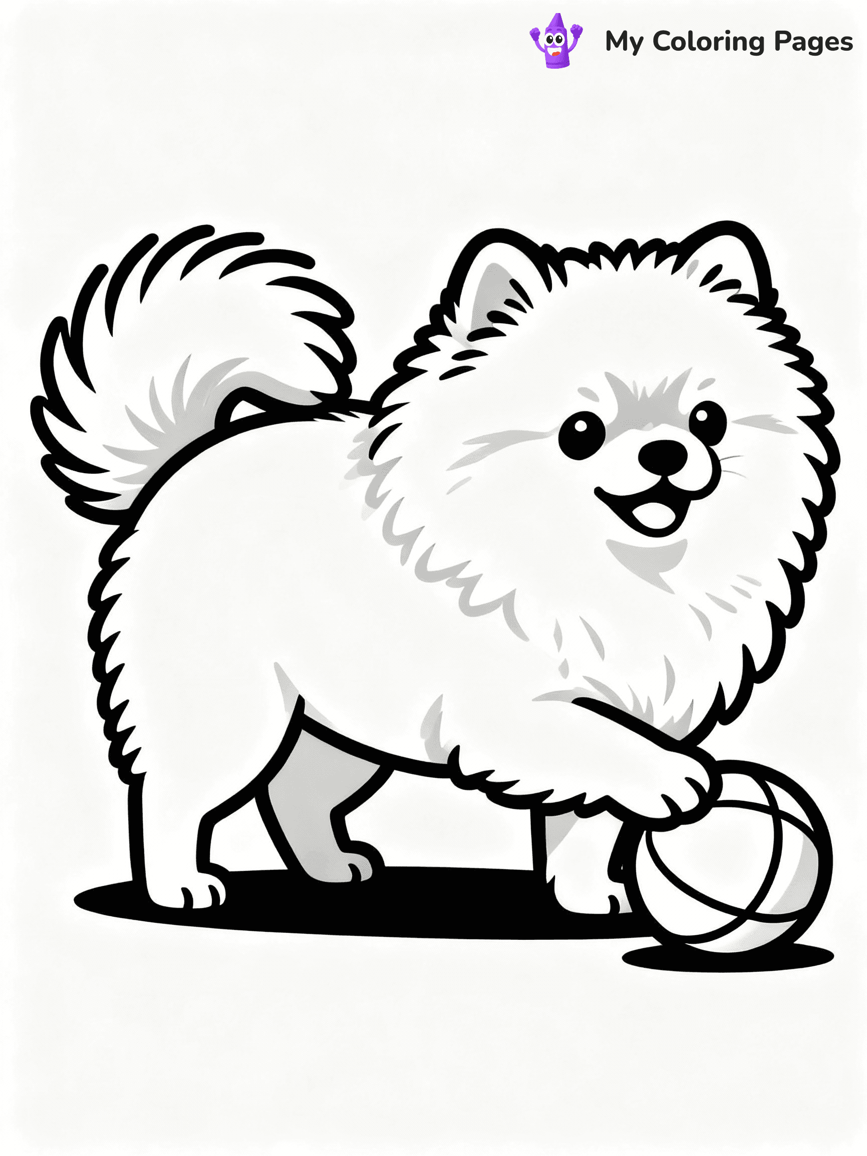 ⚠️ CRITICAL REQUIREMENT - ABSOLUTE BLACK AND WHITE ONLY ⚠️
This MUST be a BLACK AND WHITE line drawing ONLY. NO COLORS whatsoever.
- ONLY pure black lines (#000000) on pure white background (#FFFFFF)
- ABSOLUTELY NO colors, NO shading, NO gradients, NO grayscale
- If there are ANY colors in the output, the image is REJECTED
- This is a COLORING PAGE - meant to be COLORED IN by children
- The output must be UNCOLORED line art ready for coloring
⚠️ SUBJECT TO DRAW: Fluffy Pomeranian puppy playing with a ball, fur fluffed out, tail wagging. Important: PURE OUTLINES. NO FILLS, COLOR, SHADING, OR GREYSCALE. WHITE BACKGROUND.
(REMEMBER: Output must be BLACK AND WHITE line art only, NOT colored!)
# Flat, Friendly Cartoon Line-Art Coloring Page
You are generating a **pure black-and-white binary image** of a child-friendly cartoon scene combining characters and background scenery in one cohesive composition.
## Rendering Rules (Strict)
- Only two colors: pure black (#000000) outlines and pure white (#FFFFFF) background.
- No grayscale, shading, gradients, tints, fills, transparency, or partial pixels.
- No antialiasing or blended edges; every pixel is 100% black or white.
- No solid black fills inside shapes — all areas inside outlines must remain white.
- No dark clothing areas or filled tone blocks; all garments outlined only.
- No shadows, textures, lighting, or tonal variations.
- Must look like flat binary vector line-art for coloring pages.
## Drawing & Composition
- **Medium, consistent line weight**; clean closed outlines easy to color inside.
- **Flat, simple, child-friendly design** — no realism or 3D depth.
- Characters are **grounded on a surface**, centered and large.
- **Balanced composition** with clear silhouettes and minimal props.
## Scenery & Style
- Landmarks (e.g., mosque, CN Tower) and scenery (trees, benches, waves) drawn with **black outlines only.**
- For real-world figures, teams, or places, show accurate details using only black outlines—no text or logos. Use distinctive uniform patterns, abstract symbols, and landmark silhouettes to convey identity.
- Keep **consistent perspective**; no floating elements.
- **Style:** whimsical **Doodle Art Alley** — rounded, friendly outlines.
- May adapt shapes from **Crayola, Disney, Peppa Pig, Cocomelon** — *by shape only, never color.*
- Final output: **flat, crisp, binary (#000000/#FFFFFF)**, **no filled color or background text.**
EXTREMELYE IMPORTANT:
- PURE BINARY LINE-ART; NO FILLS (HAIR/CLOTHES/SKIN), SHADING, OR GREY.
- NO SHADING, COLOR. MUST BE WHITE BACKGROUND.
⚠️ FINAL REMINDER: Draw the subject "Fluffy Pomeranian puppy playing with a ball, fur fluffed out, tail wagging. Important: PURE OUTLINES. NO FILLS, COLOR, SHADING, OR GREYSCALE. WHITE BACKGROUND." as BLACK AND WHITE line art. Zero colors in output.