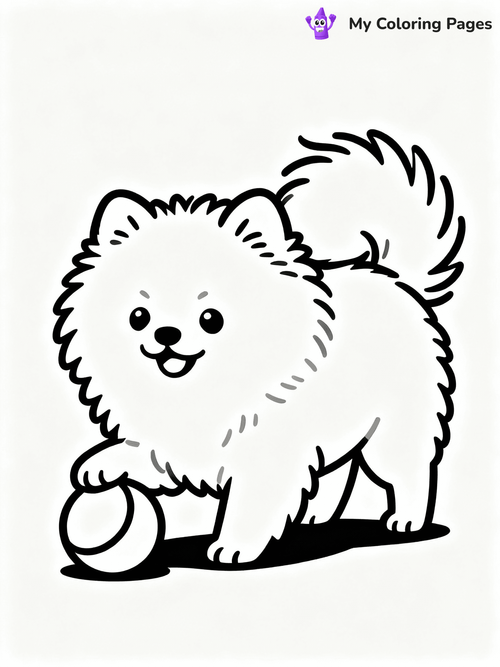 ⚠️ CRITICAL REQUIREMENT - ABSOLUTE BLACK AND WHITE ONLY ⚠️
This MUST be a BLACK AND WHITE line drawing ONLY. NO COLORS whatsoever.
- ONLY pure black lines (#000000) on pure white background (#FFFFFF)
- ABSOLUTELY NO colors, NO shading, NO gradients, NO grayscale
- If there are ANY colors in the output, the image is REJECTED
- This is a COLORING PAGE - meant to be COLORED IN by children
- The output must be UNCOLORED line art ready for coloring
⚠️ SUBJECT TO DRAW: Fluffy Pomeranian puppy playing with a ball, fur fluffed out, tail wagging. Important: PURE OUTLINES. NO FILLS, COLOR, SHADING, OR GREYSCALE. WHITE BACKGROUND.
(REMEMBER: Output must be BLACK AND WHITE line art only, NOT colored!)
# Flat, Friendly Cartoon Line-Art Coloring Page
You are generating a **pure black-and-white binary image** of a child-friendly cartoon scene combining characters and background scenery in one cohesive composition.
## Rendering Rules (Strict)
- Only two colors: pure black (#000000) outlines and pure white (#FFFFFF) background.
- No grayscale, shading, gradients, tints, fills, transparency, or partial pixels.
- No antialiasing or blended edges; every pixel is 100% black or white.
- No solid black fills inside shapes — all areas inside outlines must remain white.
- No dark clothing areas or filled tone blocks; all garments outlined only.
- No shadows, textures, lighting, or tonal variations.
- Must look like flat binary vector line-art for coloring pages.
## Drawing & Composition
- **Medium, consistent line weight**; clean closed outlines easy to color inside.
- **Flat, simple, child-friendly design** — no realism or 3D depth.
- Characters are **grounded on a surface**, centered and large.
- **Balanced composition** with clear silhouettes and minimal props.
## Scenery & Style
- Landmarks (e.g., mosque, CN Tower) and scenery (trees, benches, waves) drawn with **black outlines only.**
- For real-world figures, teams, or places, show accurate details using only black outlines—no text or logos. Use distinctive uniform patterns, abstract symbols, and landmark silhouettes to convey identity.
- Keep **consistent perspective**; no floating elements.
- **Style:** whimsical **Doodle Art Alley** — rounded, friendly outlines.
- May adapt shapes from **Crayola, Disney, Peppa Pig, Cocomelon** — *by shape only, never color.*
- Final output: **flat, crisp, binary (#000000/#FFFFFF)**, **no filled color or background text.**
EXTREMELYE IMPORTANT:
- PURE BINARY LINE-ART; NO FILLS (HAIR/CLOTHES/SKIN), SHADING, OR GREY.
- NO SHADING, COLOR. MUST BE WHITE BACKGROUND.
⚠️ FINAL REMINDER: Draw the subject "Fluffy Pomeranian puppy playing with a ball, fur fluffed out, tail wagging. Important: PURE OUTLINES. NO FILLS, COLOR, SHADING, OR GREYSCALE. WHITE BACKGROUND." as BLACK AND WHITE line art. Zero colors in output.